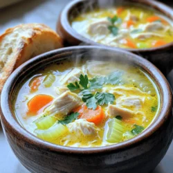 To make Marry Me Chicken Soup, gather these key ingredients: - 2 tablespoons olive oil - 1 pound boneless, skinless chicken breasts, cut into bite-sized pieces - 1 medium onion, diced - 3 garlic cloves, minced - 3 medium carrots, sliced - 2 celery stalks, diced - 6 cups chicken broth - 1 teaspoon dried oregano - 1 teaspoon dried thyme - 1 bay leaf - 1 cup heavy cream or coconut cream for a dairy-free option - 1 cup frozen peas - Salt and pepper to taste - Fresh parsley, chopped (for garnish) You can adjust the recipe to fit different dietary needs. Here are some easy swaps: - For a dairy-free soup, use coconut cream instead of heavy cream. - If you prefer a vegetarian option, replace chicken with chickpeas or tofu. - You can use vegetable broth instead of chicken broth for a vegan-friendly soup. - Use quinoa or rice instead of chicken for added texture and heartiness. Fresh ingredients make your soup taste better. Here’s how to choose the best ones: - Chicken: Look for bright pink, firm chicken. Avoid packages with excess liquid. - Vegetables: Choose crisp carrots, vibrant celery, and firm onions. They should not have soft spots or blemishes. - Garlic: Pick cloves that are firm and dry. Fresh garlic adds more flavor. - Herbs: Use fresh parsley when possible. It enhances the taste and looks great for garnish. By following these tips, you'll get the best flavors in your Marry Me Chicken Soup. Happy cooking! Start by gathering all your ingredients. This makes cooking easy and fun. Chop the onion and garlic. Slice the carrots and celery. Cut the chicken into small pieces. Measure out the olive oil, broth, and herbs. Having everything ready helps you cook faster and keeps you organized. 1. Heat the Olive Oil: In a large pot, add the olive oil. Set the heat to medium. Let it warm for a minute. 2. Sauté the Onion and Garlic: Add the diced onion and minced garlic to the pot. Cook them for about 3-4 minutes. They should look soft and clear. 3. Add Chicken: Toss in the chicken pieces. Season with salt and pepper. Cook for 5-7 minutes. You want the chicken to brown nicely on all sides. 4. Mix in Carrots and Celery: Add the sliced carrots and diced celery. Stir them in and cook for another 3 minutes. This adds great flavor and texture. 5. Pour in Broth and Herbs: Carefully add the chicken broth. Sprinkle in the oregano, thyme, and bay leaf. Bring the soup to a boil. Then, lower the heat to a simmer. Let it cook for 20 minutes. This helps the flavors mix well. 6. Finish the Soup: Remove the bay leaf. Stir in the heavy cream or coconut cream. Add the frozen peas. Cook for another 5 minutes. This makes the soup rich and creamy. Taste and adjust the seasoning if needed. To serve, ladle the soup into bowls. Garnish with chopped fresh parsley. This adds a nice touch. For an extra treat, serve the soup with crusty bread on the side. It makes for a perfect meal. Enjoy your warm, comforting Marry Me Chicken Soup! When making Marry Me Chicken Soup, avoid overcooking the chicken. If you cook it too long, it can become dry. Make sure to season the broth well. If you skip this step, the soup may taste bland. Remember to remove the bay leaf before serving. It’s not meant to be eaten! To add more flavor, sauté the onion and garlic until golden. This step deepens their taste. You can also add a splash of lemon juice for brightness. Fresh herbs like thyme and parsley enhance the soup's aroma. For a creamier texture, mix in more heavy cream or coconut cream. You can easily make this soup in advance. Simply follow the recipe and let it cool. Store it in an airtight container in the fridge. It lasts for up to three days. When ready to eat, reheat it on the stove. Add a bit of broth if it thickens too much. Enjoy a warm, comforting bowl anytime! {{image_2}} You can easily make a vegetarian version of Marry Me Chicken Soup. Replace chicken with hearty vegetables. Use mushrooms or chickpeas for protein. Swap chicken broth for vegetable broth. Use coconut cream instead of heavy cream for a dairy-free option. This keeps the soup rich and creamy. If you like heat, try adding spice! Use diced jalapeños or crushed red pepper flakes. Stir them in when cooking the onion and garlic. This adds a warm kick to the soup. You can also add hot sauce to taste. Just remember to adjust the seasoning to balance the heat. Feel free to customize your soup with fun add-ins. Add fresh spinach or kale for more greens. You could also toss in corn for sweetness. If you love grains, add cooked rice or pasta for extra texture. The soup will still taste amazing with these changes. Experiment and find your favorite combination! After enjoying your Marry Me Chicken Soup, let it cool for about 30 minutes. This helps keep the soup fresh. Use airtight containers to store the soup. You can keep it in the fridge for up to three days. Make sure to label the container with the date. This way, you will know when to use it. If you want to save your soup for later, freezing is a great option. Pour the cooled soup into freezer-safe bags or containers. Leave some space at the top, as the soup will expand when it freezes. You can freeze the soup for up to three months. When you're ready to eat it, just take it out and let it thaw in the fridge overnight. To reheat your soup, pour it into a pot. Warm it on low heat, stirring occasionally. This helps avoid burning the bottom. If you find the soup too thick, add a bit of broth or water to loosen it. You can also microwave the soup in a bowl. Heat it in short intervals, stirring in between, until it’s hot all the way through. Enjoy your comforting bowl again! You can serve this soup with crusty bread. It pairs well with a fresh salad. A side of garlic bread adds a nice touch too. If you like, add some crackers for crunch. You can also top it with grated cheese or fresh herbs. These sides make each bowl extra special. Yes, you can use different chicken parts. Bone-in chicken adds more flavor. Just make sure to cook it longer. If you prefer dark meat, thighs work great too. You can also use rotisserie chicken for a quick meal. Just add it later in the cooking process to heat through. This soup lasts about three to four days in the fridge. Store it in an airtight container. If you want to keep it longer, freeze it. It can last up to three months in the freezer. Just remember to let it cool before you freeze it. In this blog post, I covered the key steps to make Marry Me Chicken Soup. You learned about the ingredients, cooking steps, and helpful tips. I also discussed variations, storage info, and answered common questions. This soup offers comfort and flavor, making it perfect for any meal. Remember, you can customize it to fit your taste. By using fresh ingredients and avoiding common mistakes, you will impress everyone with this dish. Enjoy the warm flavors and share the joy of cooking with loved ones!