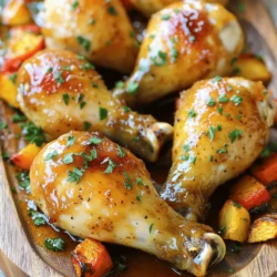- 8 chicken drumsticks - 1/4 cup Dijon mustard - 1/4 cup pure maple syrup - 2 tablespoons olive oil - 3 cloves garlic, minced - 1 teaspoon smoked paprika - 1 teaspoon dried thyme - 1/2 teaspoon salt - 1/2 teaspoon black pepper - Fresh parsley, chopped (for garnish) The main star of this dish is the chicken drumsticks. They are juicy and full of flavor. The marinade is where the magic happens. You need Dijon mustard for a zesty kick. The maple syrup adds sweetness. Olive oil helps keep the chicken moist and tender. Garlic gives a rich aroma, while smoked paprika adds a hint of smokiness. Dried thyme brings an earthy taste that pairs well with the other ingredients. Make sure to use fresh ingredients. They really boost the flavor. You can also adjust the seasonings if you want. For example, add more garlic if you love it. Or, try a different herb like rosemary. The choice is yours! Lastly, don’t forget the fresh parsley. It adds a nice touch of color and freshness when you serve. This dish is simple but packed with flavor. You will love it! 1. Preheating the Oven Start by preheating your oven to 400°F (200°C). This step is key for perfectly cooked drumsticks. 2. Preparing the Marinade In a medium bowl, whisk together the following ingredients: - 1/4 cup Dijon mustard - 1/4 cup pure maple syrup - 2 tablespoons olive oil - 3 cloves garlic, minced - 1 teaspoon smoked paprika - 1 teaspoon dried thyme - 1/2 teaspoon salt - 1/2 teaspoon black pepper Mix until you have a smooth marinade. 3. Marinating the Chicken Place 8 chicken drumsticks in a large resealable bag or bowl. Pour the marinade over the drumsticks. Make sure they are well coated. Seal the bag or cover the bowl. Refrigerate for at least 30 minutes. For a deeper flavor, marinate for up to 2 hours. 1. Arranging Drumsticks on Baking Sheet Remove the chicken from the marinade. Place the drumsticks on a lined baking sheet. Make sure they have space between them. This helps them cook evenly. 2. Basting Techniques Reserve the leftover marinade. During the last 10 minutes of baking, brush the drumsticks with this marinade. It adds flavor and moisture. 3. Cooking Time and Temperature Bake the chicken in your preheated oven for 35-40 minutes. Look for golden and crispy skin. The internal temperature should reach 165°F (74°C) for safety. 1. Resting the Chicken Once cooked, remove the chicken from the oven. Let it rest for 5 minutes. This helps the juices settle for a more tender bite. 2. Garnishing Tips Before serving, sprinkle chopped fresh parsley on top. This adds a pop of color and freshness. Serve the drumsticks on a rustic platter with a side of roasted vegetables for a lovely presentation. Suggested Spices To elevate the taste of your chicken drumsticks, consider adding spices. You can use: - 1 teaspoon garlic powder for a deeper flavor. - 1/2 teaspoon cayenne pepper if you like heat. - A pinch of brown sugar for extra sweetness. These spices blend well with the maple and Dijon flavors, making each bite amazing. Basting Benefits Basting your chicken is key. It keeps the drumsticks juicy. During the last 10 minutes, use the reserved marinade. This adds flavor and moisture. The glaze also gives a shiny, appetizing look. Ensuring Crispy Skin To get that perfect crispy skin, make sure the drumsticks are not crowded. Space them out on the baking sheet. This allows hot air to circulate, creating a crispy texture. You can also pat the skin dry with paper towels before seasoning. Avoiding Dry Chicken To keep your chicken moist, avoid overcooking. Use a meat thermometer to check for doneness. The internal temperature should reach 165°F (74°C). Let the chicken rest for 5 minutes after baking. This helps the juices settle back in. Side Dish Ideas Pair your drumsticks with easy sides like: - Roasted vegetables for a colorful plate. - Mashed potatoes for comfort food vibes. - A fresh green salad for something light. These sides complement the drumsticks well and balance the meal. Presentation Tips For a lovely presentation, serve the drumsticks on a rustic wooden platter. Add some roasted veggies for color. You can also drizzle extra maple syrup on top for shine. Fresh parsley adds a nice touch too! {{image_2}} Alternative Sweeteners You can swap pure maple syrup for honey or agave nectar. Honey adds a rich flavor, while agave gives a milder sweetness. Both options work well with Dijon mustard. Different Types of Mustard If you want a twist, try spicy brown mustard instead of Dijon. Yellow mustard also works but gives a milder taste. For a unique kick, consider using whole grain mustard. Grilling vs. Baking Grilling chicken drumsticks adds a smoky flavor. Cook them on a grill over medium heat for about 25-30 minutes, turning often. Baking is easier and helps keep the chicken juicy. Both methods yield delicious results. Instant Pot Version You can use an Instant Pot for a quick meal. Place the marinated drumsticks in the pot with one cup of water. Cook on high pressure for 10 minutes, then use the quick release. For crispy skin, finish them in the oven for 5-10 minutes. Best Side Dishes Serve your chicken drumsticks with roasted veggies, mashed potatoes, or a fresh salad. These sides balance the sweet and savory flavors well. You can also pair them with rice or quinoa for a hearty meal. Wine and Beverage Pairings A light white wine, like Sauvignon Blanc, pairs nicely with the chicken. If you prefer red, go for a light Pinot Noir. For a non-alcoholic option, try sparkling apple cider. It complements the maple flavor perfectly. To keep your Maple Dijon Baked Chicken Drumsticks fresh, use proper containers. I recommend using airtight containers. This helps keep the drumsticks moist. Let the chicken cool down first. Once cool, place them in the containers. You can store them in the fridge for up to 3 days. For longer storage, consider freezing. When it's time to enjoy your leftovers, you want to keep the flavor. Preheat your oven to 375°F (190°C). Place the drumsticks on a baking tray. Cover them with foil to avoid drying out. Heat them for about 15-20 minutes. You can also use a microwave. If you do, cover them with a damp paper towel. This keeps them juicy. If you want to freeze your cooked drumsticks, it's easy. First, let the chicken cool completely. Then, wrap each drumstick in plastic wrap. After that, place them in a freezer bag. Press out all the air before sealing. You can freeze them for up to 3 months. When ready to eat, thaw them in the fridge overnight before reheating. How Long to Marinate Chicken? You should marinate chicken drumsticks for at least 30 minutes. If you want more flavor, let them sit for up to 2 hours. This gives the chicken time to soak up the tasty maple Dijon mix. Can I Use Chicken Thighs Instead? Yes, you can use chicken thighs! They work well with the same marinade. Thighs are juicier and add different flavors. Just keep an eye on the cooking time, as they may need a bit longer. How to Check Chicken is Fully Cooked? To check if chicken is done, use a meat thermometer. Stick it into the thickest part of the drumstick. If it reaches 165°F (74°C), it's safe to eat. The juices should also run clear. What to Do If Chicken is Under-Cooked? If your chicken is under-cooked, return it to the oven right away. Bake it for an extra 5 to 10 minutes. Check the temperature again to make sure it’s fully cooked. Can I Double the Recipe? Yes, you can double the recipe with no problem! Just make sure you have enough space on your baking sheet. You may need to bake them in batches if they are too crowded. How to Adjust Cooking Time for More Drumsticks? If you have more drumsticks, keep the cooking time the same. Just check the temperature in the thickest pieces. They may need a few extra minutes if overcrowded. This blog post covered how to make tasty chicken drumsticks. We discussed the right ingredients, from chicken to marinade, and explained the step-by-step cooking process. I shared tips to enhance flavor, ensure crispy skin, and offered serving suggestions. Variations allowed you to switch up ingredients and methods. We also looked at storage and reheating to keep your drumsticks fresh. Remember, with these details, you can create a delicious meal. Enjoy cooking and sharing your drumsticks with family and friends!