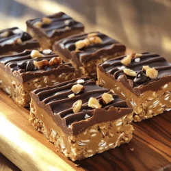 To make these tasty no-bake peanut butter chocolate protein bars, gather the following ingredients: - 1 cup rolled oats - 1/2 cup natural peanut butter - 1/4 cup honey or maple syrup - 1/2 cup chocolate protein powder - 1/4 cup dark chocolate chips, plus extra for topping - 1/4 cup chopped nuts (almonds or walnuts) - 1/4 teaspoon sea salt - 1 teaspoon vanilla extract Each ingredient plays an important role in flavor and texture. Rolled oats serve as the base, giving the bars heartiness. They provide fiber and help bind the ingredients together. Natural peanut butter adds creaminess and a rich taste. It also packs protein and healthy fats. The honey or maple syrup acts as a sweetener and helps hold the bars together. Choose honey for a mild sweetness or maple syrup for a vegan option. Chocolate protein powder boosts the protein content and adds a chocolatey taste. Dark chocolate chips add chunks of sweetness. They melt slightly in the mix, creating a deliciously gooey texture. Chopped nuts give a nice crunch. Almonds add a mild flavor, while walnuts provide a richer taste. A pinch of sea salt enhances all the flavors and balances sweetness. Finally, vanilla extract gives a warm, inviting aroma that rounds out the flavors perfectly. Collecting these ingredients is the first step toward making these easy protein bars. Enjoy the process and prepare for a tasty treat! Start by grabbing a large mixing bowl. Add 1 cup of rolled oats, 1/2 cup of chocolate protein powder, 1/4 cup of chopped nuts, and 1/4 teaspoon of sea salt. Stir these dry ingredients well. Make sure they blend nicely. This mix gives the bars their chewy texture and protein boost. Next, take a separate bowl. Whisk together 1/2 cup of natural peanut butter, 1/4 cup of honey or maple syrup, and 1 teaspoon of vanilla extract. Keep whisking until it turns smooth and creamy. This mixture brings sweetness and flavor to the bars. Now, pour the wet mixture into the dry ingredients. Stir everything until it combines fully. Then, fold in 1/4 cup of dark chocolate chips. Make sure the chips spread evenly throughout. Line an 8x8-inch baking dish with parchment paper. Press the mixture firmly into the dish. Use a spatula to spread it out evenly. Sprinkle some extra dark chocolate chips on top. Gently press them in so they stick. Now, refrigerate the bars for at least 2 hours. This step helps them firm up nicely. The chilling time is key for the perfect texture. After chilling, take the dish out of the fridge. Use the parchment paper to lift the bars out. Place them on a cutting board and slice into portions. You can cut them into squares or rectangles. Enjoy your nutritious no-bake bars as a snack or dessert! To get the right texture for your no-bake bars, focus on the balance of wet and dry ingredients. Use natural peanut butter for creaminess. If the mix feels too dry, add a bit more honey or maple syrup. If it’s too wet, add more oats or protein powder. Press the mixture firmly into the dish. This helps the bars hold together well. Refrigerate them for at least two hours. This ensures they firm up nicely. Feel free to get creative with flavors! You can add a dash of cinnamon or a pinch of nutmeg for warmth. If you like a crunch, try adding chia seeds or flaxseeds. You can also swap out the dark chocolate chips for white chocolate or even butterscotch chips. Each variation brings a new taste to the bars. Experiment with different nut butters too, like almond or cashew, for a unique twist. How you present your bars can make them more appealing. Use a wooden or marble board to showcase them. Drizzle melted chocolate on top for a fancy touch. You can also sprinkle some sea salt on top for a sweet-savory combo. Cut the bars into fun shapes or even bite-sized pieces for easy sharing. Remember, how the food looks can make it taste even better! {{image_2}} You can easily make nut-free protein bars. Start by replacing the peanut butter. Use sunflower seed butter or soy nut butter instead. Both give a smooth texture and tasty flavor. Replace chopped nuts with seeds like pumpkin or sunflower seeds. They add crunch and nutrients without the nuts. Feel free to mix up the flavors in your bars. Swap out chocolate protein powder for vanilla or peanut butter protein. This adds a new twist to your bars. You can also try using flavored sweeteners, like agave syrup or maple syrup, to change the taste. Adding a bit of cinnamon or cocoa powder can enhance the flavor too. Boost the nutrition of your bars by adding superfoods. Chia seeds or flaxseeds add fiber and healthy fats. You can also mix in dried fruits like cranberries or raisins for sweetness. These fruits add flavor and extra nutrients. Just remember to chop larger fruits into small pieces for even distribution. To keep your no-bake peanut butter chocolate protein bars fresh, use an airtight container. This will help prevent them from drying out. You can also store them in the freezer. Just wrap them in plastic wrap before placing them in a freezer-safe bag. This method keeps them tasty for longer. These bars last up to one week in the fridge. If you freeze them, they can last up to three months. Just remember to thaw them overnight in the fridge before enjoying. This way, they will taste fresh and delicious again. You don’t really need to reheat these bars. They taste best cold. However, if you want a warm treat, microwave them for 10-15 seconds. This will soften them a bit and bring out the peanut butter flavor. Enjoy them as a quick snack or a post-workout boost! To make these protein bars vegan, replace honey with maple syrup. Use a plant-based protein powder too. Many brands offer great options. Check for one that fits your taste. Both swaps will keep the bars sweet and tasty. Yes, you can use other nut butters! Almond butter or cashew butter work well. Each nut butter adds its own flavor. Feel free to try sunflower seed butter if you want a nut-free option. Just keep the same amount as peanut butter. Each bar has about 150 calories. They offer 6 grams of protein and 7 grams of fat. You'll also get about 16 grams of carbs. This makes them a great snack for energy. These bars are balanced and satisfying for anyone. Absolutely! You can add dried fruit like cranberries or raisins. They add sweetness and fiber. Chia seeds or flaxseeds can boost nutrition too. Just mix them in with the chocolate chips for extra fun. These protein bars are easy to make using simple ingredients. You mix oats and protein powder, then add tasty wet mixes like peanut butter and honey. You can change the flavors and add nuts or superfoods. Store them in an airtight container and enjoy them later. With so many options, you can customize them to make them just right. Try different add-ins or spices to enhance the taste. Enjoy your delicious, healthy snack!