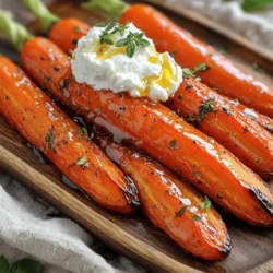 - 1 lb baby carrots, peeled - 2 tablespoons olive oil - 2 tablespoons hot honey - 1 cup ricotta cheese - Fresh herbs (thyme, basil) - 1 tablespoon lemon juice - Salt - Pepper Gather these simple ingredients for a delicious treat. The baby carrots are sweet and tender. The olive oil helps them roast well, giving them a nice shine. Hot honey adds a spicy twist. This sweet heat pairs perfectly with the creaminess of the ricotta. You can use fresh herbs like thyme or basil for garnish. A squeeze of lemon juice brightens the flavors. Don't forget the salt and pepper to enhance it all. Each ingredient plays a role in making this dish special. You can find these items at your local grocery store. They are easy to prepare and fun to work with. The combination of flavors will make your taste buds happy! 1. First, preheat your oven to 400°F (200°C). This helps the carrots roast evenly. 2. In a large bowl, toss the baby carrots with 2 tablespoons of olive oil and 2 tablespoons of hot honey. Add salt and pepper to taste. Mix until all carrots are coated well. 1. Spread the carrots in a single layer on a baking sheet lined with parchment paper. This keeps them from sticking. 2. Roast the carrots for about 25-30 minutes. Flip them halfway through. This ensures they caramelize nicely and cook evenly. 1. While the carrots roast, prepare the whipped ricotta. In a medium bowl, combine 1 cup of ricotta cheese with 1 tablespoon of lemon juice and a pinch of salt. 2. Use a hand mixer or a fork to whip the mixture until it becomes smooth and fluffy. This adds a light texture to the dish. To get evenly caramelized carrots, spread them out on the baking sheet. Make sure they are not crowded. This helps hot air flow around each carrot. Flip them halfway through roasting for even browning. To avoid sogginess, keep the oven hot. Do not cover the baking sheet. For the best whipped ricotta, use a hand mixer. It makes the job easy and quick. If you do not have one, a fork works too. Just mix longer for a fluffy texture. To enhance flavor, add a pinch of salt. You can also mix in fresh herbs or lemon zest. This makes the ricotta even tastier. For a beautiful presentation, spread the ricotta on a plate first. Then, arrange the roasted carrots on top. Drizzle extra hot honey over the dish for shine. Finish with fresh herbs for color. You can serve these carrots with grilled chicken or fish. They also pair well with a fresh salad. {{image_2}} You can change the sweet taste in your dish. Using regular honey works well. It adds a nice sweetness. Another option is to use brown sugar. This gives a rich flavor. Just mix it with the carrots. You can use the same amount as hot honey. Try mixing other root veggies for fun! Sweet potatoes or parsnips add great taste. You can also use seasonal veggies. Think butternut squash in fall. Each swap makes the dish unique. Play with colors and flavors! Spices can boost your carrots’ taste. Try adding cumin or smoked paprika. These spices add warmth and depth. Fresh herbs like thyme or rosemary also work. For a creamy twist, try goat cheese instead of ricotta. It gives a tangy flavor that pairs well. Store your leftover carrots and whipped ricotta in the fridge. Place them in separate airtight containers. This keeps flavors fresh and prevents sogginess. You can use glass or plastic containers with tight lids. Make sure to label them with the date. Leftovers should be eaten within three days for the best taste. To reheat, use an oven or microwave. The oven method keeps the carrots crisp. Preheat your oven to 350°F (175°C). Place the carrots on a baking sheet and heat for about 10 minutes. For the microwave, put carrots in a bowl, cover, and heat in 30-second bursts. Stir in between to ensure even warmth. Avoid reheating the ricotta in the microwave; it may become watery. Instead, stir it gently while warming on the stove over low heat. You can freeze the hot honey roasted carrots, but not the whipped ricotta. To freeze, let the carrots cool completely first. Then, place them in a freezer-safe bag or container. Remove as much air as possible to prevent freezer burn. They can last up to three months in the freezer. When ready to eat, thaw overnight in the fridge. Reheat in the oven for the best texture. Yes, you can use other carrot types. Regular carrots work well. Just cut them into similar-sized pieces. This helps them cook evenly. You can also try parsnips or sweet potatoes for a fun twist. To make it less spicy, reduce the hot honey. You can mix regular honey with a pinch of cayenne. For more heat, add extra cayenne or a dash of chili flakes. Taste as you go for the best results. These carrots pair well with grilled chicken or fish. They also go great with a fresh salad or roasted grains. Try serving them next to creamy polenta or quinoa for a tasty meal. Check the carrots after about 25 minutes. They should be tender when you poke them with a fork. Look for a golden-brown color on the outside. If they are caramelized and soft, they are ready to enjoy. This blog post covered the delicious Hot Honey Roasted Carrots with Whipped Ricotta. We explored simple ingredients like baby carrots, olive oil, and hot honey. I shared step-by-step instructions for preparing and roasting your carrots, ensuring perfect results every time. You can customize your dish with handy tips and variations. Storing leftovers is easy, and reheating maintains the texture. Enjoying the sweet and spicy flavor fits any meal. Try this recipe, and serve it with your favorite dishes for an extra treat.