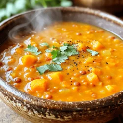 - 1 tablespoon olive oil - 1 medium onion, diced - 2 cloves garlic, minced - 4 large carrots, diced - 1 cup red lentils, rinsed These ingredients form the heart of my One-Pot Carrot Lentil Soup. The olive oil helps to cook the onion and garlic. It adds a nice flavor base. The onion and garlic provide a fragrant kick. Carrots add sweetness and color. The red lentils thicken the soup and add protein. - 1 teaspoon ground cumin - 1 teaspoon ground coriander - 1/2 teaspoon smoked paprika - 4 cups vegetable broth - 1 can (14 oz) diced tomatoes (with juice) This section brings the soup to life. Ground cumin and coriander add warmth and depth. Smoked paprika gives a subtle, smoky flavor. The vegetable broth is the liquid gold in this dish. Diced tomatoes add a touch of acidity, balancing the sweetness of the carrots. - 2 cups baby spinach - Fresh herbs for garnish - Salt and pepper to taste These optional ingredients add extra flair. Baby spinach adds a pop of green and extra nutrients. Fresh herbs like cilantro or parsley brighten the soup. Always taste and adjust with salt and pepper for the best flavor. 1. First, heat the olive oil in a large pot over medium heat. This helps to build flavor. 2. Next, add the diced onion. Sauté for about 5 minutes until it turns soft and translucent. 3. Now, stir in the minced garlic. Cook for another minute until it smells great. 1. It’s time to add the diced carrots. Stir them in and sauté for about 3 minutes. 2. Next, mix in the rinsed red lentils. Add the cumin, coriander, and smoked paprika. Stir well to coat everything with the spices. 1. Pour in the vegetable broth and the diced tomatoes along with their juice. Bring the mix to a boil. 2. Once it's boiling, lower the heat to keep it simmering. Cover the pot and let it cook for 25-30 minutes. You want the lentils to be soft and the soup to thicken. 3. If you are using spinach, add it in the last 5 minutes. Stir until it wilts. 4. Finally, season the soup with salt and pepper to your taste. Enjoy the warmth and comfort of your meal! - Using fresh herbs Fresh herbs add a burst of flavor. Try using cilantro or parsley. Chop them finely and sprinkle them on top just before serving. This brightens the soup and makes it look beautiful. - Adjusting spice levels Want more heat? Add a pinch of cayenne or red pepper flakes. If you prefer milder flavors, reduce the smoked paprika. Always taste as you go to find your perfect balance. - Making it creamier For a creamier soup, blend part or all of the soup. You can use an immersion blender or a regular blender. This adds a rich texture that feels comforting. - Thickening options If your soup is too thin, add more lentils or reduce the broth. Simmer for a few more minutes to thicken it up. You can also mash some carrots with the back of a spoon. - Stovetop vs. slow cooker The stovetop method is quick and easy. It allows you to watch the soup closely. If you prefer a slow cooker, combine all ingredients and cook on low for 6-8 hours. - Instant Pot instructions To use an Instant Pot, sauté the onion and garlic first. Then add all other ingredients. Cook on high pressure for 10 minutes. Let the pressure release naturally for best flavor. {{image_2}} You can change the lentils in this soup. Red lentils cook fast and give a creamy texture. You can use green or brown lentils too. They take longer to cook, but still taste great. For vegetables, feel free to swap in what you like. Sweet potatoes add a nice touch. You can also use peas or bell peppers for a different taste. Just make sure to cut them small so they cook well. This soup is easy to make vegan. Just use vegetable broth, and you are all set. The soup is already plant-based, so it fits right in. If you need a gluten-free option, check your broth. Some broths have gluten, so pick a brand that is safe. The rest of the ingredients are naturally gluten-free. Want to add some heat? You can sprinkle in red pepper flakes while it cooks. This gives the soup a nice kick. If you like it spicy, add more to taste. A splash of lemon juice or vinegar can brighten the soup. Just add it right before serving. This helps balance the flavors and adds a fresh twist. To store your One-Pot Carrot Lentil Soup, let it cool first. Use a clean, airtight container. This helps keep the soup fresh. You can store it in the fridge for up to five days. For best taste, eat it within three days. If you want to keep the soup longer, freezing is a great choice. Use freezer-safe containers or bags. Make sure to leave some space for the soup to expand. It stays good in the freezer for about three months. To thaw, place it in the fridge overnight. You can also microwave it. Heat until it’s hot all the way through. You can get creative with leftovers. Try using the soup as a base for stews or sauces. You can also blend it to make a smooth dip. For meal prep, pack it in individual containers. It's easy to grab for lunch or dinner. Add some bread or a salad on the side for a complete meal. One-Pot Carrot Lentil Soup lasts about 5 days in the fridge. Make sure to store it in an airtight container. This keeps it fresh and tasty. Always check for signs of spoilage before eating. If it smells off or looks strange, it's best to toss it. Yes, you can use different lentils. Green or brown lentils work well, but they take longer to cook. If you choose these, add extra broth and increase the cooking time. Red lentils are great because they cook fast and break down to thicken the soup. This soup is perfect for meal prep! Make a big batch and store it in portions. You can reheat it easily for lunch or dinner. Just make sure to let it cool before you store it. You can also freeze it for longer storage. In this blog post, we explored a delicious one-pot carrot lentil soup recipe. We covered essential ingredients like lentils, vegetables, and spices. You learned step-by-step instructions to create this comforting dish. Tips and tricks showed how to enhance flavors and modify textures. We discussed variations for dietary needs and storage options. With simple steps, you can enjoy this nutritious soup anytime. Give it a try to warm your body and soul. Cooking can be fun, so explore your creativity!