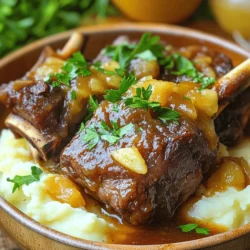 - 4 lbs beef short ribs - 2 cups apple cider - 2 cups beef broth Beef short ribs are the star of this dish. They have rich flavor and tender meat. Using apple cider adds a sweet touch that balances the savory beef. The beef broth deepens the taste, making the dish hearty. - 1 medium onion, diced - 4 cloves garlic, minced - 2 carrots, sliced - 2 celery stalks, diced Onions and garlic form a solid base. Their aroma fills your kitchen as they cook. Carrots and celery add sweetness and texture. Together, they create a flavorful backdrop for the ribs. - 1 tablespoon fresh thyme leaves - 2 bay leaves - 2 tablespoons apple cider vinegar - 1 tablespoon brown sugar - 3 tablespoons olive oil - Salt and pepper to taste Seasoning is key. Fresh thyme and bay leaves bring earthy notes. Apple cider vinegar adds brightness, cutting through the richness. Brown sugar balances the flavors with a hint of sweetness. Olive oil helps everything cook evenly. Salt and pepper enhance every bite, ensuring your dish is perfectly seasoned. 1. First, preheat your oven to 300°F (150°C). This low heat helps the ribs become tender. 2. Next, season the short ribs with salt and pepper. Make sure to coat all sides well. 1. In a large pot or Dutch oven, heat olive oil over medium-high heat. 2. Once the oil is hot, sear the short ribs. Brown them on all sides for 3-4 minutes each. This step adds great flavor. 3. After searing, remove the ribs and set them aside. 4. In the same pot, add the diced onion, minced garlic, sliced carrots, and diced celery. Sauté these for about 5 minutes. This softens the veggies and releases their flavors. 1. Now, stir in the apple cider, mixing well. Then, return the short ribs back to the pot. 2. Add apple cider vinegar, brown sugar, thyme, bay leaves, and beef broth. Ensure the liquid covers the ribs three-quarters high. 3. Bring the mixture to a simmer. Cover the pot with a lid and move it to the preheated oven. 4. Let the ribs braise for 3-4 hours. You want the meat to be tender and falling off the bone. 5. After braising, remove the pot from the oven. Let the ribs rest for 10 minutes before serving. This simple process results in rich, flavorful short ribs that will impress everyone at your table. Enjoy! To get the best braise, focus on two key things: heat and time. Use a heavy pot to hold heat well. Start with medium-high heat to sear the ribs. This helps lock in flavor. After browning, lower the heat to simmer the dish gently in the oven. Keep it at 300°F for 3-4 hours. This slow cooking makes the meat tender and juicy. Tune into the aroma; it tells you when it’s ready. You can boost flavor with herbs and spices. Try adding rosemary for a fragrant touch. A pinch of cinnamon can add warmth, too. For a kick, consider adding a bit of red pepper flakes. Fresh herbs like parsley or chives can also brighten the dish. Feel free to experiment and find your favorite blend. Each twist can make the dish uniquely yours. How you serve the dish matters. Place the short ribs on creamy mashed potatoes or polenta. This base soaks up the sauce well. Drizzle the apple cider sauce over the top for a glossy finish. Fresh parsley adds a nice pop of color. You can also serve with seasonal vegetables for a balanced plate. A beautiful presentation makes every bite more special. {{image_2}} You can switch up the meat if you want. Try pork ribs or lamb shanks for a twist. You can also use chicken thighs for a lighter meal. For a vegetarian option, use hearty mushrooms or jackfruit. Both can absorb flavors well. Feel free to get creative with seasonings. Try adding smoked paprika for a hint of smokiness. You might also enjoy a bit of rosemary or sage for a deeper flavor. A splash of soy sauce can add umami, too. Don’t be afraid to mix and match spices to find your favorite taste. Short ribs pair well with many sides. Creamy mashed potatoes or polenta make perfect companions. Roasted vegetables like Brussels sprouts or carrots add color and flavor. A fresh green salad can balance the richness of the ribs. Try serving with crusty bread for dipping in the sauce. To store your apple cider braised short ribs, let them cool first. Place the ribs in an airtight container. Make sure the sauce covers the meat. This helps keep it moist. You can store it in the fridge for up to 3 days. If you plan to eat them later, check for any leftover sauce. It adds flavor and keeps the ribs juicy. If you want to save some for later, freezing is a great option. First, let the short ribs cool completely. Next, place them in a freezer-safe container. Again, make sure the sauce covers the meat. You can freeze them for up to 3 months. When you're ready to enjoy, thaw them in the fridge overnight before reheating. To reheat your short ribs, the best method is low and slow. You can use the oven or a stovetop. If using the oven, set it to 275°F (135°C). Place the ribs in a covered dish with some sauce. Heat for about 30 minutes or until warm. On the stovetop, use a pan over low heat. Add a splash of broth or water to help revive the sauce. Stir gently to avoid burning. Enjoy your delicious meal! You can prepare the short ribs a day in advance. First, cook the dish as directed. Once you finish, let it cool. Store it in the fridge overnight. The next day, simply reheat it on low heat. This allows the flavors to blend even more. Yes, there are good substitutes for apple cider. You can use apple juice if you want a sweeter taste. If you prefer less sweetness, try using white wine or chicken broth. Both options work well with the other flavors in the dish. Braised short ribs pair well with many sides. Here are some great options: - Creamy mashed potatoes - Polenta - Roasted vegetables - Steamed green beans - A fresh salad These sides will help balance the rich flavors of the ribs. Enjoy experimenting with your favorites! Braised short ribs are easy and delicious. We covered the main ingredients, like beef short ribs and vegetables. I shared steps to prepare, cook, and braise them perfectly. You learned tips to enhance flavor and ideas for presentation. Plus, we explored variations and helpful storage info. In the end, you can craft a tasty dish that impresses. Enjoy experimenting with flavors and make this recipe your own. Happy cooking!