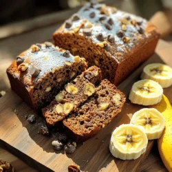 To make a great chocolate chip banana bread, you need a few key items: - 3 ripe bananas, mashed - 1/3 cup melted coconut oil - 1/2 cup brown sugar - 1 teaspoon vanilla extract - 2 large eggs - 1 teaspoon baking soda - Pinch of salt - 1 1/2 cups all-purpose flour - 1 cup semi-sweet chocolate chips These ingredients work together to create a moist and sweet bread. You can add more flavors or textures to your banana bread. Consider these options: - 1/2 cup chopped walnuts - A sprinkle of cinnamon for warmth - A dash of nutmeg for a slight spice - Swap some all-purpose flour with whole wheat flour for added fiber These choices give your bread a unique touch. If you don't have some ingredients, here are some swaps: - Use vegetable oil instead of coconut oil. - White sugar can replace brown sugar, but it will taste different. - If you're out of eggs, use 1/4 cup unsweetened applesauce for each egg. These substitutions keep the recipe flexible and fun! First, set your oven to 350°F (175°C). This heat is perfect for baking. While it warms up, grab a 9x5 inch loaf pan. Grease it well to stop the bread from sticking. In a bowl, mash 3 ripe bananas. The riper, the better! Add 1/3 cup of melted coconut oil. Mix these two until they blend well. Next, pour in 1/2 cup of brown sugar and 1 teaspoon of vanilla extract. Stir until the mixture is smooth. Beat in 2 large eggs, one at a time. This step makes the bread rich and fluffy. Now, sprinkle 1 teaspoon of baking soda and a pinch of salt over your wet mix. Stir this in gently. Next, slowly add 1 1/2 cups of all-purpose flour. Mix just until it combines. Be careful not to over-mix; this keeps your bread tender. Grab 1 cup of semi-sweet chocolate chips. If you like, add 1/2 cup of chopped walnuts for crunch. Fold these into the batter gently. You want even pieces but don’t overdo it. Pour the batter into your prepared loaf pan. Smooth the top with a spatula for a nice finish. Place it in the oven and bake for 60-70 minutes. Check if it’s done by inserting a toothpick; it should come out clean. After baking, let the bread cool in the pan for about 10 minutes. Then, move it to a wire rack to cool completely. To keep your banana bread moist, use ripe bananas. The riper they are, the better. You want bananas with brown spots. They add more flavor and moisture. Adding melted coconut oil helps too. It keeps the bread tender. If you like, you can add a bit of yogurt. This gives extra moisture and a soft texture. Mixing too much can make your banana bread tough. Stir the wet and dry ingredients until just combined. You should still see some flour. This means your bread will be soft. Be gentle when you fold in the chocolate chips and nuts. The goal is a tender crumb, not a dense loaf. Bake your banana bread at 350°F (175°C). This temperature is perfect for even cooking. Check the bread after 60 minutes. Insert a toothpick into the center. If it comes out clean, your bread is done. If it’s not ready, check every five minutes. Remember, every oven is a bit different. Adjust the time as needed for perfect results. {{image_2}} You can change up your chocolate chip banana bread by adding fun mix-ins. Try adding: - 1/2 cup of chopped pecans - 1/2 cup of shredded coconut - 1/2 cup of raisins or dried cranberries These add texture and flavor. You can also mix in spices like cinnamon or nutmeg for a warm taste. Just remember to fold in your mix-ins gently to keep the bread tender. If you want a healthier version, swap out some ingredients. Try using whole wheat flour instead of all-purpose flour. This adds fiber and nutrients. You can also reduce the brown sugar by half. Your bread will still taste sweet and delicious with the ripe bananas and chocolate. Another idea is to use unsweetened applesauce instead of some coconut oil. This cuts down on fat while keeping the bread moist. To make a vegan chocolate chip banana bread, switch out the eggs. Use 1/4 cup of unsweetened applesauce for each egg. You can also use flaxseed meal mixed with water. Just mix 1 tablespoon of flaxseed with 2.5 tablespoons of water. Let it sit for a few minutes to thicken. Use plant-based chocolate chips to keep it fully vegan. This way, everyone can enjoy your tasty creation! To keep your chocolate chip banana bread fresh, wrap it tightly in plastic wrap. You can also use aluminum foil. Store it at room temperature for up to three days. If you want to keep it longer, use a resealable bag. This way, the bread stays moist and tasty. Freezing banana bread is simple. First, let the bread cool completely. Then, wrap it in plastic wrap and foil. You can also cut it into slices for easy servings. Place the wrapped bread in the freezer. It can last for up to three months. Write the date on the package to remember when you froze it. To reheat your chocolate chip banana bread, preheat the oven to 350°F (175°C). Place the bread on a baking sheet. Heat it for about 10-15 minutes. If you want to heat a slice, use a microwave. Heat it for 15-20 seconds. Enjoy your warm, soft banana bread! Yes, you can use frozen bananas. Simply thaw them before mashing. Frozen bananas work well in banana bread. They may make your bread a bit sweeter too. This is a great way to use overripe bananas. To check if your bread is done, use a toothpick. Insert it into the center of the loaf. If it comes out clean, the bread is ready. You can also gently press the top. It should spring back slightly when done. Absolutely! You can use the same batter to make mini loaves or muffins. Adjust the baking time. Mini loaves may take about 30-40 minutes. Muffins usually need 18-22 minutes. Keep an eye on them as they bake. If your banana bread is dry, try adding a bit of milk. You can also add an extra banana next time. Make sure to mix just until combined. Over-mixing can lead to dry bread, so mix gently. Homemade banana bread can last about 3-4 days at room temperature. Store it in an airtight container. You can also freeze it for up to three months. Just wrap it tightly in plastic wrap and foil. You now have the tools to make delicious chocolate chip banana bread. We covered the key ingredients, easy steps, and tips for success. You learned how to make variations and store your bread properly. Remember, banana bread is simple and fun to make. Don’t hesitate to experiment with flavors or substitutions. Each loaf can be your own tasty creation. Enjoy baking and sharing this warm, comforting treat with family and friends. Happy baking!