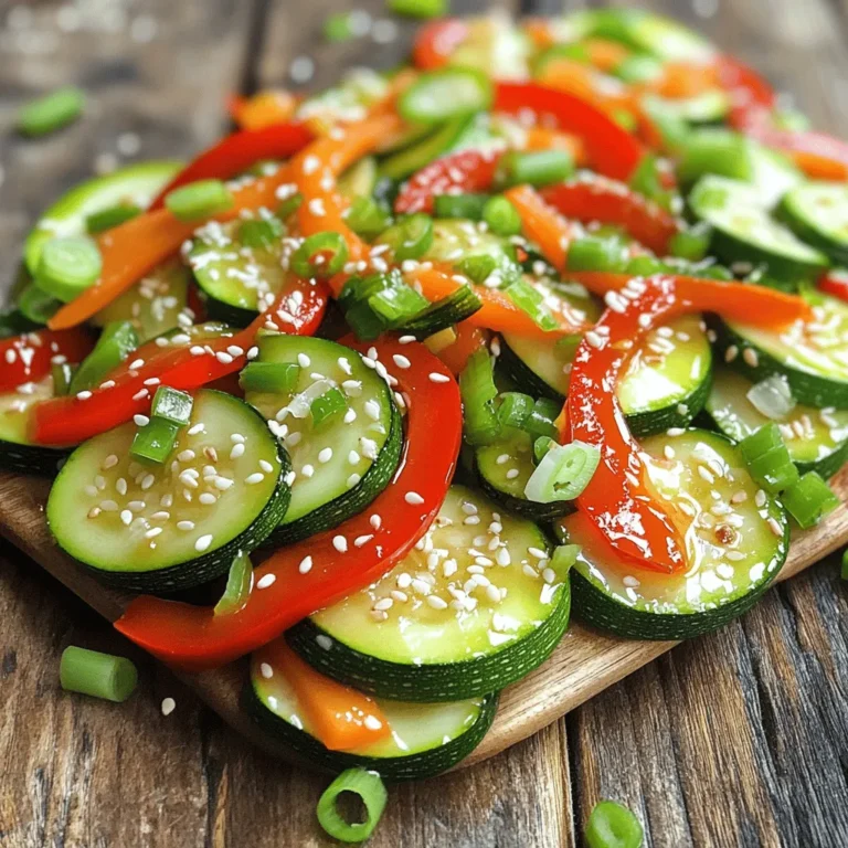 - 2 medium zucchini, sliced into thin rounds - 1 tablespoon sesame oil - 1 teaspoon soy sauce - 1 teaspoon garlic, minced - 1 teaspoon fresh ginger, grated Zucchini is the star of this dish. It cooks quickly and has a nice crunch. I love using fresh zucchini when it’s in season. Sesame oil adds a wonderful nutty flavor. It gives the dish that authentic hibachi taste. Soy sauce adds depth and saltiness. Garlic and ginger bring warmth and spice. These four main ingredients create a flavorful base. - 1 red bell pepper, sliced - 1 carrot, julienned - 2 green onions, chopped Adding red bell pepper gives a pop of color. It also adds a slight sweetness. Carrots bring a nice crunch and sweetness too. They balance the flavors perfectly. Green onions provide fresh taste and a little bite. You can mix and match these veggies based on what you like. - 1 tablespoon sesame seeds - Salt and pepper to taste Sesame seeds add a nice crunch and nutty flavor. They also look great on top of the dish. Salt and pepper enhance the taste of all the veggies. I suggest starting with a little and adjusting as you go. This way, you can find the perfect balance for your palate. - First, wash the zucchini under cold water. - Slice the zucchini into thin rounds. Aim for even slices for better cooking. - Next, mince the garlic finely. - Grate the fresh ginger, making sure to get a nice amount. - Heat a large skillet or hibachi grill over medium-high heat. - Add one tablespoon of sesame oil to the hot pan. - When the oil is hot, add the minced garlic and grated ginger. Stir for about 30 seconds until it smells great. - Now, toss in the sliced zucchini and red bell pepper. Sauté for 2-3 minutes until they soften a bit. - Add the julienned carrot to the pan. Keep stirring for another 2-3 minutes until all the veggies are tender. - Drizzle one teaspoon of soy sauce over the cooked vegetables. Mix well to coat everything. - Season with salt and pepper according to your taste. Cook for one more minute. - Finally, sprinkle a tablespoon of sesame seeds and the chopped green onions over the top. Toss everything together for a final mix. - Remove the skillet from heat. Serve hot for the best flavors. For perfect hibachi zucchini, aim for medium-high heat. This heat level cooks the zucchini fast and keeps it crisp. A hibachi grill works best for this dish. It gives a nice sear and smoky flavor. You can also use a skillet, but you may miss that authentic hibachi taste. To boost the flavor, try adding teriyaki sauce or a spicy mayo. Both add a unique twist to your dish. Marinating the zucchini in soy sauce and ginger for a few minutes adds depth. This step makes each bite burst with flavor. Serve your hibachi zucchini on a large platter for a beautiful display. Add slices of lemon or lime for color and zest. For garnish, sprinkle fresh herbs like cilantro or parsley. This adds a pop of color and freshness. Enjoy your vibrant, tasty dish! {{image_2}} You can swap in many other veggies for zucchini. Try bell peppers, asparagus, or mushrooms. Each choice adds unique flavors and textures. For protein, add chickpeas or tofu. They soak up the sauce well and make the dish filling. Spice up your hibachi zucchini with chili flakes. A small pinch adds a nice kick. You can also use citrus like lemon or lime juice. This brightens the dish and brings freshness. Serve your hibachi zucchini with tasty sauces. Soy sauce is a classic choice. You can also try teriyaki or sweet chili sauce. For a fun twist, make a homemade dipping sauce. Mix soy sauce, sesame oil, and a bit of honey for a sweet kick. To keep your hibachi zucchini fresh, use a glass or plastic container. Make sure it has a tight lid to prevent air from getting in. You can store it in the fridge for up to three days. To reheat your zucchini, the best method is using a skillet. Heat it over medium heat for a few minutes. Add a splash of water or a little oil to keep it moist. Stir gently to keep the texture nice and tender. You can freeze hibachi zucchini, but it’s best to do so before cooking. Place raw zucchini in a freezer bag and remove as much air as you can. When you want to use it, thaw it in the fridge overnight. Cook from frozen, but add a few extra minutes to the cooking time. To cut zucchini for hibachi, slice it into thin rounds. Aim for about 1/4 inch thick. This size cooks evenly and becomes tender quickly. You can also cut it into half-moons for a different shape. Just remember to keep the pieces uniform for even cooking. You can grill many vegetables with zucchini. Some great options include: - Bell peppers - Carrots - Mushrooms - Broccoli - Asparagus These veggies complement zucchini well and cook nicely together. Mix and match for a colorful plate. Yes, you can make hibachi zucchini ahead of time. Cook it, then store it in an airtight container in the fridge. It will stay fresh for up to three days. Just reheat it before serving. This saves time for busy days. Hibachi zucchini is very healthy. It is low in calories and high in vitamins. Zucchini contains vitamin C and potassium. The added veggies like bell peppers and carrots boost the nutrition even more. It’s a great side dish for any meal. To prevent soggy zucchini, avoid overcooking it. Cook until just tender, about 4-5 minutes. Also, make sure your pan is hot before adding the zucchini. This helps to sear the outside, keeping it firm. You can also salt the zucchini beforehand to draw out excess moisture. In this post, we explored the key ingredients and steps to make delicious hibachi zucchini. From preparing fresh veggies to perfect cooking methods, these tips will guide you. Remember to try different vegetables, sauces, and presentation styles for variety. Storing leftovers properly helps you enjoy this dish later. With these insights, you can easily create a tasty meal that fits your diet and needs. Happy cooking!