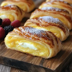 To make a great homemade cheese Danish, you need a few key ingredients. Each one plays a big role in making this treat both flaky and delicious. - 1 sheet of puff pastry, thawed - 8 oz cream cheese, softened - 1/4 cup granulated sugar - 1/2 teaspoon vanilla extract - 1 egg yolk - 1 tablespoon lemon juice - 1 egg, beaten (for egg wash) - Powdered sugar (for dusting) - Optional: fresh berries or fruit preserves for topping The puff pastry gives the Danish its light and flaky texture. Using a good quality cream cheese ensures a rich, creamy filling. The sugar adds sweetness, while the vanilla and lemon juice enhance the flavor. The egg yolk binds the mixture and adds richness. The beaten egg is for brushing on top, giving it a nice golden color. Finally, you can add fresh berries or fruit preserves to make it even better! 1. Preheat your oven to 400°F (200°C). Line a baking sheet with parchment paper. 2. On a clean, lightly floured surface, roll out the puff pastry. This helps smooth any creases. 3. Cut the pastry into equal squares, about 4x4 inches. 1. In a mixing bowl, combine 8 oz of softened cream cheese, 1/4 cup of granulated sugar, 1/2 teaspoon of vanilla extract, 1 egg yolk, and 1 tablespoon of lemon juice. 2. Mix until the filling is smooth and creamy. 1. Place a generous tablespoon of the cream cheese mixture in the center of each pastry square. 2. Fold the corners of the pastry towards the center over the filling. Pinch the corners to secure. You can twist them for a fun design. 1. Brush the tops of the filled pastries with beaten egg for a golden finish. 2. Place the pastries on the baking sheet and bake for 15-20 minutes. Look for a golden brown color and puffed texture. Overworking Puff Pastry When you roll out puff pastry, handle it gently. Too much kneading makes it tough. This will stop it from rising and getting fluffy. Just roll it out until smooth. Keep it cold as you work. If it gets warm, chill it again. Incorrect Oven Temperature Always preheat your oven to 400°F (200°C). An oven that is not hot enough can lead to soggy pastry. Use an oven thermometer to check the temperature. This helps ensure even cooking and perfect flakiness. Tips for Rolling and Handling Pastry When rolling out the pastry, use a light touch. Dust your surface with flour to prevent sticking. Roll from the center outward. Aim for an even thickness of about 1/8 inch. If you see cracks, don't worry—just press them back together lightly. Keep the pastry cold for the best results. Suggested Add-ins for Cheese Filling To make your cheese filling extra tasty, consider adding a few ingredients. Fresh lemon zest brightens the flavor. A touch of almond extract can add depth. For a fruity twist, mix in chopped berries or small bits of fruit preserves. These add fun flavors and make your cheese Danish even more special. {{image_2}} You can make your cheese Danish even more fun with different fillings. Fruit preserves are a great choice. They add sweetness and a burst of flavor. Try using apricot, raspberry, or even strawberry preserves. Just place a small spoonful in the center, along with the cream cheese mixture. Chocolate lovers can enjoy a chocolate filling. Melt some chocolate and mix it with nuts for a tasty treat. Spread this mix in the puff pastry before adding the cream cheese filling. Nuts like walnuts or pecans add a nice crunch. Adding toppings can elevate your cheese Danish. Fresh berries are a wonderful choice. Raspberries, strawberries, or blueberries look and taste great. Just sprinkle them on top after baking. You can also drizzle a glaze or icing over your pastries. To make a simple icing, mix powdered sugar with a little milk. Drizzle it on top for a sweet finish. This adds a lovely shine and flavor. You can get creative with how you shape your Danish. Twists and braids are fun options. To make a twist, cut the pastry into strips and twist them before baking. For a braid, you can cut the pastry into three long strips, fill the center, and fold the strips over each other. This gives a beautiful look and makes each bite fun. For short-term storage, keep your Cheese Danish in the fridge. Place them in an airtight container. This helps maintain their flavor and texture. They will stay fresh for 3 to 4 days. If you notice any moisture, add a paper towel to absorb it. This keeps your pastries from getting soggy. To freeze Cheese Danish, first, let them cool completely. Wrap each one in plastic wrap or aluminum foil. This prevents freezer burn and keeps them fresh. Then, place them in a heavy-duty freezer bag. They can stay in the freezer for up to 2 months. When you're ready to eat, just take out what you need. Reheating your Cheese Danish is easy. For the best crispness, use the oven. Preheat your oven to 350°F (175°C). Place the pastries on a baking sheet. Heat them for about 10 minutes. This warms them up while keeping them flaky. You can also use a toaster oven for the same effect. Avoid using a microwave, as it makes them soggy. Enjoy your warm, flaky treat! Yes, you can use homemade puff pastry. Making it from scratch can add a personal touch. It may take more time, but the taste can be worth it. Just ensure your pastry is flaky and has many layers. This texture is key for a great cheese danish. You may need to adjust baking time, so keep an eye on it. You’ll know your cheese danish is done when it turns golden brown. Look for a nice puff in the pastry too. If it puffs and is golden on top, it’s ready. A toothpick test can help too. If it comes out clean from the filling, then it’s done. Trust your eyes and nose; they can guide you well. Yes, you can make these ahead of time. You can prepare the filling and pastry squares a day before. Just store them in the fridge, covered. When ready, assemble and bake them fresh. This will keep them flaky and delicious. You can also freeze them before baking. Just pop them in the oven when you’re ready for a warm treat. You've learned how to make delicious cheese danish step-by-step. We covered the key ingredients, simple preparation, and helpful tips. Now, you can enjoy creating these tasty treats at home. Remember to avoid common mistakes to ensure perfect results. Explore variations to keep things interesting, and use proper storage tips to maintain freshness. Making cheese danish can be fun and rewarding, so get baking and enjoy every bite!