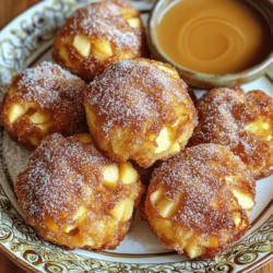 - 2 medium apples, peeled and diced (preferably Granny Smith) - 1 cup all-purpose flour - 1 tablespoon baking powder - 1 teaspoon ground cinnamon - ½ teaspoon nutmeg - ¼ teaspoon salt - 2 tablespoons brown sugar - ¼ cup granulated sugar - ½ cup milk (or plant-based milk) - 1 large egg - 2 tablespoons unsalted butter, melted - 1 teaspoon vanilla extract - For the Cinnamon Sugar Coating: - ¼ cup granulated sugar - 1 teaspoon ground cinnamon When measuring flour, spoon it into your cup and level it off. This method avoids packing down the flour. Use a liquid measuring cup for milk and melted butter. Always follow the amounts in the recipe closely for the best results. If you have no Granny Smith apples, use Honeycrisp or Fuji apples instead. They add great flavor and sweetness. For a dairy-free option, swap regular milk with almond, soy, or oat milk. You can replace all-purpose flour with a gluten-free blend if needed. Just ensure it has a good binding agent. Lastly, if you're out of brown sugar, use white sugar mixed with a bit of molasses for a similar taste. First, gather your ingredients. You need two medium apples, all-purpose flour, baking powder, cinnamon, nutmeg, salt, brown sugar, granulated sugar, milk, an egg, melted butter, and vanilla extract. For the cinnamon sugar coating, you need more granulated sugar and cinnamon. Next, preheat your oven to 375°F (190°C). This step is key to getting a nice golden brown finish on your fritters. Line a baking sheet with parchment paper. This helps prevent sticking and makes cleanup easy. In a mixing bowl, whisk 1 cup of flour, 1 tablespoon of baking powder, 1 teaspoon of cinnamon, ½ teaspoon of nutmeg, ¼ teaspoon of salt, and 2 tablespoons of brown sugar. Make sure everything is mixed well. In another bowl, combine ½ cup of milk, 1 large egg, 2 tablespoons of melted butter, and 1 teaspoon of vanilla extract. Whisk until smooth. Now, pour the wet ingredients into the dry ingredients. Stir gently until just combined. It's okay if there are a few lumps. Be careful not to overmix. Finally, fold in the diced apples. Spoon the batter onto the prepared baking sheet. Space the fritters about 2 inches apart. This allows them to rise and spread without touching. Bake in the preheated oven for 15 to 18 minutes. Keep an eye on them. They should turn golden brown and become firm. While they bake, prepare the cinnamon sugar coating. In a small bowl, mix ¼ cup of granulated sugar with 1 teaspoon of ground cinnamon. This will give your fritters a sweet and spicy finish. Once the fritters are done baking, remove them from the oven. Let them cool for a few minutes. While they are still warm, toss them in the cinnamon sugar mixture. Make sure each fritter is generously coated. For a nice presentation, arrange the fritters on a decorative plate. You can dust them with extra cinnamon sugar for a beautiful look. Serve them warm, and consider offering a side of caramel sauce for dipping. Enjoy your tasty creation! To make your fritters crisp on the outside and soft inside, follow these tips: - Use Granny Smith apples. Their tartness balances the sweetness. - Don’t overmix the batter. Stir just until combined to keep it fluffy. - Space fritters 2 inches apart. This helps them bake evenly. To boost the flavor of your fritters, consider these ideas: - Add a pinch of ginger for warmth. - Mix in nuts like walnuts or pecans for crunch. - Use vanilla bean instead of extract for a richer taste. Avoid these pitfalls to ensure your fritters shine: - Skipping the cinnamon sugar coating will lessen their sweet appeal. - Baking at too high a temperature can cause burning. Stick to 375°F. - Forgetting to cool the fritters before coating can lead to a messy finish. {{image_2}} When making baked apple fritters, the type of apple matters. I love using Granny Smith apples. They are tart and hold shape well during baking. Other great options include Honeycrisp and Fuji apples. Honeycrisp adds a nice sweetness, while Fuji gives a juicy crunch. Try mixing different apples for a fun twist! You can make your fritters even tastier by adding nuts or spices. Walnuts or pecans work well; they add crunch and flavor. You can also try adding a pinch of clove or ginger for extra warmth. If you want a bit of zest, add some lemon or orange zest! It will brighten the flavors. Want a healthier fritter? You can swap some ingredients easily. Use whole wheat flour instead of all-purpose flour for more fiber. You can also use applesauce instead of butter. This keeps the fritters moist but cuts down on fat. If you want less sugar, try using honey or maple syrup. These swaps make your fritters a bit lighter but still delicious! To keep your leftover fritters fresh, store them in an airtight container. Place parchment paper between layers to prevent sticking. They stay good at room temperature for one day. For longer storage, move them to the fridge. They last up to three days when chilled. You can freeze baked apple fritters for later enjoyment. Allow them to cool completely first. Then, wrap each fritter in plastic wrap. Place them in a freezer-safe bag or container. They can stay in the freezer for up to three months. When you want one, just take it out and let it thaw. Reheating is easy and keeps them tasty. For best results, use an oven or toaster oven. Preheat it to 350°F (175°C). Place the fritters on a baking sheet for about 5-7 minutes. This helps them crisp up again. If you’re in a hurry, you can use the microwave. Heat for 15-20 seconds, but they may not be as crispy. You can tell when the fritters are done by looking at their color. They should be golden brown. You can also insert a toothpick into a fritter. If it comes out clean, they are ready. Bake them for 15 to 18 minutes. Keep an eye on them towards the end. Yes, you can use other flours. Whole wheat flour adds a nutty taste. Gluten-free flour works well too. Just make sure it is a 1-to-1 blend. Each flour may change the fritter's texture a bit. Adjust baking time if needed. Baked apple fritters are delicious on their own. You can serve them warm with caramel sauce. A scoop of vanilla ice cream pairs nicely too. For a fresh twist, try serving with whipped cream. Dust them with extra cinnamon sugar for added flavor. In this blog post, we explored key ingredients, detailed steps, and helpful tips for making apple fritters. We discussed everything from measurement details to ingredient substitutions, so you can make them your way. Remember to avoid common mistakes and try our variations for fun flavors. Storing fritters correctly keeps them fresh, and our FAQs will clear up your doubts. With these insights, you can create perfect apple fritters that everyone will love. Enjoy your baking adventure!