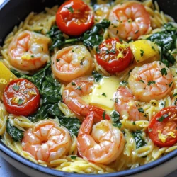 - Shrimp specifics: Use 1 pound of shrimp. Make sure they are peeled and deveined for ease of cooking. Fresh shrimp tastes best. You can also use frozen shrimp; just thaw them first. - Orzo pasta details: One cup of orzo pasta is perfect for this dish. Orzo is a small, rice-shaped pasta. It cooks quickly and absorbs flavors well, making it ideal for a skillet meal. - Types of vegetables used: This recipe includes cherry tomatoes and baby spinach. The cherry tomatoes add sweetness, while the spinach gives color and nutrition. Feel free to add other veggies, like bell peppers or zucchini. - Garlic and butter importance: Four cloves of minced garlic and four tablespoons of unsalted butter are key. Garlic gives a rich flavor, while butter adds creaminess. Together, they create a nice base for the dish. - Lemon zest and juice: Use 1 teaspoon of lemon zest and 2 tablespoons of lemon juice. They brighten the dish and enhance the shrimp's flavor. The zest adds aroma, while the juice offers a refreshing taste. - Optional spice additions: Add 1 teaspoon of red pepper flakes for a kick. This spice is optional but gives the dish a nice heat. Adjust the amount to suit your taste. - Fresh parsley: Chopped fresh parsley is great for garnish. It adds color and freshness to the dish. Just sprinkle it on top before serving. - Other topping suggestions: Consider adding grated Parmesan or a squeeze of extra lemon juice. These can boost the flavor and make the dish even more delightful. First, melt 2 tablespoons of butter in a large skillet over medium heat. When the butter is hot, add 4 cloves of minced garlic. Sauté the garlic for about 1 minute. You want it fragrant, but don't let it burn. Next, season 1 pound of shrimp with salt and pepper. Add the shrimp to the skillet. Cook each side for 2-3 minutes. They should turn pink and opaque when done. Once cooked, remove the shrimp from the skillet and set them aside. In the same skillet, add 1 cup of orzo pasta. Toast it for about 2 minutes until it gets slightly golden. This step adds a nice flavor to the orzo. Now, stir in 3 cups of water or chicken broth, if you prefer. Bring it to a boil, then reduce heat to a simmer. Cook the orzo according to the package instructions, usually about 8-10 minutes. Stir occasionally until the orzo is al dente. Once the orzo is ready, add the remaining 2 tablespoons of butter, 1 cup of halved cherry tomatoes, and 2 cups of baby spinach. Also, add 1 teaspoon of lemon zest and 2 tablespoons of fresh lemon juice. If you like some heat, include 1 teaspoon of red pepper flakes. Stir until the spinach wilts and everything is heated through, about 2-3 minutes. Now, fold the shrimp back into the skillet. Taste and adjust seasoning with more salt and black pepper if needed. Make sure to mix well so all the flavors combine. To make the best shrimp, avoid overcooking. Shrimp cooks fast, usually in 2-3 minutes per side. When they turn pink and opaque, they are done. If they get tough, you overcooked them. Fresh shrimp tastes great, but frozen shrimp is fine too. If you use frozen shrimp, thaw them first. This helps them cook evenly. Always check for a clean smell. If they smell off, choose another batch. To boost the flavor of orzo, toast it first. Heat it in the skillet for 2 minutes until golden. This adds a nutty flavor. Use chicken broth instead of water for more taste. Monitor your water ratio. For every cup of orzo, use 3 cups of liquid. This ensures the orzo cooks perfectly. Stir it occasionally to keep it from sticking. Feel free to mix up the ingredients. You can add bell peppers or zucchini for more color and taste. If you want a creamy dish, add a splash of cream or cheese. Adjust the spice level to suit your taste. Add more red pepper flakes for heat or skip them for a milder dish. Experiment and find what you love! {{image_2}} You can switch the shrimp for chicken or scallops. Both options cook quickly and soak up flavors well. For chicken, use boneless thighs or breasts. Slice them thin for even cooking. Cook the chicken until golden, then add garlic just like with shrimp. For scallops, sear them for a few minutes on each side until they are golden and opaque. They add a sweet, rich taste that pairs well with garlic and butter. If you prefer plant-based meals, try using tofu or chickpeas. Firm tofu works best. Press it to remove water, then cube and sauté until crispy. Chickpeas can add protein and a nice texture. Orzo is great, but you can use other small pasta shapes. Try ditalini or fregola for a fun twist. Each has a unique shape and texture. Just keep an eye on cooking times. If you need a gluten-free option, choose gluten-free orzo or pasta made from rice or corn. These options cook similarly to regular orzo. They will still soak up all the tasty flavors of the dish. You can add different vegetables to boost nutrition and flavor. Bell peppers, zucchini, or asparagus work well. Just chop them small and add them with the spinach. Want to experiment? Try adding sauces like pesto or a splash of soy sauce for a savory kick. You can also use herbs like basil or dill for fresh flavors. Each choice will change the dish, making it unique every time you cook it. To store leftovers, put your garlic butter shrimp orzo skillet in an airtight container. This keeps it fresh and tasty. It lasts in the fridge for up to three days. After that, the shrimp may lose its flavor and texture. Always check for any off smells before eating leftovers. When it’s time to eat again, I recommend reheating in a skillet over low heat. This helps keep the shrimp tender. Add a splash of water or broth to avoid drying out the orzo. Stir often for even heating. You can also use the microwave; just cover the dish and heat in short bursts. If you want to save some for later, you can freeze portions of the dish. Use freezer-safe containers or bags. Make sure to remove as much air as possible. For best taste, eat frozen leftovers within three months. To thaw, put it in the fridge overnight. Reheat as mentioned above for a delicious meal again. To add heat to your garlic butter shrimp orzo skillet, focus on spices and peppers. Here are some easy ways: - Red pepper flakes: Add more than the recipe calls for. Start with a pinch and adjust to your taste. - Cayenne pepper: Mix this into the shrimp for a nice kick. A little goes a long way. - Fresh jalapeños: Chop them finely and add to the skillet. They add heat and crunch. - Hot sauce: Drizzle it over the finished dish for extra spice. You can choose your favorite brand. These methods help enhance the flavor without overpowering the dish. Yes, you can use different pasta shapes in this dish. Here are some good options: - Farfalle: This bowtie shape works well. Cook it for about 10-12 minutes. - Penne: A classic choice that holds sauce well. Cook for about 11-13 minutes. - Fusilli: The spirals grab the sauce nicely. Cook for about 9-11 minutes. Make sure to adjust the cooking time based on the type of pasta you choose. Always check for doneness! Pair your garlic butter shrimp orzo skillet with simple sides. Here are some tasty options: - Garlic bread: It adds a nice crunch and is perfect for scooping up sauce. - Green salad: A fresh salad with lemon vinaigrette balances the meal well. - Roasted vegetables: Try asparagus or broccoli cooked with olive oil and salt. These sides add variety and complement the flavors of your dish. This blog post covers a delicious garlic butter shrimp orzo dish. You learned about key ingredients, from shrimp to vegetables. We also explored cooking steps and helpful tips to make it your own. Whether you prefer to try different proteins or customize flavors, the options are endless. In conclusion, have fun experimenting with this recipe. Remember, each tweak can make it uniquely yours. Enjoy your cooking adventure!