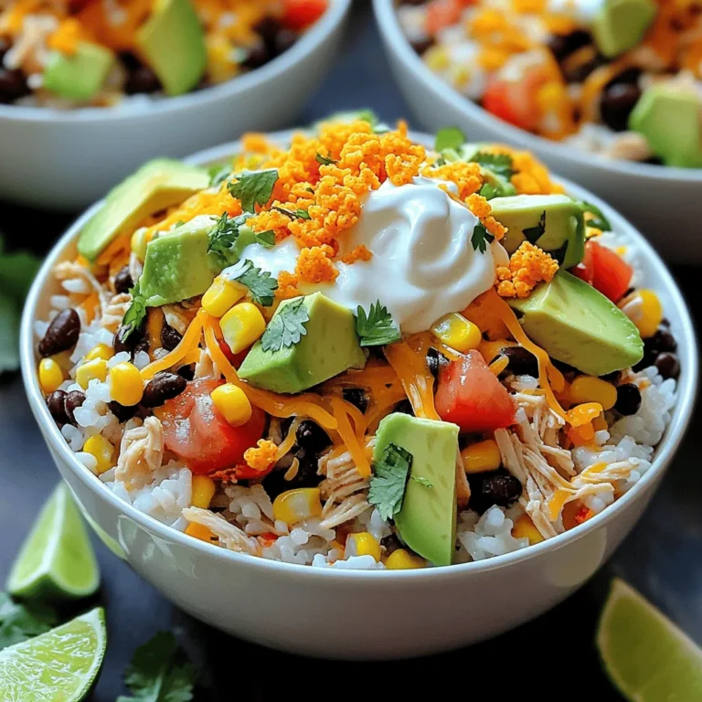 - 2 cups cooked rice (white or brown) - 1 cup shredded rotisserie chicken - 1 cup black beans, rinsed and drained - 1 cup corn (canned or frozen) - 1 cup diced tomatoes - 1 tablespoon taco seasoning - 1 cup shredded cheese (cheddar or Mexican blend) - 1 cup nacho cheese-flavored Doritos, crushed - 1 avocado, diced - 1/4 cup sour cream - Fresh cilantro for garnish - Lime wedges for serving Using these simple ingredients, you can create a tasty meal that everyone will love. Start with cooked rice, which is a great base for your bowl. You can use either white or brown rice based on your preference. Next, add shredded rotisserie chicken. This saves time and adds great flavor. Black beans provide protein and fiber, making your meal hearty. Rinsing them helps remove extra sodium. Don't forget to toss in some corn. You can use canned or frozen corn; both work well. Diced tomatoes add freshness and color to your bowl. For seasoning, taco seasoning is key. It gives your dish a nice kick. Shredded cheese, like cheddar or a Mexican blend, melts beautifully and adds richness. Of course, we can't forget the crushed nacho cheese-flavored Doritos. They add a fun crunch and extra flavor. Top your bowls with diced avocado for creaminess and a dollop of sour cream for tang. Fresh cilantro makes a lovely garnish, and lime wedges add a zesty punch. This mix of ingredients makes for a delicious and quick meal that's perfect for any night! Start by grabbing a skillet and putting it on medium heat. In the skillet, combine 2 cups of cooked rice, 1 cup of shredded rotisserie chicken, 1 cup of black beans that you rinsed and drained, 1 cup of corn, and 1 cup of diced tomatoes. Make sure to stir it all together well. This mix creates a hearty base for your bowls. Next, add 1 tablespoon of taco seasoning to boost the flavor. This seasoning brings a zesty taste that defines the dish. Mix it in thoroughly to coat all the ingredients with that bold flavor. Now, cook the mixture for about 5 to 7 minutes. Stir occasionally to keep it from sticking to the skillet. You want everything to be warmed through. This step is key for getting the best taste and texture. Once it’s heated, remove the skillet from the heat. Stir in half of the 1 cup of shredded cheese until it melts into the mix. This adds creaminess to the dish and helps bind the ingredients together. Now it’s time to build your bowls! Spoon the warm mixture into bowls. Make sure to fill them up generously. Top each bowl with the remaining shredded cheese. Then, sprinkle 1 cup of crushed Doritos on top for a nice crunch. This adds a fun twist and some extra flavor. Finally, add diced avocado and a dollop of sour cream on each bowl. These toppings not only look great but also enhance the taste. Garnish with fresh cilantro for a pop of color and serve with lime wedges for a zesty finish. Enjoy your tasty creation! Using rotisserie chicken saves you time. It's already cooked and full of flavor. Just shred it and mix it in. You can also choose pre-cooked rice options. This makes the meal even quicker. Look for rice that only needs reheating. Both choices cut down on prep time. You can customize this dish with extra spices. Try adding chili powder or cumin for more depth. If you want heat, add salsa or hot sauce. This gives your bowls a nice kick. Experiment with flavors to find what you enjoy. Layering ingredients makes your bowls look great. Start with rice, then add chicken and beans. Top with cheese and crushed Doritos for crunch. Diced avocado and sour cream add color and flavor. You can also garnish with fresh cilantro. Lime wedges add a nice touch and zest. Making your dish look good makes it taste even better! {{image_2}} You can easily make this dish vegetarian. Swap the shredded chicken for extra black beans or grilled veggies. You can also use tofu for a protein boost. If you prefer meat, beef or shrimp works great. Just cook them in the skillet before adding the rice and beans. Mix up the taco seasoning for a new taste. Try spicy taco seasoning or add chili powder for heat. You can also use different salsas. A mango salsa adds a sweet twist. For crunch, add bell peppers or jalapeños. They bring colors and flavors that make the bowl pop. Want to change things up? Turn the bowls into burritos or tacos. Just spoon the mixture into a tortilla and wrap it up. Serve with sides like guacamole or tortilla chips. They add creaminess and extra crunch, making your meal more fun. To keep your Minute Doritos Taco Rice Bowls fresh, store them in an airtight container. This helps prevent them from drying out or picking up other smells in the fridge. You can keep the leftovers for up to 3 days. Make sure to cool them to room temperature before sealing. When you’re ready to eat the leftovers, you can use the microwave or a skillet. If using the microwave, heat for about 1-2 minutes, stirring halfway through. If using a skillet, add a splash of water to keep it moist. This helps keep the flavors and texture intact. Yes, you can freeze these rice bowls! First, pack them in a freezer-safe container. They will last for about 2-3 months in the freezer. When ready to eat, thaw them in the fridge overnight. Then, reheat using the methods mentioned earlier. This way, you can enjoy a quick meal later! Yes, you can make these rice bowls ahead of time. Meal prep is easy with this recipe. Cook the rice and mix the other ingredients. Store the mixture in the fridge in an airtight container. You can also keep the toppings separate. Assemble the bowls when you are ready to eat. This keeps everything fresh and crunchy. If you want a different crunch, try these options: - Tortilla chips - Puffed corn snacks - Crushed crackers - Crispy fried onions These alternatives can add a nice texture. Each choice brings its own flavor. To make these bowls meat-free, swap the chicken for plant-based proteins. Here are some ideas: - Use chickpeas or lentils for protein. - Replace the cheese with a dairy-free option. - Add more beans or veggies for extra flavor. These swaps keep the meal tasty and filling without meat. This blog post explored how to make delicious rice bowls using simple ingredients and steps. We covered the main ingredients, the cooking process, and tips to enhance flavors and presentation. I shared variations to customize your dish and storage tips for leftovers. Keep it fun and personal by trying new ingredients. These rice bowls are easy to make and share. Enjoy the flavors and creativity in your cooking!