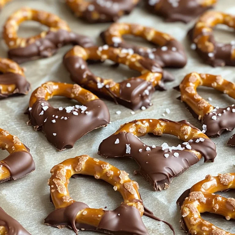 To make delicious salted caramel pretzel bark, you will need a few simple ingredients. Each plays a key role in creating that sweet and salty treat you crave. Here’s what you need: - 2 cups pretzel sticks - 1 cup semi-sweet chocolate chips - 1 cup caramel candies (unwrapped) - 2 tablespoons heavy cream - Sea salt for sprinkling These ingredients combine to create a crunchy, tasty bark. The pretzel sticks add texture and crunch. The semi-sweet chocolate chips bring a rich flavor. The caramel candies melt into a gooey, sweet layer. Heavy cream helps the caramel melt smoothly. Finally, a sprinkle of sea salt gives that perfect salty kick. This balance of flavors makes each bite delightful. You can adjust the sea salt to your taste. If you like it saltier, add more. If you prefer less, sprinkle lightly. Each ingredient contributes to the overall joy of this treat. 1. Preheat the oven Start by preheating your oven to 350°F (175°C). This helps the pretzels get warm and crunchy. 2. Toasting pretzel sticks Spread 2 cups of pretzel sticks on a baking sheet lined with parchment paper. Bake them for 5-7 minutes. You want them to warm up, not burn. Let them cool for a few minutes after baking. 3. Melting caramel and heavy cream In a bowl, combine 1 cup of unwrapped caramel candies with 2 tablespoons of heavy cream. Melt this mix in the microwave or a double boiler on low heat. Stir it well until it becomes smooth and glossy. 4. Pouring caramel over pretzels Take your melted caramel and pour it over the toasted pretzel sticks. Use a spatula to spread it evenly. Make sure each pretzel gets a good coat of that sweet caramel. 5. Melting chocolate chips In another bowl, add 1 cup of semi-sweet chocolate chips. Melt these in the microwave. Heat in 30-second bursts, stirring each time until it’s fully melted and smooth. 6. Drizzling chocolate over caramel Now, drizzle the melted chocolate over the caramel-covered pretzels. Use a spatula to spread the chocolate evenly. This layer adds a rich flavor and makes it look nice. 7. Adding sea salt Finally, sprinkle a generous amount of sea salt over the top. This gives your bark that perfect sweet and salty taste. 8. Setting the bark Place your baking sheet in the fridge for about 30 minutes. This lets the chocolate and caramel set completely. 9. Breaking and storing Once set, break the bark into pieces. Store it in an airtight container to keep it fresh. Enjoy your delicious salted caramel pretzel bark! - Achieving the right caramel consistency: Melt your caramel candies slowly. Use low heat and stir often. The mix should be smooth and shiny. If it seems thick, add a little more cream. This keeps your caramel pourable. - Best methods for melting chocolate: Use the microwave for convenience. Melt in 30-second bursts. Stir after each round until smooth. You can also use a double boiler. Just keep water simmering, not boiling. This method gives you control over the heat. - Importance of letting the bark set: Patience is key here. After pouring the chocolate, let it cool completely. This helps the layers bond well. Proper cooling makes the bark easy to break into pieces. - Overheating the chocolate: Chocolate can seize if it gets too hot. Always melt on low heat. Stir frequently to keep it smooth. If it gets too thick, you can add a bit of oil to help. - Not cooling pretzels sufficiently: Warm pretzels can make the caramel slide off. Let them cool properly. This step ensures the caramel sticks well. - Skipping sea salt addition: Don’t forget the sea salt! It balances the sweet and salty flavors. A sprinkle on top makes each bite pop. {{image_2}} You can easily change the flavor of your salted caramel pretzel bark. Here are some fun ideas: - Adding nuts: Chopped nuts add a nice crunch. Try almonds, pecans, or walnuts. Mix them in with pretzels for added texture. - Using white chocolate: Swap semi-sweet chocolate for white chocolate. It gives a sweet twist. The creamy taste pairs well with caramel. - Incorporating different types of pretzels: Use chocolate-covered pretzels or pretzel crisps. They bring unique flavors and textures. Experiment to find your favorite mix. You can also adapt this recipe for different diets. Here are some options: - Gluten-free options: Look for gluten-free pretzel sticks. Many brands offer great choices. This way, everyone can enjoy the treat. - Vegan alternatives: Use dairy-free caramel and chocolate. Many brands make tasty vegan options. This makes it easy to share with friends. - Reducing sugar content: You can cut back on sugar. Use less caramel or choose dark chocolate. This helps if you're watching your sugar intake. These variations and adjustments let you create a salted caramel pretzel bark that suits your taste and needs. Enjoy experimenting! To keep your salted caramel pretzel bark fresh, use an airtight container. This helps keep moisture out and the bark crunchy. I recommend placing parchment paper between layers if you stack the pieces. Store the container in a cool, dry place, away from sunlight. This keeps the bark tasty for longer. The ideal storage conditions are at room temperature. Avoid humid areas, as they can make the bark soft. If stored properly, your treat can last for up to two weeks. After that, it may lose its crunch and flavor. You can freeze salted caramel pretzel bark for later enjoyment. To do this, cut it into pieces first. Then, wrap each piece in plastic wrap. Place the wrapped pieces in a freezer-safe bag or container. This prevents freezer burn and keeps them tasting great. When you're ready to eat, remove the bark from the freezer. Let it thaw in the fridge for a few hours. You can also leave it at room temperature for about 30 minutes. This way, you can enjoy your crunchy treat without losing any flavor. Salted caramel pretzel bark is a sweet and salty treat. It combines crunchy pretzels, creamy caramel, and rich chocolate. The salty pretzels balance the sweet caramel and chocolate. This makes each bite exciting and tasty. You can easily make it at home for snacks or gifts. You know the caramel is melted correctly when it is smooth and glossy. Stir it frequently while heating. If it looks thick or grainy, it's not ready. Adding heavy cream helps make it silky. Keep stirring until all the pieces melt away. Yes, you can use various candies in this recipe. Try adding nuts for a crunchier bite. You can also swap caramel for peanut butter or butterscotch. White chocolate can replace semi-sweet chocolate if you like a sweeter taste. Feel free to get creative with your favorite flavors. The bark takes about 30 minutes to set in the fridge. Make sure the chocolate and caramel cool completely. You can check by gently touching the top. If it feels firm, it's ready to break into pieces. Store it in an airtight container to keep it fresh. Salted caramel pretzel bark combines sweet and salty flavors in a simple treat. We covered the key ingredients, preparation steps, and helpful tips for success. Variations let you customize this recipe to your taste, while proper storage keeps it fresh. Remember to avoid common mistakes to ensure the perfect bark every time. Now, you’re ready to enjoy this fun, easy recipe. Grab your snacks and get started!