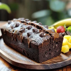 - 3 ripe bananas, mashed - 1/2 cup (115g) unsalted butter, melted - 3/4 cup (150g) brown sugar - 1 large egg, beaten - 1 teaspoon vanilla extract - 1 teaspoon baking soda - 1/4 teaspoon salt - 1 1/2 cups (190g) all-purpose flour - 1/2 cup (50g) unsweetened cocoa powder - 1/2 cup (90g) semi-sweet chocolate chips - 1/4 cup (45g) white chocolate chips (optional) To make bakery-style double chocolate banana bread, you need a few simple ingredients. Start with ripe bananas. They should be soft and spotty. This is key for great flavor. You’ll also need unsalted butter. It adds richness and a nice texture. Brown sugar brings sweetness and a hint of molasses. You’ll use one large egg for binding. The vanilla extract gives warmth and depth. Baking soda is necessary for rising. A little salt balances the sweetness. For the dry mix, all-purpose flour is a must. Cocoa powder adds that rich chocolate flavor. Lastly, chocolate chips are a big treat. Semi-sweet is my favorite, but white chocolate chips can add a fun twist. Get these ingredients ready. Trust me; they will create a delightful treat! - Preheat oven to 350°F (175°C). - Prepare a 9x5-inch loaf pan by greasing it or lining it with parchment paper. - In a large bowl, mash the ripe bananas until smooth. - Add the melted butter to the bananas and mix well. - Stir in the brown sugar until it is fully combined. - Add the beaten egg and vanilla extract. Mix until smooth. - Sprinkle the baking soda and salt over the mixture. Stir to combine. - Gradually add the all-purpose flour and cocoa powder. Mix until just combined. - Gently fold in the semi-sweet chocolate chips and white chocolate chips, if using. - Pour the batter into the prepared loaf pan. Smooth the top with a spatula. - Bake in the preheated oven for 55-65 minutes. - Check for doneness by inserting a toothpick into the center. It should come out clean or with a few moist crumbs. To make the best banana bread, use ripe bananas. They should be brown and soft. Ripe bananas add more natural sugar and flavor. If your bananas are not ripe, place them in a paper bag. This speeds up ripening. For the right texture, mash the bananas well. This helps blend them into the batter. Mix gently when adding flour. Overmixing can lead to dense bread. Aim for a smooth mix but don’t worry about small lumps. Avoid common mistakes to ensure perfect bread. First, always preheat your oven. An oven that is not hot can change baking times. Next, check your baking soda. Old baking soda can affect the rise of your bread. To tell when the bread is done, use a toothpick. Insert it into the center of the loaf. If it comes out clean or with a few moist crumbs, your bread is ready. If there’s wet batter, bake for a few more minutes. For serving, slice the bread warm or at room temperature. Dust the top with powdered sugar for a lovely look. You can also drizzle melted chocolate over the slices. This adds a touch of elegance. Store leftovers in an airtight container. Wrap the bread well to keep it fresh. You can also freeze slices for later use. Just thaw them when you crave a sweet treat. {{image_2}} You can use different types of chocolate in your banana bread. Dark chocolate adds a rich taste. It gives a bold flavor that pairs well with bananas. Milk chocolate brings sweetness to each bite. It makes the bread more dessert-like. Feel free to mix semi-sweet and white chocolate chips for a fun twist. This blend creates a sweet and creamy experience. Adding nuts or seeds can give your banana bread a nice crunch. Chopped walnuts or pecans work great here. They add texture and nutty flavor. You can also add sunflower seeds or pumpkin seeds for extra health benefits. For a fun flavor boost, try adding spices like cinnamon. A hint of espresso powder can enhance the chocolate taste too. You might even consider mixing in dried fruits like cranberries or cherries for added sweetness. If you need gluten-free banana bread, use almond flour or a gluten-free blend. Substitute all-purpose flour with these options to fit your diet. For a vegan version, swap the egg for a flaxseed meal or applesauce. Use dairy-free butter or coconut oil instead of regular butter. These changes make the bread just as moist and delicious. Enjoy experimenting to find what works best for you! After baking your double chocolate banana bread, let it cool. Place it in the pan for about 10 minutes. Then, transfer it to a wire rack. This helps it cool evenly. Avoid covering it while it's hot; it may become soggy. Once it's cool, you can store it properly for later enjoyment. To keep your banana bread fresh, you can refrigerate or freeze it. For refrigeration, wrap the bread tightly in plastic wrap. This prevents it from drying out. If you choose to freeze, slice the bread first. Wrap each slice in plastic, then place them in a freezer bag. This way, you can grab a slice whenever you want a treat. In the refrigerator, the banana bread lasts about 5 to 7 days. If you freeze it, it can last up to 3 months. Just remember to keep it sealed well. When you're ready to eat, thaw it overnight in the fridge. You can also microwave it for a quick warm-up. Enjoy your delicious banana bread anytime! To keep your banana bread moist, use very ripe bananas. Overripe bananas add more natural sweetness and moisture. You can also mix in yogurt or sour cream. These ingredients help add creaminess. Avoid over-mixing the batter; this can dry out the bread. Lastly, do not bake too long. Check for doneness a few minutes early. Yes, you can use frozen bananas! First, thaw them in the fridge or at room temp. After thawing, drain any excess liquid. This liquid can make your batter too wet. Mash the thawed bananas before adding them to your mix. This way, you keep the banana flavor strong and smooth. If you want to make this recipe vegan, try using applesauce. One-fourth cup of applesauce works well for one egg. You can also use mashed banana, which adds more banana taste. Ground flaxseed mixed with water is another option. Mix one tablespoon of flaxseed with three tablespoons of water and let it sit for five minutes. To scale the recipe, divide or multiply the ingredient amounts. For a smaller loaf, cut all amounts in half. For a larger loaf, double the ingredients. Remember to adjust baking time too. A smaller loaf will bake faster, while a larger one will take longer. Always check for doneness with a toothpick. You now have a great recipe for rich, chocolate banana bread. We covered the key ingredients, step-by-step instructions, and tips for baking success. Don’t forget to try fun variations to make it your own. Enjoy sharing this treat with family and friends. Remember, storing your bread properly keeps it fresh for longer. With these ideas, you can bake confidently. Grab those ripe bananas and start mixing! Your delicious chocolate banana bread awaits.