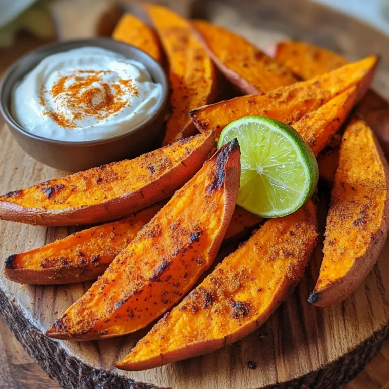 To make these tasty sweet potato wedges, you need just a few items. Here’s what you’ll need: - 2 large sweet potatoes, cut into wedges - 2 tablespoons olive oil - 1 teaspoon paprika - 1 teaspoon garlic powder - ½ teaspoon onion powder - ½ teaspoon salt - ¼ teaspoon black pepper - ½ teaspoon cayenne pepper (optional, for heat) These sweet potatoes give a warm, sweet flavor. The spices add great taste. The chipotle dip is easy to make. Here’s what you will need: - ½ cup Greek yogurt - 1 tablespoon adobo sauce (from canned chipotle peppers) - 1 teaspoon lime juice - ¼ teaspoon garlic powder - Salt to taste This dip has a creamy texture and a smoky kick. It pairs well with the sweet potatoes. You can switch things up if you like. Here are some fun ideas: - Use avocado oil instead of olive oil for a different flavor. - Swap Greek yogurt for sour cream for a tangy taste. - Add a pinch of cumin for extra warmth. - For a sweeter touch, sprinkle some brown sugar on the wedges before cooking. These changes can make the recipe your own. Enjoy experimenting! Start by peeling the sweet potatoes if you want to. Then, cut them into wedges. Try to make the wedges the same size. This helps them cook evenly. In a big bowl, mix your sweet potato wedges with olive oil, paprika, garlic powder, onion powder, salt, black pepper, and cayenne pepper. Toss everything well. You want each wedge to be coated nicely. Preheat your air fryer to 400°F (200°C) for about 5 minutes. Place the sweet potato wedges in the air fryer basket. Make sure they are in a single layer. If you have a lot, cook them in batches. Cook for 15 to 20 minutes. Halfway through, shake the basket to help them cook evenly. They should come out crispy and golden. While the wedges cook, prepare the chipotle dip. In a small bowl, mix Greek yogurt, adobo sauce, lime juice, garlic powder, and salt. Stir well until smooth. Taste it and adjust the salt if you need to. This dip adds a smoky kick to your sweet potato wedges. To get those sweet potato wedges nice and crispy, start with uniform cuts. Aim for each wedge to be about the same size. This helps them cook evenly. Next, coat the wedges well with olive oil and spices. The oil helps them crisp up in the air fryer. Don't overcrowd the basket. If needed, cook in batches for the best results. Shake the basket halfway through cooking. This ensures even crispiness on all sides. Preheating your air fryer is key. Set it to 400°F (200°C) for about 5 minutes before adding the wedges. This helps them cook faster and get crispy. Keep an eye on the cooking time. Depending on your air fryer, it may vary. Check the wedges at 15 minutes. They should be golden and tender. If they need more time, cook in 2-minute increments. This way, you avoid overcooking them. For a fun serving idea, arrange the wedges on a rustic wooden board. It adds a nice touch to any table. Place the chipotle dip in a small bowl in the center. For extra flair, sprinkle some smoked paprika on top of the dip. You can also add a lime slice for color. This not only looks great but enhances flavor. Enjoy your crispy sweet potato wedges and chipotle dip with friends and family! {{image_2}} You can change up the flavors of your sweet potato wedges in fun ways. Try adding different spices to the mix. Here are some ideas: - Cinnamon and Sugar: This combo gives a sweet twist. - Cajun Seasoning: Adds a kick and brings a southern flair. - Italian Herbs: Basil and oregano make for a fresh taste. The chipotle dip is tasty, but you can switch it up too. Here are some great alternatives: - Avocado Cream: Blend ripe avocado with lime juice and a pinch of salt. - Honey Mustard: Mix honey with mustard for a sweet and tangy dip. - Spicy Ketchup: Stir in some hot sauce for a zesty ketchup option. Want to make this dish a bit lighter? Here are some easy swaps: - Greek Yogurt: Use low-fat Greek yogurt in the dip. - Olive Oil: Swap for a light spray of cooking oil to cut calories. - Sweet Potatoes: Try using butternut squash for a different flavor. These variations keep your sweet potato wedges exciting and fun! Enjoy experimenting in the kitchen! To store leftover sweet potato wedges, let them cool first. Place the wedges in an airtight container. They will stay fresh for about 3 to 5 days in the fridge. Make sure to separate layers with parchment paper to prevent sticking. For the best texture, reheat the wedges in your air fryer. Set it to 350°F (175°C) and heat for about 5-7 minutes. This method keeps them crispy. You can also use an oven if you don’t have an air fryer. Preheat the oven to 400°F (200°C) and bake for 10 minutes. You can freeze sweet potato wedges if you have extras. Lay them flat on a baking sheet and freeze until solid. Then, transfer them to a freezer-safe bag. They can last up to 3 months in the freezer. When you’re ready to eat, thaw them in the fridge overnight. Reheat them in the air fryer for the best results. Yes, you can make sweet potato wedges in an oven. Preheat your oven to 425°F (220°C). Spread the seasoned wedges on a baking sheet in a single layer. Bake for about 25-30 minutes, flipping them halfway through. This method gives you crispy wedges, but they may take longer than in an air fryer. To adjust the heat, add more or less adobo sauce. If you want a milder dip, use less sauce. For extra heat, mix in more cayenne pepper. You can also add a pinch of chili powder for a smoky flavor. Tasting as you mix helps find the perfect balance. Air fryer sweet potato wedges go great with many dishes. They pair well with grilled chicken, burgers, or fish. You can also serve them alongside salads for a healthy meal. They add a fun crunch to any plate and are perfect for parties as a snack. This blog post covered how to make tasty sweet potato wedges and chipotle dip. You learned about the main ingredients and how to cook them. I shared tips for getting crispy wedges and ways to present your dish. You also found flavor variations and storage tips. Sweet potato wedges are easy to customize and delicious. Enjoy these recipes as snacks or sides, and have fun experimenting with flavors and dips. Healthy eating can be fun and tasty!