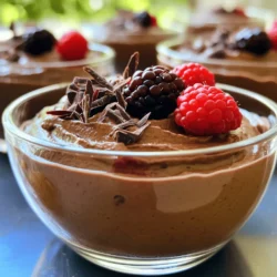 - 1 cup plain Greek yogurt - 1/2 cup unsweetened cocoa powder - 1/4 cup honey or maple syrup - 1 scoop chocolate protein powder - 1 teaspoon vanilla extract - Pinch of sea salt To make a great Protein Chocolate Greek Yogurt Mousse, you need a few key ingredients. First, Greek yogurt is the base. It gives a rich, creamy texture and packs in protein. Next, unsweetened cocoa powder adds that deep chocolate flavor. For sweetness, you can use honey or maple syrup. Both work well, but honey gives a nice floral note. Then, add a scoop of chocolate protein powder to boost the protein content. Vanilla extract adds warmth, while a pinch of sea salt balances the sweetness and enhances flavors. - Shaved dark chocolate - Fresh berries - Chopped nuts Toppings can make your mousse even better. Shaved dark chocolate adds a touch of elegance and extra chocolate flavor. Fresh berries, like strawberries or raspberries, add color and freshness. Chopped nuts give a nice crunch, making each bite more interesting. Try mixing and matching these toppings to find your favorite combination! First, grab a medium mixing bowl. Add 1 cup of plain Greek yogurt. Next, sprinkle in 1/2 cup of unsweetened cocoa powder. Mix these two until smooth. The goal is to have no lumps. Now, let’s add some sweetness. Pour in 1/4 cup of honey or maple syrup. Then add 1 scoop of chocolate protein powder. Don’t forget 1 teaspoon of vanilla extract and a pinch of sea salt. Use a whisk or an electric mixer. Blend until light and airy. Your mousse base is almost ready! Now, let’s focus on the texture. Whisk the mixture well. You want it to be creamy and fluffy. If it seems too thick, you can add a bit more yogurt. It’s time for taste testing! Grab a spoon and take a small bite. If it isn’t sweet enough, add a little more honey or maple syrup. Whisk again until mixed. This step makes a big difference in flavor! Once you’re happy with the taste, cover the bowl with plastic wrap. Place it in the fridge for at least 30 minutes. This chilling time helps the mousse firm up and the flavors blend. After chilling, stir the mousse lightly. Now, it’s time to serve! Spoon it into serving bowls or glasses. You can make it look nice by adding toppings. Try shaved dark chocolate, fresh berries, or chopped nuts. These toppings add flavor and fun texture! Enjoy your delightful treat! To make your Protein Chocolate Greek Yogurt Mousse even better, try different sweeteners. You can use honey or maple syrup, but agave nectar works too. Each sweetener adds a unique taste. Adjust the amount to suit your taste. For creaminess, it helps to whisk well. Use a hand whisk or an electric mixer. This adds air to the mousse. The more air, the fluffier your mousse will be. If it feels too thick, add a splash of milk to loosen it up. The right tools make a big difference. A medium mixing bowl is perfect for combining your ingredients. A whisk or electric mixer helps you reach that light, airy texture. When it comes to serving, small bowls or glasses work best. They make your mousse look nice and fancy. For storing leftovers, airtight containers are key. They keep your mousse fresh and tasty for longer. {{image_2}} You can make this mousse dairy-free. Just swap plain Greek yogurt with a dairy-free yogurt. Almond, coconut, or soy yogurt work well. They give a creamy texture too. For a low-sugar version, use a sugar alternative. Stevia or monk fruit sweetener are great choices. These keep the mousse sweet without extra calories. You still get the yummy taste! Want to change the flavor? Try adding fruit purées. Blend strawberries, raspberries, or bananas into the mousse. This adds natural sweetness and fruity flavor. You can also experiment with spices. A pinch of cinnamon or a drop of peppermint extract can make it special. Just a little can change the whole taste! Pair this mousse with other dishes for a fun treat. It works well with fruit salads or a slice of cake. You can serve it alongside a warm brownie too for a chocolate lover's dream! For drinks, try it with coffee or almond milk. A glass of cold milk complements the mousse nicely. These pairings make your dessert experience even better! To keep your Protein Chocolate Greek Yogurt Mousse fresh, store it in an airtight container. This helps prevent it from absorbing other flavors in the fridge. Place a piece of plastic wrap directly on the mousse before sealing the lid for extra protection. Enjoy your mousse within 3 days for the best taste and texture. You can freeze the mousse if you want to save some for later. Spoon the mousse into an airtight container, leaving some space at the top for expansion. Seal tightly and freeze for up to 2 months. When you’re ready to eat it, move the container to the fridge to thaw overnight. For a quicker option, you can leave it at room temperature for about an hour. Once thawed, give it a gentle stir before serving. It’s great topped with fresh fruit or dark chocolate! Yes, you can use other yogurts. If you pick regular yogurt, the mousse will be less thick. Non-fat yogurt makes it lighter but less creamy. Whole milk yogurt gives a richer taste. Greek yogurt has more protein and a thicker texture, which is why I like it best. To make this mousse vegan, swap Greek yogurt for a plant-based yogurt. Almond or coconut yogurt works well. For the protein powder, choose a vegan option made from peas or rice. You can also use agave syrup instead of honey or maple syrup. Greek yogurt is packed with protein, which helps build muscles. It also has probiotics that aid digestion. It is lower in sugar than regular yogurt, making it a smart choice. Plus, it is rich in calcium, which strengthens bones. Eating Greek yogurt can support a healthy diet. You can whip up a delicious and healthy mousse at home. We covered essential ingredients like Greek yogurt, cocoa powder, and sweeteners. I explained how to mix these for the best texture. You also learned tips for flavor and serving variations, plus how to store leftovers. Experiment with different toppings and flavors to make it your own. Enjoy a treat that is both tasty and easy to make!