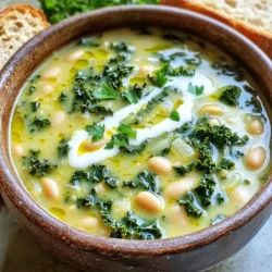 - 2 cans (15 oz each) white beans (cannellini or great northern), drained and rinsed - 1 tablespoon olive oil - 1 medium onion, diced - 3 cloves garlic, minced - 4 cups vegetable broth I love using white beans for this soup. Their creamy texture adds a nice base. Cannellini or great northern beans work best. They blend well and taste great! I start with olive oil for cooking. It adds depth to the onion and garlic. - 2 cups kale, chopped (stems removed) - 1 cup coconut milk (or heavy cream if preferred) - 1 teaspoon dried thyme - 1 teaspoon smoked paprika - Juice of 1 lemon Kale is my go-to green for this soup. It adds color and nutrients. I often use coconut milk for creaminess, but heavy cream is a nice alternative. Thyme and smoked paprika give this soup warmth and flavor. A splash of lemon juice brightens each bite. - Salt and pepper to taste - Fresh parsley for garnish Seasoning is key! Salt and pepper enhance all the flavors. I like to finish with fresh parsley for a pop of color. It makes the soup look and taste fresh. 1. In a large pot, heat the olive oil over medium heat. 2. Add the diced onion and cook until it turns clear, about 5-7 minutes. 3. Stir in the minced garlic and cook for another minute until you smell it. 1. Pour in the drained and rinsed white beans. 2. Add the vegetable broth to the pot. 3. Bring this mix to a simmer and cook for about 5 minutes. 1. Use an immersion blender to mix the soup until it is mostly smooth. 2. Leave some bean chunks for a nice texture. 3. Stir in the chopped kale and coconut milk next. 1. Add dried thyme, smoked paprika, salt, and pepper to taste. 2. Simmer for another 10-15 minutes until the kale is soft. 3. Just before serving, squeeze in fresh lemon juice for brightness. 4. Taste and adjust the seasoning if needed. Now your creamy white bean and kale soup is ready to enjoy! To get the best texture, let your soup simmer for 10 to 15 minutes. This time helps the flavors blend well. Make sure to blend your soup properly. Using an immersion blender is easy and keeps some bean bits for a nice texture. If you use a countertop blender, only blend half at a time. This way, you keep some chunks for that heartiness. You can add extra spices to boost flavor. Consider adding a pinch of cayenne for some heat or a dash of oregano for a fresh taste. To make your soup creamier, try using full-fat coconut milk. You can also add a bit more than the recipe calls for if you love that rich flavor. Serve your soup hot in deep bowls. Drizzle some coconut milk on top for a nice finish. Garnish with fresh parsley for a pop of color. Pair your soup with a slice of crusty bread. This gives you a complete meal that is both filling and delicious. {{image_2}} You can easily make this soup plant-based. For a vegan twist, use coconut milk instead of heavy cream. This keeps the soup creamy and rich without any dairy. You can also swap the vegetable broth for homemade vegetable stock. This adds even more flavor while keeping it vegan. Feel free to mix things up with the beans. Besides cannellini, you can use great northern or even chickpeas. Each type brings a unique taste and texture. For greens, spinach works well too, giving you a fresh, tender bite. For a creamier soup, try adding cashew cream or silken tofu instead of coconut milk. Both options add richness without dairy. This soup adapts well to the seasons. In winter, add root vegetables like carrots or sweet potatoes. They will not only add flavor but also make the soup heartier. During summer, use fresh tomatoes and zucchini to lighten the dish. You can also add fresh herbs like basil or dill for a burst of flavor. This keeps the soup feeling fresh and vibrant all year round. To store leftovers, let the soup cool down. Once it cools, pour it into airtight containers. Seal them tightly to keep out air. You can keep the soup in the fridge for up to 5 days. This way, you can enjoy a warm bowl later in the week. Freezing soup is easy! First, make sure the soup is fully cooled. Pour portions into freezer-safe bags or containers. Leave some space at the top for expanding liquid. You can freeze the soup for up to 3 months. To thaw, place it in the fridge overnight. For quick thawing, you can use the microwave. When ready to serve, heat in a pot on low until warm. Leftover soup is versatile! You can use it in many ways. Try adding it to pasta for a creamy sauce. Mix it with cooked rice for a hearty dish. You can also top it with grilled cheese for a fun meal. The ideas are endless! Get creative and enjoy your leftovers in new ways. Yes, you can make this soup ahead of time. To prepare it in advance, follow these steps: - Cook the soup as directed. - Allow it to cool completely before storing. - Place it in an airtight container. - Keep it in the fridge for up to three days. - Reheat on the stove over low heat, stirring often. This soup tastes even better the next day, as flavors meld together. You can easily adjust the spice level in this soup. Here are some tips: - For mild heat, stick to the recipe. - Add a pinch of red pepper flakes for a little kick. - For more spice, mix in chopped jalapeños or cayenne pepper. - Taste as you go. It’s easy to add, but hard to remove! Experiment with spices to find your perfect balance. Yes, you can use other greens. Here are some tasty alternatives: - Spinach adds a mild flavor and cooks quickly. - Swiss chard has a slightly earthy taste and holds up well. - Collard greens give a robust flavor and nice texture. Feel free to mix and match based on what you have. Each green will bring its own twist! Pair this soup with simple sides for a complete meal. Here are some great options: - A slice of crusty bread for dipping. - A fresh salad with lemon vinaigrette. - Grilled cheese for a comforting combo. - Roasted vegetables for added nutrition. These pairings enhance your meal and add variety to your table. Enjoy! This blog post covered how to make a delicious creamy white bean and kale soup. We reviewed the key ingredients, like white beans, kale, and coconut milk. I shared step-by-step instructions for preparation and cooking, plus tips for texture and flavor. We discussed variations to suit your taste and storage methods for leftovers. In conclusion, this soup is not just tasty; it’s versatile and easy. Try it with different greens or beans to make it your own! Enjoy your cooking adventure.