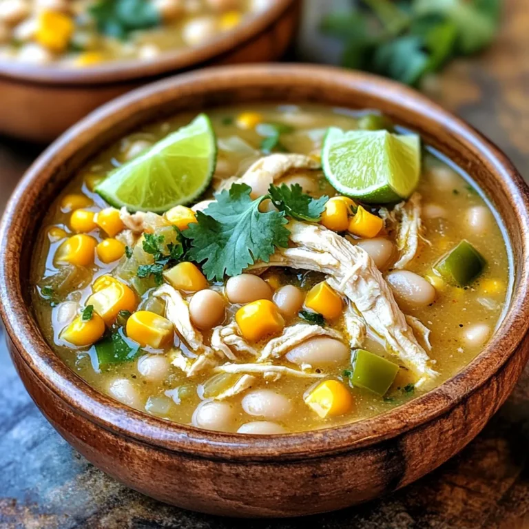 - 2 pounds boneless, skinless chicken breasts - 1 can (15 oz) white beans, drained and rinsed - 1 cup frozen sweet corn - 1 medium onion, diced - 2 cloves garlic, minced - 1 green bell pepper, diced - 1 jalapeño, seeded and minced (optional for heat) - 4 cups chicken broth - 1 teaspoon ground cumin - 1 teaspoon chili powder - 1/2 teaspoon smoked paprika - Salt and pepper, to taste The main ingredients in this slow cooker white chicken chili create a warm and filling dish. The chicken gives a great base, while the beans add protein. Corn brings a sweet crunch, and the veggies give it texture and flavor. The spices kick things up a notch. You will notice a hint of cumin and chili powder that makes each bite exciting. - 1/2 cup sour cream (optional for creaminess) - Fresh cilantro, chopped (for garnish) - Lime wedges (for serving) You can make this chili creamier by adding sour cream. It makes the dish rich and smooth. Fresh cilantro adds a bright touch, while lime wedges give a zesty kick at the end. These optional ingredients can take your chili from good to great. - Recommended side dishes: cornbread or tortilla chips - Garnish ideas: fresh cilantro and lime wedges - Pairing beverages: light beers or sparkling water Cornbread or tortilla chips work well with this chili. They add a nice crunch and balance the dish. For drinks, light beers or sparkling water are great choices. They refresh your palate and enhance the overall meal experience. Start by placing the two pounds of boneless, skinless chicken breasts at the bottom of your slow cooker. This layering keeps the chicken juicy. For the best flavor, choose chicken that is fresh and free of added hormones. Next, dice your onion, garlic, and green bell pepper. These add great taste and texture. If you want some heat, finely chop the jalapeño, and remove the seeds. This step helps balance the spice, making it just right for everyone. Then, add one cup of frozen sweet corn on top of the veggies. In a bowl, mix one can of rinsed white beans with four cups of chicken broth. Add one teaspoon of ground cumin, one teaspoon of chili powder, and half a teaspoon of smoked paprika. Stir these well to blend the flavors. If you don't have cumin, you can use coriander instead for a different flavor. Pour your bean and spice mixture over the chicken and veggies. Make sure the chicken is fully submerged in the broth. This way, everything cooks evenly. Cover the slow cooker and set it to low for six to eight hours, or high for three to four hours. About thirty minutes before serving, take the chicken out of the slow cooker. Use two forks to shred it into bite-sized pieces. Return the shredded chicken to the pot. This keeps the flavor and makes the chili hearty. To make your chili creamy, stir in half a cup of sour cream. This addition gives it a rich texture. Taste your chili and adjust the seasoning with salt and pepper. Let it cook for another fifteen to twenty minutes. Ladle the chili into bowls for serving. A sprinkle of fresh cilantro and a wedge of lime on the side adds a nice touch. This presentation makes your meal look fresh and inviting! To get the best flavor in your chili, use fresh ingredients. Fresh herbs and spices shine in this dish. Avoid using canned or old spices as they may lack taste. Common mistakes include overcooking the chicken or not seasoning enough. Make sure to shred the chicken well before serving. This helps it absorb all the flavors. Always taste while cooking to adjust the salt and spice levels. If you prefer milder chili, skip the jalapeño or use less. For a spicy kick, add more jalapeño or crushed red pepper. You can also try adding cayenne pepper for more heat. If the chili gets too spicy, balance it with sour cream. This adds creaminess and cools the heat. You can also serve lime wedges on the side. They add a nice zing and freshness. When using low settings, cook for 6 to 8 hours. This allows the flavors to meld well. On high settings, cook for 3 to 4 hours. Your chili is ready when the chicken shreds easily. Check for tenderness by poking the chicken with a fork. If it pulls apart easily, it’s perfect! {{image_2}} For a vegetarian spin on this chili, swap the chicken for plant-based proteins like tofu or tempeh. These options soak up the flavors well. You can also use chickpeas or lentils for added protein. Adjust the cooking time for beans. If using canned beans, add them in the last hour of cooking. If you opt for dried beans, soak them overnight. This will help them cook evenly and soften in the slow cooker. Want more heat? Add extra peppers! Chopped serrano or habanero peppers can kick up the spice. You can also blend in more spices, like cayenne or crushed red pepper. These spices add depth and warmth. Start with a small amount, then taste and adjust as you go. This way, you control the spice level to your liking. To make your chili creamier, consider using different dairy alternatives. Coconut milk or cashew cream can add a nice richness. If you want to keep it lighter, use Greek yogurt instead of sour cream. For thickening options, you can mash some beans in the chili. This method gives a smooth texture while keeping the dish hearty. After you enjoy your slow cooker white chicken chili, store leftovers for freshness. Let the chili cool down to room temperature. Place it in an airtight container. This helps keep moisture in and prevents strong odors in your fridge. Use glass or BPA-free plastic containers for the best results. Remember to label the container with the date you stored it. To freeze the chili, first let it cool completely. Then, pour it into freezer-safe bags or containers. Squeeze out excess air to prevent freezer burn. Lay the bags flat in the freezer for easy stacking. When you're ready to enjoy it again, thaw the chili overnight in the fridge. Heat it on the stove or in the microwave until it's hot throughout. Consume leftovers within three to four days for best taste. Always smell and look at the chili before eating. Signs that your chili has gone bad include mold, an off smell, or a change in color. If you see any of these, it’s best to throw it away. Enjoying your chili while it's fresh makes every bite delightful! Yes, you can make this chili on the stovetop. To do this, you need to adjust the cooking method. Start by sautéing the onion, garlic, and green bell pepper in a pot. Add the chicken, corn, beans, and spices. Pour in the chicken broth and bring it to a boil. Then, reduce the heat and simmer for about 30-40 minutes. This method cuts the time down to about one hour. You can thicken white chicken chili in a few ways. One easy method is to mash some of the beans. This adds body and creaminess. You can also add cornstarch mixed with water. Stir it in during the last 15 minutes of cooking. Another option is to use a bit of sour cream for a creamy texture. White chicken chili pairs well with many side dishes. You can serve tortilla chips on the side for crunch. A simple green salad also complements the chili nicely. For appetizers, consider guacamole or queso dip. These flavors work well together and enhance the meal. White chicken chili lasts about 3-4 days in the fridge. Store it in an airtight container to keep it fresh. When reheating, do it gently on the stove. This method helps preserve the chili's flavor. If you use a microwave, stir it well to heat evenly. White chicken chili is tasty and easy to make. We explored its key ingredients, step-by-step instructions, and useful tips. You can adjust spice levels and use different ingredients for personal taste. Remember to store leftovers correctly for freshness. With this recipe, everyone can enjoy a comforting bowl of chili. I hope you find joy in cooking and sharing this meal. Happy cooking!
