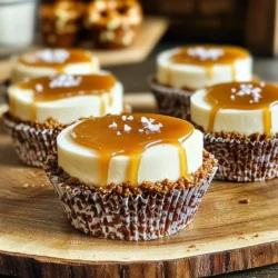 To make these delightful no-bake salted caramel pretzel cheesecake cups, you need: - 1 cup crushed pretzels - 1/4 cup unsalted butter, melted - 2 tablespoons brown sugar - 8 oz cream cheese, softened - 1/2 cup powdered sugar - 1 teaspoon vanilla extract - 1 cup heavy whipping cream - 1/2 cup caramel sauce - Sea salt, for garnish You can swap items in this recipe for a lighter twist or preference. Here are some ideas: - Use gluten-free pretzels if you need a gluten-free option. - Replace cream cheese with Greek yogurt for a tangy and lighter flavor. - Try coconut cream instead of heavy whipping cream for a dairy-free choice. - For a lower sugar option, use a sugar substitute in the cheesecake filling. Gathering the right tools makes cooking easier. You will need: - Mixing bowls - Muffin tin - Cupcake liners - Hand mixer or stand mixer - Spatula - Measuring cups and spoons - Refrigerator for chilling the cups With these ingredients and tools, you are ready to create a tasty treat that everyone will love! To make the pretzel crust, start by crushing the pretzels. You want small pieces, but not powder. I use a zip-top bag and a rolling pin. It’s fun to smash them! Next, mix the crushed pretzels with melted butter and brown sugar in a bowl. Stir until it looks like wet sand. This mix adds crunch and sweetness. Line a muffin tin with cupcake liners. Spoon the pretzel mix into each liner. Press it down firmly. This helps it hold together. Place the tin in the fridge for about 15 minutes. This time helps the crust set and firm up. Now, let’s make the cheesecake filling. In a clean bowl, beat the softened cream cheese, powdered sugar, and vanilla extract. Mix until it’s smooth and creamy. This step is key; it makes the filling rich. In another bowl, whip the heavy cream until it forms stiff peaks. This means it holds its shape well. Carefully fold the whipped cream into the cream cheese mix. Be gentle so it stays fluffy. This gives the cheesecake a light texture. Take the muffin tin out of the fridge. Spoon the cheesecake filling over each pretzel crust. Smooth the tops with a spatula for a nice finish. Now, drizzle caramel sauce over each cup. This adds sweetness and that lovely caramel flavor. Finally, sprinkle a pinch of sea salt on top. This brings out the flavors and adds a nice balance. Refrigerate the cups for at least two hours. This allows them to set well. Before serving, add extra caramel and some pretzel crumbs on top for a decorative touch. Enjoy! To get the best texture, make sure your cream cheese is soft. I let it sit at room temp for about 30 minutes. When you mix it, it should be creamy and smooth. Whip your heavy cream until it forms stiff peaks. This helps the cheesecake stay light and fluffy. When you fold the whipped cream into the cream cheese, do it gently. This keeps air in the mixture. If you mix too hard, it may become runny. To boost the flavor, consider adding a bit of lemon juice. A teaspoon of lemon juice brightens the taste. You can also swap the vanilla for almond extract for a nutty twist. For a richer flavor, try using dark caramel sauce instead of regular. If you love chocolate, add cocoa powder to the cream cheese mix. Just remember to adjust the sugar if you add any extra ingredients. For a lovely presentation, use colorful cupcake liners. When you serve the cups, place them on a nice platter. Drizzle extra caramel over the tops right before serving. Add a sprinkle of pretzel crumbs for crunch. If you want to impress, top each cup with mini pretzels or edible flowers. This makes your dessert look fancy and fun! {{image_2}} You can change the flavor of your cheesecake cups in fun ways. For a chocolate twist, add cocoa powder to the cream cheese mix. You could also melt some chocolate and mix it in. This will give a rich, chocolatey taste. If you love peanut butter, try mixing in creamy peanut butter instead of some cream cheese. This will add a nutty flavor that pairs well with the caramel. You can even top the cups with crushed peanuts for extra crunch. Want to make this dessert lighter? You can use reduced sugar options. Try substituting half the powdered sugar with a sugar alternative. This gives you sweetness without all the calories. For a gluten-free option, swap regular pretzels with gluten-free pretzels. This way, everyone can enjoy these tasty treats. You can also use low-fat cream cheese to cut down on fat while keeping the creamy texture. You can serve these cheesecake cups in many ways. If you want to impress guests, try layering the ingredients in clear cups. Start with the crust at the bottom, then add the cheesecake filling, and top it with caramel. This looks beautiful and lets everyone see the layers. If you prefer smaller bites, make mini cups using a mini muffin tin. These are perfect for parties and easy to grab. No matter how you serve them, they will taste amazing! To keep your no-bake salted caramel pretzel cheesecake cups fresh, store them in the fridge. Use an airtight container or cover them with plastic wrap. This will help maintain their creamy texture and rich flavor. They stay fresh for about 3 to 4 days. Just make sure to keep them away from strong smells in the fridge. You can freeze these cheesecake cups if you need to save some for later. Place them in a freezer-safe container. They last well in the freezer for up to a month. To enjoy them, let them thaw in the fridge overnight. This keeps the texture smooth and creamy. To keep your cheesecake cups tasting great, avoid adding extra toppings until just before serving. This will prevent sogginess. Always check for any signs of spoilage before you eat them. If they smell off or look different, it’s best to toss them. Enjoy your delicious treats while they are fresh! Yes, you can make these cheesecake cups a day or two ahead. Just store them in the fridge. This way, the flavors blend well, making them even tastier. Just remember to add any toppings right before serving for the best look and taste. If you want a different option, you can use Greek yogurt or mascarpone. Both give a creamy texture. Keep in mind that the flavor might change a little. For a dairy-free option, try using cashew cream or a vegan cream cheese. To keep your crust crunchy, make sure to press the pretzel mixture tightly into the liner. Use melted butter to bind it well. Also, chill the crust for 15 minutes before adding the filling. This sets the crust and helps maintain its crunch. Yes, you can use different sweeteners. If you prefer less sugar, try stevia or monk fruit. Just remember to adjust the amount, as these sweeteners can be sweeter than regular sugar. Always taste the filling to get the sweetness you like. These cheesecake cups can fit many diets. For gluten-free, use gluten-free pretzels. For vegan, replace the cream cheese and whipped cream with plant-based options. Always check the labels to ensure all ingredients meet your diet needs. The blog post covered all the key steps to make delicious cheesecake cups. You learned about the ingredients, substitutes, and the equipment needed. I shared useful tips for texture, flavor, and presentation. We explored tasty variations and discussed how to store your treats to keep them fresh. In the end, these cups are fun to make and enjoy. With a few simple changes, you can cater to different tastes and diets. Have fun trying your own ideas!