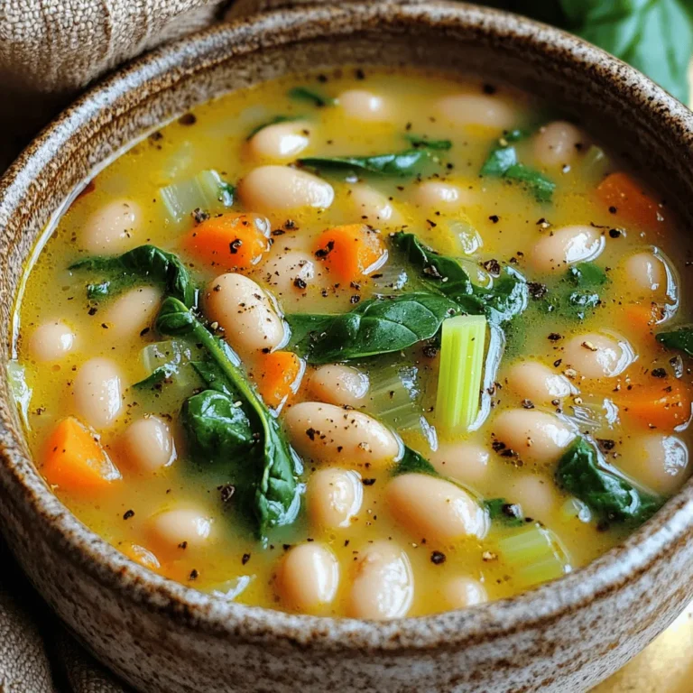 For this soup, I use 2 cups of dried white beans. Cannellini or great northern beans work best. Rinsing and soaking them overnight helps them cook faster. This step also makes them easier to digest. This recipe needs a few fresh veggies: - 1 medium onion, diced - 2 cloves garlic, minced - 3 carrots, diced - 3 celery stalks, diced These ingredients add great flavor and texture to the soup. The onion and garlic create a tasty base. The carrots and celery bring sweetness and crunch. The soup also requires some broth and seasonings: - 6 cups vegetable broth - 1 can (14 oz) diced tomatoes, undrained - 1 teaspoon dried thyme - 1 teaspoon dried oregano - 1/2 teaspoon crushed red pepper flakes (optional for heat) - Salt and pepper to taste The vegetable broth gives the soup depth. Diced tomatoes add a bit of acidity. Thyme and oregano bring a classic Tuscan flavor. The crushed red pepper flakes add warmth, but you can skip them if you prefer milder soup. Start by gathering your ingredients. You will need: - 2 cups dried white beans (cannellini or great northern), rinsed and soaked overnight - 1 medium onion, diced - 2 cloves garlic, minced - 3 carrots, diced - 3 celery stalks, diced - 1 teaspoon dried thyme - 1 teaspoon dried oregano - 1/2 teaspoon crushed red pepper flakes (optional for heat) - 6 cups vegetable broth - 1 can (14 oz) diced tomatoes, undrained - 2 cups fresh spinach, roughly chopped - 1 cup heavy cream or coconut cream for a dairy-free option - Salt and pepper to taste - Fresh basil, for garnish First, rinse the beans and soak them overnight. This softens them and cuts cooking time. Dice the onion, garlic, carrots, and celery. This mix adds flavor and color to your soup. Now, it's time to cook! Place the soaked beans, diced onion, garlic, carrots, and celery in the slow cooker. Add the dried thyme, oregano, and crushed red pepper flakes if you like some heat. Pour in the vegetable broth and add the diced tomatoes. Stir everything well. Cover the slow cooker. Set it to low and cook for about 6 to 8 hours. You want the beans to be tender. This slow cooking lets all the flavors meld together beautifully. After the beans are cooked, stir in the fresh spinach and heavy cream. Let it cook for another 15 to 30 minutes on low. This step allows the spinach to wilt and the soup to become creamy. Taste your soup and adjust with salt and pepper. Now, it's ready to serve! Scoop it into bowls and garnish with fresh basil. Enjoy your warm bowl of comfort! Soaking beans helps them cook evenly and makes them easier to digest. Start by rinsing the dried beans in cold water. Then, place them in a large bowl. Cover the beans with water, using about three times the amount of beans. Let them soak overnight. If you forget to soak them, you can use a quick soak method. Boil the beans in water for one minute, then let them sit for an hour. This speeds up the process and still gives you great results. Herbs and spices boost the flavor of your soup. I love using thyme and oregano for this recipe. They add a warm, earthy taste. If you want some heat, add crushed red pepper flakes. Just a pinch will do! You can also experiment with bay leaves or rosemary if you like. Fresh herbs, like basil, are perfect for garnishing. They add a fresh touch right at the end. This soup is great for many diets. If you want a creamy soup but need it dairy-free, use coconut cream instead of heavy cream. This keeps it rich and smooth. You can also skip the cream altogether for a lighter version. For protein, add diced chicken or sausage if you prefer meat. Just cook it separately and stir it in at the end. This way, you can customize the soup to fit your needs. {{image_2}} You can boost protein in this soup easily. Try adding cooked chicken or turkey. Shredded rotisserie chicken works well. You can also use cooked sausage for a hearty twist. Just add the meat during the last 30 minutes of cooking. For a different flavor, use smoked sausage. It adds a lovely depth to the soup. To make this soup vegetarian or vegan, you have great options. Replace the heavy cream with coconut cream. It keeps the soup rich and creamy. You can also use cashew cream for a nutty flavor. If you want more protein, add lentils or chickpeas. They blend well with the beans and give extra texture. Feel free to swap ingredients based on what you have. Use white beans like navy or pinto beans if you can't find cannellini. You can mix in other vegetables like zucchini or bell peppers for more color. If you like a little heat, add more red pepper flakes. Use fresh herbs like thyme or oregano instead of dried for a bright taste. These swaps let you make the soup your own every time! To keep your Slow Cooker Creamy Tuscan White Bean Soup fresh, store it in an airtight container. Let the soup cool to room temperature before sealing it. Place the container in your fridge. This soup stays good for about three to four days. If you have extra soup, freezing is a great option. Use freezer-safe containers or bags. Leave some space at the top for expansion. Label the bags with the date. Your soup can last in the freezer for about three months. When you're ready to enjoy the soup again, thaw it overnight in the fridge. You can reheat it on the stove over low heat. Stir it often to prevent sticking. If the soup is too thick, add a bit of broth or water to reach your desired consistency. You can also use the microwave. Heat it in short intervals, stirring in between. Enjoy your comforting soup! Yes, you can use canned beans. They save time and still taste great. Choose two cans of white beans, like cannellini or great northern. Rinse them well to remove extra salt. Add them in the slow cooker during the last hour of cooking. This way, they heat through but don't get mushy. To thicken your soup, try mashing some beans. After cooking, take about a cup of beans and mash them with a fork. Stir the mashed beans back in. This will make the soup creamier. You can also add a little more cream or even a cornstarch slurry. Mix one tablespoon of cornstarch with two tablespoons of cold water. Stir this mix into the soup and let it cook for 10 minutes. This soup pairs well with many sides. A simple green salad adds freshness. You can also serve it with crusty bread for dipping. Garlic bread is a tasty option too. For a heartier meal, serve it with grilled chicken or a side of roasted vegetables. Enjoy the mix of flavors! We've covered how to make a delicious Tuscan White Bean Soup. You learned about the key ingredients like dried beans and fresh veggies. We walked through step-by-step cooking in a slow cooker. I shared tips for soaking beans and boosting flavor. You saw variations for different diets and storage tips, too. Remember, cooking is fun and allows for creativity. Experiment with flavors and enjoy every bowl. Your next meal can be both healthy and tasty!