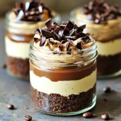 For this dessert, you need 8 oz of cream cheese, softened. This gives the cheesecake its smooth base. You also need 1 cup of powdered sugar. This adds just the right sweetness to balance the flavors. Next, grab 1 cup of heavy whipping cream. This is key for a light and fluffy texture. When whipped, it helps the cheesecake feel rich and creamy without baking. Use 1/2 cup of brewed coffee, cooled. This adds a deep mocha flavor to the cheesecake. Don’t forget to add 2 tablespoons of cocoa powder. It enhances the chocolate taste. Lastly, 1 tablespoon of vanilla extract brings warmth and depth to your dessert. For the crust, you need 1 cup of chocolate cookie crumbs. You can use Oreos or any chocolate wafers you like. Mix these crumbs with 1/4 cup of melted butter. This helps bind the crust together for a crunchy layer. To make your jars look special, use chocolate shavings and coffee beans for garnish. These add a nice touch and look great on top of the cheesecake. They also hint at the rich flavors inside. To start, grab a mixing bowl. Add 8 ounces of softened cream cheese and 1 cup of powdered sugar. Use an electric mixer and beat this mix until it is smooth and creamy. This step is key, as it sets the base for your cheesecake. Next, take another bowl and pour in 1 cup of heavy whipping cream. Whip the cream until stiff peaks form. This means when you lift the beaters, the cream holds its shape well. Now, gently fold the whipped cream into the cream cheese mixture. This adds lightness and creaminess to your dessert. In this step, stir in 1/2 cup of cooled brewed coffee, 2 tablespoons of cocoa powder, and 1 tablespoon of vanilla extract. Mix until everything is fully combined. This is where the mocha flavor comes alive, giving depth to your cheesecake. Now, it’s time to layer your dessert. In a separate bowl, mix 1 cup of chocolate cookie crumbs with 1/4 cup of melted butter. This mixture forms the crust. In small jars or glasses, start with a layer of cookie crumbs. Then, add a layer of the mocha cheesecake filling. Repeat this until the jars are full, ending with the cheesecake layer on top. Cover your jars with lids or plastic wrap and place them in the fridge. Chill them for at least 4 hours, or overnight if you can wait. This chilling time helps the flavors meld together and allows the cheesecake to set properly. Before serving, you can garnish with chocolate shavings and a few coffee beans for a lovely touch. To get a smooth and creamy cheesecake, beat the cream cheese well. Use a mixer for the best results. Start with softened cream cheese. It should feel soft to the touch. If it is cold, it will not mix well. Mix until there are no lumps. This step is key for a great texture that melts in your mouth. When you whip cream, start with cold heavy cream. Cold cream whips faster and better. Use a clean bowl and beaters to avoid any unwanted flavors. Whip until you see stiff peaks. This means the cream holds its shape well. Fold the whipped cream gently into the cream cheese mixture. This keeps it light and airy. Chilling is important for the best flavor and texture. After you layer the jars, cover them well. Place them in the fridge for at least 4 hours. If you can wait, chill them overnight. This helps the flavors blend and the cheesecake to set. A longer chill time makes for a richer taste. Enjoy your dessert even more! {{image_2}} You can mix up the flavors in your no-bake mocha cheesecake jars. Try using different types of coffee. For instance, a caramel latte can add a sweet twist. You can also swap cocoa powder for melted chocolate for a richer taste. If you love fruit, add a layer of raspberry or strawberry puree. This adds a fresh taste and bright color. If you need to change some ingredients, it's easy. Use Greek yogurt instead of cream cheese for a lighter option. For a sweetener, you can pick honey or agave syrup instead of powdered sugar. If you want a non-dairy version, choose coconut cream in place of heavy cream. You can even use gluten-free cookie crumbs if you need to avoid gluten. Serve these jars in fun ways to impress your guests. You can add a dollop of whipped cream on top before serving. Sprinkle some extra cocoa powder or crushed cookies for a touch of crunch. For a fancy touch, use chocolate shavings and coffee beans. You can also serve these jars with a side of fresh fruit. This adds color and a nice contrast to the rich cheesecake. To keep your no-bake mocha cheesecake jars fresh, store them in the fridge. Use an airtight container or cover each jar with plastic wrap. This helps prevent any odors from other foods. Make sure the jars are sealed well to keep everything fresh. You can freeze these cheesecake jars if you want to keep them longer. Just make sure to cover them tightly. Use freezer-safe containers to avoid freezer burn. When ready to eat, thaw them in the fridge overnight. Do not refreeze once they have thawed. These cheesecake jars stay fresh in the fridge for about 4 to 5 days. After that, the texture and taste may change. If you freeze them, they can last for up to 2 months. Always check for any changes in smell or appearance before eating. Yes, you can make this recipe dairy-free. Use vegan cream cheese and coconut cream instead of heavy cream. Be sure to check labels for dairy-free ingredients. This way, you can still enjoy a rich, creamy dessert without dairy. These cheesecake jars last about 3 to 5 days in the fridge. Store them covered to keep them fresh. If you want to enjoy them later, it’s best to eat them within this time frame for the best taste. Yes, you can use instant coffee. Mix 2 teaspoons of instant coffee with 1/2 cup of hot water. Stir until dissolved, then cool it before adding to your cheesecake mixture. This method works well for a quick coffee flavor boost. You can use graham cracker crumbs or vanilla wafers if you prefer. Both options add a nice texture. If you want a healthier choice, try crushed nuts mixed with a bit of melted butter. This blog post covered a simple cheesecake jar recipe, with key ingredients like cream cheese, heavy cream, and brewed coffee. I shared step-by-step instructions to create delicious layers, tips for the perfect texture, and variations to suit your taste. Proper storage helps keep your treat fresh and tasty. Remember, you can mix in different flavors and substitutes to make it your own. Enjoy your cheesecake jars and share them with friends for smiles all around.