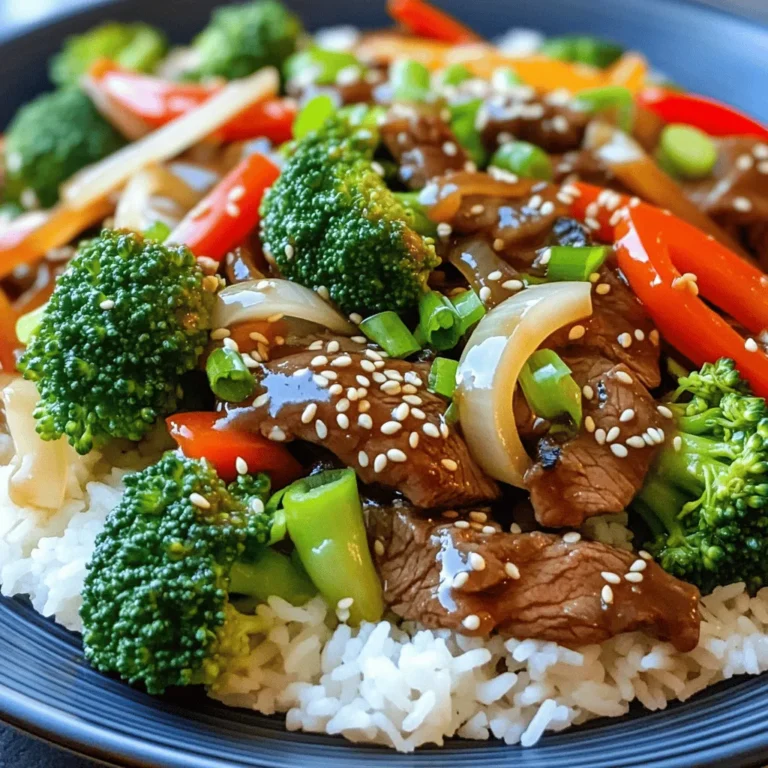 To make Teriyaki Beef Stir-Fry, you need: - 1 lb flank steak, thinly sliced against the grain - 2 tablespoons soy sauce - 1 tablespoon sesame oil - 1 tablespoon cornstarch - 2 tablespoons vegetable oil - 2 cups broccoli florets - 1 bell pepper (red or yellow), sliced - 1 medium onion, sliced - 3 cloves garlic, minced - 1 inch ginger, grated - 1/4 cup honey or maple syrup - 1/4 cup low-sodium soy sauce - 1 tablespoon rice vinegar - 1 tablespoon cornstarch mixed with 2 tablespoons water (for thickening) You will also need some key items from your pantry: - Vegetable oil for frying - Soy sauce for flavor - Cornstarch for thickening - Honey or maple syrup for sweetness - Rice vinegar for a tangy kick To make your dish pop, add these garnishes: - Sesame seeds for crunch - Chopped green onions for freshness First, gather your flank steak. You want it thinly sliced against the grain. In a bowl, add the beef, soy sauce, sesame oil, and cornstarch. Mix this well to coat the meat. Let it marinate for at least 15 minutes. This step makes the beef tender and full of flavor. Heat a large skillet or wok over medium-high heat. Pour in one tablespoon of vegetable oil. Once hot, add the marinated beef. Spread it out in a single layer. Stir-fry for about 3-4 minutes until it's browned. Remove the beef and set it aside. In the same skillet, add the other tablespoon of oil. Toss in the sliced onion, bell pepper, and broccoli florets. Stir-fry for 4-5 minutes. You want the veggies to be tender but still crisp. Now, let’s make the teriyaki sauce. In a small bowl, whisk together honey or maple syrup, soy sauce, and rice vinegar. Pour this mixture into the skillet with the vegetables. Bring it to a simmer. In another bowl, stir cornstarch with water until smooth. Add this to the skillet. Keep stirring for 1-2 minutes until the sauce thickens. Return the cooked beef to the skillet. Toss everything together until the beef is heated through and coated in sauce. Serve your teriyaki beef stir-fry hot over cooked rice or noodles. Don’t forget to garnish with sesame seeds and chopped green onions. Enjoy your meal! To get tender beef, choose flank steak. Slice it thinly against the grain. This helps break down the meat fibers. Marinate the beef for at least 15 minutes. Use soy sauce, sesame oil, and cornstarch in the marinade. The cornstarch helps to keep the beef juicy. When cooking, stir-fry quickly over high heat. This locks in moisture and keeps it tender. For a great stir-fry, use fresh vegetables. Broccoli florets add crunch and color. Bell peppers give a sweet flavor. Slice red or yellow peppers for a vibrant look. Onions add sweetness when cooked. You can also use snap peas, carrots, or bok choy. Choose vegetables that cook quickly. This keeps them crisp and bright. You can adjust the sweetness to your taste. Honey works well, but maple syrup is a good choice too. Start with 1/4 cup and taste as you go. If you like it sweeter, add more. For a savory kick, add rice vinegar. This balances the sweetness. Feel free to experiment with flavors. A splash of chili sauce can add heat if you want. {{image_2}} You can easily make this dish gluten-free. Just swap regular soy sauce for gluten-free soy sauce. Look for brands that use rice or tamari. The honey or maple syrup is safe for gluten-free diets. Feel free to change the meat! Chicken, shrimp, or tofu work great. If using chicken, choose thin strips of breast or thigh. For shrimp, use large, peeled ones. Tofu should be firm and pressed for best results. You can serve Teriyaki Beef Stir-Fry over rice or noodles. Steamed white or brown rice is a classic choice. If you want something different, try egg noodles or rice noodles. Both options soak up the sauce well and taste amazing! To keep your Teriyaki Beef Stir-Fry fresh, store it in the fridge. Use an airtight container. It stays good for about three to four days. Make sure it cools down to room temperature before sealing. This helps avoid condensation inside the container. You can freeze Teriyaki Beef Stir-Fry for longer storage. Place it in a freezer-safe container or a heavy-duty freezer bag. Try to remove as much air as possible. It will last for about two to three months in the freezer. Label the bag with the date for easy tracking. When it's time to enjoy your leftovers, reheat them carefully. If you use a microwave, place the stir-fry in a bowl. Cover it with a microwave-safe lid or wrap. Heat it in short bursts, stirring in between, until hot. If you prefer the stovetop, warm it in a skillet over low heat. Add a splash of water or broth to help it heat evenly. Stir until it's hot throughout. Enjoy your meal as if it was fresh! Yes, you can! Other cuts of beef work well. Try sirloin or ribeye for a tasty change. Both are tender and add great flavor. Just slice them thinly like flank steak. To reduce the salt, use low-sodium soy sauce. You can also cut back on the soy sauce by half. Adding more honey or maple syrup can help balance the flavor too. Yes, you can! Marinate the beef the night before for more flavor. You can also prep the veggies ahead. Just store them in the fridge until you're ready to cook. Serve it over rice or noodles for a hearty meal. Steamed rice or fried rice works well. You can also add a side of pickled veggies for extra crunch and flavor. You learned the key ingredients, steps, and tips for making teriyaki beef stir-fry. The right marinating and sauce can make a big difference. Remember to try different vegetables and proteins, too. This dish is easy to customize for your taste. Store leftovers correctly to enjoy later. With these tips, you can create a delicious meal that suits everyone. Enjoy cooking your own teriyaki beef stir-fry!