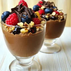 - 2 cups plain Greek yogurt - 1/2 cup dark chocolate chips (dairy-free if preferred) - 2 tablespoons honey or maple syrup (adjust for sweetness) - 1 teaspoon vanilla extract - A pinch of sea salt The heart of this mousse lies in the Greek yogurt. It makes the mousse creamy and adds protein. I like to use plain Greek yogurt for its rich flavor. Dark chocolate chips bring sweetness and depth. For those who want a dairy-free option, dairy-free chocolate chips work well. Honey or maple syrup adds a touch of sweetness, and you can adjust it to your taste. Lastly, a pinch of sea salt balances the flavors perfectly. - Fresh berries - Shaved dark chocolate - Chopped nuts Toppings can elevate your mousse. Fresh berries add a burst of flavor and color. Shaved dark chocolate gives a nice touch of elegance. Chopped nuts add crunch and a nutty taste. Mix and match these toppings to create your perfect dessert. - Use low-fat Greek yogurt for a lighter option. - For a vegan mousse, switch Greek yogurt for a plant-based yogurt. - Replace honey with agave syrup for a vegan sweetener. If you want a lighter version, low-fat Greek yogurt works well. For those on a vegan diet, use a plant-based yogurt. It can still give you that creamy texture. If you prefer a vegan sweetener, agave syrup will do the trick. These substitutions make this recipe fit many dietary needs. To start, you need to melt the dark chocolate chips. You can use a microwave or a double boiler. If you choose the microwave, heat the chocolate in 30-second bursts. Stir the chocolate each time until it is smooth. If you use a double boiler, keep the heat low. This method helps to avoid burning the chocolate. Once melted, let it cool for a few minutes before mixing. Next, grab a mixing bowl. Add the plain Greek yogurt to the bowl. Pour in the melted chocolate, honey or maple syrup, vanilla extract, and a pinch of sea salt. Use a whisk or an electric mixer to blend everything together. Mix until the mousse is smooth and creamy. Be careful not to overmix as this can change the texture. After mixing, taste it. If you want it sweeter, add more honey or syrup. Now it's time to serve! Divide the mousse into small cups or bowls. Cover them with plastic wrap and refrigerate for at least 30 minutes. Chilling helps the flavors blend and the mousse to set. Before serving, you can add toppings like fresh berries, shaved dark chocolate, or chopped nuts. These add extra flavor and nice texture. Enjoy your delicious treat! To get that smooth and creamy texture, start with good Greek yogurt. I like to use plain Greek yogurt because it’s thick and tangy. When you melt the dark chocolate, let it cool slightly before mixing it in. This prevents the heat from curdling the yogurt. Whisk the melted chocolate into the yogurt gently. Mix until you see no lumps. The mixture should be silky and smooth. Don’t rush this step; it makes a big difference in your mousse! Sweetness is key for a great mousse. I often start with two tablespoons of honey or maple syrup. Taste the mixture before you serve it. If you like it sweeter, add more honey or syrup. Keep in mind that different chocolates have different sweetness levels. Dark chocolate has less sugar than milk chocolate. So, adjust based on your chocolate choice. Don’t be afraid to make it your own! Overmixing can ruin your mousse’s light texture. Once your ingredients are combined, stop mixing as soon as it’s smooth. If you see any lumps, gently fold them out, but don’t whisk more. Use a spatula for folding if needed. This keeps air in the mousse, giving it that fluffy feel. Remember, less is more when mixing! {{image_2}} To make a vegan version, swap Greek yogurt for silken tofu. It will give you a creamy texture. Use dairy-free chocolate chips for the best results. Replace honey with maple syrup to keep it plant-based. This version is rich, tasty, and full of protein. You won’t miss the yogurt! You can mix in a variety of flavors to enhance your mousse. Try adding a scoop of peanut butter for a nutty taste. A bit of espresso powder can add depth. You can also use almond extract instead of vanilla for a twist. For a fruity note, fold in some pureed banana or berries. These add flavor and nutrients without extra work. This mousse can fit any event. For a family dessert, serve it in fun cups with colorful toppings. You can layer it in a trifle dish for a party. If it’s a fancy dinner, use elegant glasses and garnish with fresh berries. This mousse works well for breakfast, too! Enjoy it with some granola on top for a morning boost. To keep your mousse fresh, store it in the fridge. Use an airtight container. This helps avoid drying out or picking up other smells. Make sure to cover the mousse tightly. If you want to keep it pretty, use small cups with lids. It will stay creamy and tasty for longer this way. Your high-protein Greek yogurt chocolate mousse lasts up to five days in the fridge. The flavors will blend and get better over time. Check for any signs of spoilage, like a sour smell or change in texture. If it looks or smells off, it’s best to toss it. Enjoy it within the week for the best taste and texture. You can freeze the mousse for even longer storage. Use freezer-safe containers or silicone molds. Portion it out for easy serving later. When you want to eat it, thaw it in the fridge overnight. This keeps the mousse nice and smooth. If you freeze it, enjoy it within three months for the best flavor. Yes, you can use regular yogurt, but it changes the mousse. Greek yogurt is thicker and creamier. This gives the mousse a rich texture. Regular yogurt may make it more runny. If you choose regular yogurt, try to strain it first. This helps to thicken it up. I like dark chocolate chips for this mousse. They add a deep flavor. You can also use dairy-free chocolate chips if you want. Milk chocolate works too, but it is sweeter. A mix of dark and milk chocolate can balance flavor and sweetness. To cut calories, use less chocolate. You can also replace honey with a low-calorie sweetener. Using non-fat Greek yogurt helps lower fat too. Feel free to skip the toppings or choose lighter options like fresh fruit. Each small change helps reduce calories while keeping the taste great! You can create a delicious high-protein Greek yogurt chocolate mousse with simple steps. First, gather key ingredients and optional toppings. Next, follow the instructions for melting chocolate, mixing, and serving. Remember the tips to achieve the best texture and sweetness. Feel free to explore variations, including vegan options. Store your mousse properly to enjoy it later. Now, with this guide, you can impress at any gathering, satisfy your sweet tooth, and stick to your goals. Enjoy making this tasty treat!