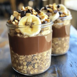 - Rolled oats: These oats are the base of our dish. They provide fiber and texture. - Chia seeds: These tiny seeds add fiber, protein, and help thicken the oats. - Almond milk: This plant-based milk gives a creamy texture and nutty flavor. - Peanut butter: This adds richness and protein. It makes the oats taste amazing. - Chocolate protein powder: This enhances the chocolate flavor while adding extra protein. - Maple syrup: This natural sweetener adds a hint of sweetness and flavor. - Vanilla extract: A splash of vanilla boosts the overall taste. It makes the oats more aromatic. - Salt: Just a pinch helps balance the sweetness and enhances flavor. - Banana slices: Fresh bananas add creaminess and natural sweetness. - Chopped nuts: Nuts provide crunch and healthy fats. They also add more protein. - Dark chocolate chips: These chips bring extra chocolatey goodness and a little sweetness. Start by gathering your dry ingredients. In a large mixing bowl, combine: - 1 cup rolled oats - 2 tablespoons chia seeds - A pinch of salt Stir these together until they mix well. The chia seeds add fiber and help thicken the oats. The salt boosts the flavor, making each bite tasty. Next, move to your wet ingredients. In a separate bowl, whisk together: - 2 cups almond milk (or any nut milk) - 2 tablespoons peanut butter - 1 scoop chocolate protein powder - 2 tablespoons maple syrup (or honey) - 1 teaspoon vanilla extract Make sure to whisk until the mixture is smooth. The peanut butter gives a rich taste, while the protein powder adds protein. Maple syrup sweetens the mix just right. Now it’s time to combine everything. Pour your wet mixture into the bowl with the dry ingredients. Mix well until everything is blended together. Divide the oats mixture evenly into two jars or containers with lids. Seal the containers and put them in the fridge. Let them chill overnight or for at least four hours. This soaking time helps the oats absorb the liquid and thicken. When you’re ready to eat, stir the oats. If they seem thick, add a splash of almond milk. You can top them with banana slices, chopped nuts, or dark chocolate chips for extra flavor and fun. To make your oats creamy, you can adjust the almond milk. Start with two cups. If you want a thicker mix, use less milk. Try one and a half cups for a denser texture. If it's too thick, add more milk before serving. Each time you make this, you can find the right balance for you. You can boost the flavor of your oats in many ways. Add fresh fruits like berries or apple slices. Nuts or seeds add crunch and healthy fats. For a sweet twist, try a spoonful of cocoa powder or a dash of cinnamon. If you like it sweeter, mix in more maple syrup or honey. Each mix-in can change the taste, so feel free to experiment! Timing is key for the best overnight oats. Let them soak for at least four hours. However, overnight is ideal for maximum flavor and thickness. If you are in a rush, soaking for just four hours can still work. Just know that the longer they sit, the better they taste. Enjoy your creamy, tasty oats in the morning! {{image_2}} If you want a nut-free choice, use sunflower seed butter instead of peanut butter. This swap keeps the creamy texture while adding a unique taste. You can also try soy nut butter or pumpkin seed butter. Each option gives a different flavor but works just as well for your oats. Want to shake things up? Change your protein powder! Use vanilla or salted caramel for a new twist on flavor. Vanilla brings a sweet, classic taste, while salted caramel adds a rich, indulgent vibe. Each variety gives your oats a fun, fresh experience. You can adjust the sweetness to fit your taste. If you prefer less sugar, use less maple syrup or honey. You can also try stevia or monk fruit sweetener for a low-calorie option. Taste as you go to make sure it’s just right for you! You can store your protein chocolate peanut butter overnight oats in the fridge for up to five days. This makes them great for meal prep. Just keep them in an airtight container. This way, they stay fresh and tasty. If you want to keep your oats longer, you can freeze them. Use freezer-safe containers or jars. When you’re ready to eat, move them to the fridge to thaw overnight. This keeps the oats nice and creamy. Choose glass jars or BPA-free plastic containers for storage. Glass jars help you see the oats inside. They are also easy to clean. If you use plastic, select ones that are safe for freezing and microwaving. This way, you can enjoy your oats however you like. Yes, you can use water. However, it changes the taste and texture. Almond milk adds creaminess and flavor. Using water makes the oats bland and thin. If you must use water, consider adding extra peanut butter or toppings. This will help enhance the flavor. When stored properly, they last up to five days in the fridge. Make sure to use airtight containers. This keeps them fresh and safe to eat. If you notice any off smells or colors, throw them away. Always trust your senses when it comes to food safety. Yes, overnight oats are great for meal prep. They are quick to make and pack a lot of nutrition. You can prepare several jars at once and store them in the fridge. This saves time during busy mornings. Plus, they are filling and healthy. You can customize them with different flavors and toppings as well, making them fun to eat all week long. This blog post covered key ingredients for tasty overnight oats, like rolled oats and peanut butter. I shared a step-by-step guide to prepare and store them. Tips for creaminess and flavor enhancement help make your oats perfect. You can also explore variations to fit your dietary needs and preferences. With proper storage practices, your oats stay fresh longer. Enjoy crafting your delicious breakfast knowing it fits your taste and lifestyle!