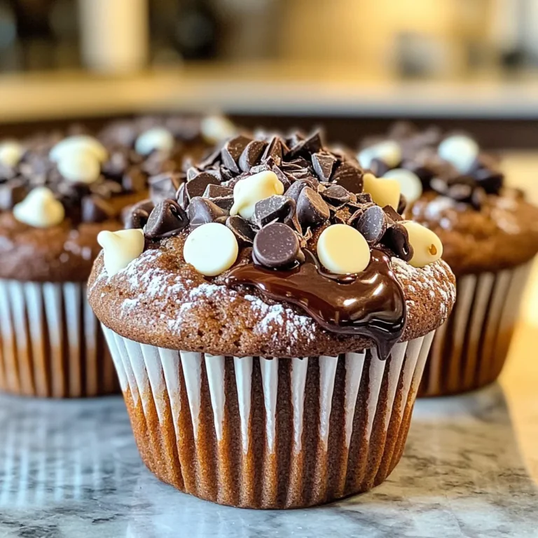 For my Triple Chocolate Chip Bakery Muffins, you will need: - 1 ½ cups all-purpose flour - ½ cup unsweetened cocoa powder - 1 teaspoon baking soda - ½ teaspoon salt - 1 cup granulated sugar - ½ cup brown sugar, packed - ½ cup unsalted butter, melted - 2 large eggs - 1 teaspoon vanilla extract - 1 cup whole milk - ½ cup semi-sweet chocolate chips - ½ cup white chocolate chips - ½ cup dark chocolate chips - Optional: ¼ cup chocolate shavings for topping Choosing the best ingredients makes a big difference. Here are my top tips: - Flour: Use fresh all-purpose flour. Check the date on the bag for freshness. - Cocoa powder: Look for high-quality unsweetened cocoa. It adds rich flavor. - Sugars: Use fine granulated sugar for sweetness and brown sugar for moisture. - Butter: Always opt for unsalted butter. It gives you better control over saltiness. - Chocolate chips: Pick good brands of chocolate chips. They should be rich and tasty. - Eggs: Choose large, farm-fresh eggs for the best texture and flavor. You can still enjoy these muffins with some easy swaps: - Gluten-free: Use a gluten-free all-purpose flour blend in place of regular flour. - Dairy-free: Replace whole milk with almond, soy, or oat milk. Use dairy-free chocolate chips. - Sugar-free: Substitute granulated sugar with a sugar alternative like stevia or erythritol. - Vegan: Use flax eggs instead of regular eggs. Mix 1 tablespoon ground flaxseed with 3 tablespoons water. Let it sit for a few minutes until it thickens. Start by preheating your oven to 350°F (175°C). Line a muffin tin with paper liners. You can also grease it lightly. In a large bowl, whisk together 1 ½ cups of all-purpose flour, ½ cup of unsweetened cocoa powder, 1 teaspoon of baking soda, and ½ teaspoon of salt. This mix gives the muffins their rich base. In a separate bowl, mix 1 cup of granulated sugar, ½ cup of packed brown sugar, and ½ cup of melted unsalted butter. Beat these together until they blend well. Then, add 2 large eggs one at a time. Make sure to beat well after each egg. Stir in 1 teaspoon of vanilla extract. This step adds great flavor. Now, combine the dry mix with the wet mix. Alternate adding the dry ingredients with 1 cup of whole milk. Start and end with the flour mix. Mix until just combined; don’t overmix. Next, gently fold in ½ cup each of semi-sweet, white, and dark chocolate chips. This gives your muffins a triple chocolate kick! Spoon the batter into the prepared muffin tin. Fill each cup about ¾ full. If you like, sprinkle some chocolate shavings on top for extra flair. Bake the muffins in your preheated oven for 18-20 minutes. To check if they are done, insert a toothpick into the center. It should come out clean. After baking, let the muffins cool in the tin for 5 minutes. Then, transfer them to a wire rack to cool completely. For serving, enjoy them warm. You can dust the muffins with powdered sugar and drizzle some chocolate sauce on top. This makes for a truly indulgent treat! To get the best texture, start by mixing dry and wet items separately. This helps create a smooth batter. When you combine them, mix just until you see no dry flour. Overmixing can make the muffins tough. Aim for a few lumps in the batter. This will give you a soft, tender muffin. One big mistake is not measuring the flour correctly. Too much flour makes muffins dry. Always use the spoon and level method. Scoop flour into a measuring cup and level it off. Another mistake is opening the oven door too soon. This can cause the muffins to sink. Wait until the baking time is almost up before checking. To boost the chocolate taste, use high-quality chocolate chips. I love using a mix of semi-sweet, dark, and white chips. Each type adds its own flavor. You can also add a teaspoon of espresso powder to the batter. This brings out the chocolate flavor even more. For a fun twist, sprinkle chocolate shavings on top before baking. They melt and create a rich topping. {{image_2}} You can make these muffins healthier. Swap half of the flour for whole wheat flour. Use applesauce in place of half the butter for moisture. Try using less sugar or a sugar substitute. These changes create a lighter muffin while keeping it tasty. The fun part about these muffins is the add-ins. You can mix in nuts for crunch. Walnuts or pecans work great. Dried fruits like cherries or cranberries add a sweet touch. For toppings, consider adding a sprinkle of sea salt or a drizzle of caramel sauce. These small changes can enhance the flavor. For a vegan version, use flax eggs instead of regular eggs. Flax eggs are made by mixing ground flaxseed with water. Substitute the dairy milk with almond or oat milk. To make them gluten-free, use a gluten-free flour blend. This keeps the muffins soft and delicious without gluten. To keep your muffins fresh, store them in an airtight container. This helps keep moisture in and prevents them from drying out. You can place a paper towel at the bottom of the container to absorb excess moisture. Always store the muffins at room temperature for up to three days. If you want to keep them longer, consider freezing. Freezing muffins is a great way to save some for later. Let the muffins cool completely before freezing. Wrap each muffin in plastic wrap or foil. Then, place them in a freezer bag. Make sure to remove as much air as possible to prevent freezer burn. You can keep them frozen for up to three months. When you're ready to enjoy your muffins, reheat them for the best taste. You can use the microwave or the oven. For the microwave, heat each muffin for about 15-20 seconds. If you prefer the oven, preheat it to 350°F (175°C) and warm the muffins for about 5-10 minutes. Enjoy them warm for a delightful treat! Homemade muffins can last for 3 to 5 days at room temperature. Store them in an airtight container. This keeps them fresh and soft. If you want them to last longer, place them in the fridge. They can stay good for up to a week in the fridge. Yes, you can make these muffins ahead of time. Bake them, then cool completely. Store them in an airtight container at room temperature. This will keep them fresh. You can also freeze them for later. Just remember to wrap them in plastic wrap first. To prevent muffins from sinking, avoid overmixing the batter. Mix just until the flour is blended. Also, make sure your baking soda is fresh. This helps the muffins rise well. Fill the muffin cups about three-quarters full. This gives them room to rise without collapsing. In this article, we explored how to make delicious muffins. We covered essential ingredients, tips for choosing quality items, and helpful substitutions. You learned step-by-step instructions for preparation and baking. We shared tips to perfect texture and avoid common mistakes. We also discussed flavor variations and storage best practices. Muffins can be simple and fun. With these tips, you can create tasty treats for everyone. Enjoy baking and sharing these delights with friends and family!