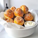 - 1 cup warm water (110°F - 115°F) - 2 tablespoons granulated sugar - 2 teaspoons active dry yeast - 2 ½ cups all-purpose flour - 1 teaspoon salt - ¼ cup baking soda - 1 large egg, beaten - ½ cup unsalted butter, melted - ½ cup granulated sugar (for coating) - 2 teaspoons ground cinnamon - 4 oz cream cheese, softened - ¼ cup powdered sugar - 2 tablespoons sour cream - 1 teaspoon vanilla extract - A pinch of salt To make these pretzel bites, you will need some basic kitchen tools. Here’s what you should gather: - Mixing bowls - Whisk - Slotted spoon - Baking sheet - Parchment paper - Rolling pin - Knife or bench scraper - Small bowl for the cream cheese dip Having these items ready will make your cooking easier. Trust me, it helps to be prepared. Enjoy the process of making these delicious treats! Start by mixing warm water with sugar and yeast in a bowl. Let it sit for about 5 minutes. You want it to be bubbly and frothy. This shows the yeast is alive. In another bowl, whisk together the flour and salt. Pour in the yeast mixture and stir until a dough forms. Knead the dough on a floured surface for about 5 minutes. It should feel smooth and elastic. Place the dough in a greased bowl, cover it with a damp cloth, and let it rise in a warm spot for about an hour. It should double in size. Once your dough has risen, punch it down to release air. Turn it out onto a lightly floured surface. Roll the dough into a log shape, then cut it into 1-inch pieces. Roll each piece into a small ball. This is how you shape the pretzel bites for the best texture and size. Preheat your oven to 425°F (220°C) and line a baking sheet with parchment paper. In a large pot, heat about 10 cups of water. Add baking soda to the boiling water. Reduce the heat to a simmer. Drop about six pretzel bites into the water and cook for 30 seconds. Use a slotted spoon to remove them and place them on the baking sheet. Brush each bite with the beaten egg for a nice shine. Sprinkle them with the cinnamon sugar mixture. Bake for 12-15 minutes. They should be golden brown. While they bake, prepare your cream cheese dip. Mix the softened cream cheese with powdered sugar, sour cream, vanilla extract, and salt until smooth. Serve the warm pretzel bites with the creamy dip on the side. Enjoy! To get the best pretzel bites, focus on the dough. Use warm water, around 110°F. This warmth helps the yeast grow. Let the yeast mix sit until it bubbles. This means the yeast is ready. Knead the dough for about five minutes. It should feel smooth and elastic. Let it rise in a warm spot. This makes the pretzels fluffy. When you shape the bites, keep them uniform in size. This way, they bake evenly. For a great cream cheese dip, start with softened cream cheese. It mixes better. Blend in powdered sugar for sweetness. Add sour cream for creaminess and a bit of tang. A splash of vanilla gives it a nice flavor. Don’t forget a pinch of salt! This dip balances the sweetness of the pretzel bites. Mix until it’s smooth and creamy. Serve it fresh for the best taste. Presentation makes a dish special. Serve the pretzel bites in a basket lined with parchment paper. This adds a rustic touch. Place a small bowl of cream cheese dip beside the basket. You can sprinkle some cinnamon on top of the dip for flair. It looks pretty and tastes great. This simple setup will impress your friends and family. {{image_2}} You can easily change the flavor of your pretzel bites. Instead of cinnamon, try using garlic powder and Parmesan cheese for a savory twist. You can mix in herbs like rosemary or thyme for a fresh taste. If you want something sweet, add cocoa powder to the sugar mix for a chocolate flavor. Experimenting with different toppings keeps it fun! While the cream cheese dip is tasty, you can try other dips too. A simple honey mustard sauce pairs well with pretzel bites. Just mix equal parts honey and mustard for a quick dip. If you love chocolate, melt some dark chocolate for a rich experience. For a fruity option, a strawberry yogurt dip works great. Each dip adds a unique flavor to your bites. You can make these pretzel bites gluten-free with a few changes. Use a gluten-free flour blend instead of all-purpose flour. Make sure your baking soda is gluten-free too. Follow the same steps in the recipe for the best results. These adjustments let everyone enjoy pretzel bites, no matter their dietary needs! To keep your leftover pretzel bites fresh, store them in an airtight container. This helps prevent them from getting stale. Make sure they cool down before sealing them. If you want to enjoy them later, keep them at room temperature for a day. For longer storage, place them in the fridge for up to three days. Freezing is a great way to save pretzel bites for later. First, let them cool completely. Then, place them in a single layer on a baking sheet. Freeze them for about an hour. This step helps them keep their shape. Once frozen, transfer them to a freezer-safe bag. Label the bag with the date. They can last up to three months in the freezer. When you’re ready to enjoy your pretzel bites, reheating is easy. If they are frozen, thaw them overnight in the fridge. For warm bites, preheat your oven to 350°F (175°C). Place the bites on a baking sheet and cover them with foil. Heat them for about 10-15 minutes. This method keeps them soft and tasty. You can also microwave them for 15-20 seconds, but they might get a bit chewy. Enjoy your pretzel bites with that creamy dip! Yes, you can use store-bought dough. It saves time and effort. Look for pizza or bread dough. Just roll it out and cut it into small pieces. Then, follow the same steps for boiling and baking. Your pretzel bites will still taste great! If you need a substitute for cream cheese, try using Greek yogurt or cottage cheese. Both will give a creamy texture. You can blend them until smooth. For a sweeter dip, add a bit of sugar. This will help you achieve a similar taste and consistency. To make pretzel bites without baking soda, you can skip the boiling step. Instead, brush the bites with a beaten egg before baking. This will help them brown nicely. You might miss the classic pretzel flavor, but they will still be soft and tasty. In this post, I covered how to make pretzel bites and cream cheese dip. We explored the ingredients, tools needed, and the step-by-step process. I also shared tips for perfect texture and serving ideas. You learned about different flavor variations and how to store leftovers. My final thought? Pretzel bites are fun and easy to make. They bring joy to any gathering! Enjoy experimenting with different dips and flavors. Happy cooking!