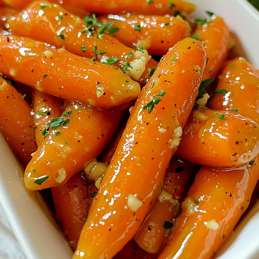 - 1 pound baby carrots (or sliced regular carrots) - 2 tablespoons honey - 2 tablespoons unsalted butter - 3 cloves garlic, minced - 1 tablespoon soy sauce (or tamari for gluten-free) - 1 teaspoon fresh thyme (or ½ teaspoon dried thyme) - Salt and pepper to taste - Fresh parsley for garnish To create honey garlic glazed carrots, gather all these ingredients first. The baby carrots serve as a sweet base. If you can't find baby carrots, sliced regular carrots work well too. Honey adds a natural sweetness, while butter helps to create a rich glaze. Minced garlic brings a savory depth that balances the sweetness. Soy sauce adds umami flavor, enhancing the overall taste. Fresh thyme gives a hint of earthiness. Be sure to have salt and pepper on hand to adjust flavors. Finally, fresh parsley will brighten the dish when you serve it. This selection of ingredients makes a simple yet flavorful side dish. It pairs well with many main courses. You can easily adjust the recipe based on what you have in your kitchen. Enjoy experimenting with these ingredients to make your own version of this delightful dish! First, rinse the baby carrots under cold water. This step washes away dirt and keeps them clean. After rinsing, pat them dry with a paper towel. Drying helps the glaze stick better. Next, grab a medium skillet. Melt 2 tablespoons of unsalted butter over medium heat. Once the butter is melted, add 3 cloves of minced garlic. Sauté the garlic for about 1–2 minutes. You want it fragrant but not browned. Now, add the rinsed baby carrots to the skillet. Stir them well to coat them in the garlic butter. This step is key for flavor. Drizzle 2 tablespoons of honey over the carrots. Then add 1 tablespoon of soy sauce. Sprinkle in 1 teaspoon of fresh thyme, along with salt and pepper to taste. Stir everything together. Cover the skillet with a lid and let the carrots cook for about 10-12 minutes. Stir occasionally, so they cook evenly and become tender. Once the carrots are tender, take off the lid. Let the glaze thicken for an additional 2-3 minutes while stirring. This makes the dish rich and shiny. Taste the carrots before serving. Adjust the seasoning if needed. If you want more sweetness, add a bit more honey. Finally, transfer the glazed carrots to a serving dish and garnish with freshly chopped parsley. To get the right glaze on your carrots, cook them for 10-12 minutes. This time gives them a nice tenderness. Stir the carrots occasionally for even cooking. If you want more flavor, adjust the seasoning. Add more salt, pepper, or honey based on your taste. Fresh carrots are key for this dish. Look for bright orange color and firm texture. Avoid carrots that feel soft or have many blemishes. You can also use regular carrots. Just slice them into sticks or rounds for even cooking. Fresh herbs make your dish pop. Parsley adds a nice color and flavor. You can also use fresh thyme for a great touch. When serving, place the glazed carrots in a nice dish. This makes them look more inviting for your meal. {{image_2}} You can add a twist to your honey garlic glazed carrots by mixing in citrus zest. Try using the zest of an orange or lemon. This gives a bright flavor that pairs well with honey. You can also add chili flakes for a spicy kick. Just sprinkle in a little at the end of cooking. This will bring heat and depth to your dish. If you want to switch things up, try using maple syrup instead of honey. Maple syrup offers a rich flavor that complements the carrots well. Agave is another great option. It’s lighter and works well for a sweeter glaze. For those watching sugar intake, look for sugar-free options. Many sugar substitutes can be used without changing the taste. You can pair carrots with other veggies for a colorful side dish. Try adding baby potatoes or green beans. Chop them into similar sizes for even cooking. Steam or roast them together with the carrots. This adds more flavor and nutrition to your meal. Mixing different veggies can also bring fun colors to your plate. To keep your honey garlic glazed carrots fresh, use airtight containers. Glass or plastic containers both work well. Store your leftovers in the fridge for up to four days. After that, they may lose flavor and texture. When reheating, use a skillet over low heat. This method helps maintain the carrots' tenderness. You can also use the microwave, but heat in short bursts. Stir often to prevent hot spots. For freezing, place the carrots in a sealed bag. They can last up to three months in the freezer. Get creative with your leftovers! You can add them to salads for a sweet crunch. Toss them into stir-fries for extra flavor. They also pair well with grilled meats and roasted dishes. Try mixing them into rice or quinoa dishes for a colorful side. Honey garlic glazed carrots are sweet and savory. They shine as a side dish. The recipe uses carrots, honey, garlic, and butter. This mix creates a sticky glaze that coats the carrots. You can serve them with meats or on their own. They add color and flavor to any meal. Yes, you can make honey garlic glazed carrots vegan! Simply swap the butter for olive oil or vegan butter. Use maple syrup instead of honey for sweetness. Tamari works well if you need a gluten-free option for soy sauce. These changes keep the taste rich and delicious. The right tenderness is key for cooked carrots. You should be able to pierce them easily with a fork. They should feel soft but still firm. When they are done, their flavor will be sweet and savory. If they are mushy, they may be overcooked. This blog post shared a simple and tasty recipe for honey garlic glazed carrots. We covered ingredient selection, step-by-step cooking, and ways to make your dish stand out. Remember, using fresh carrots is key, and you can mix up flavors with herbs or spices. Experiment with different sweeteners or add other veggies for variety. Store leftovers properly so nothing goes to waste. Enjoy making this dish and delight in every bite!
