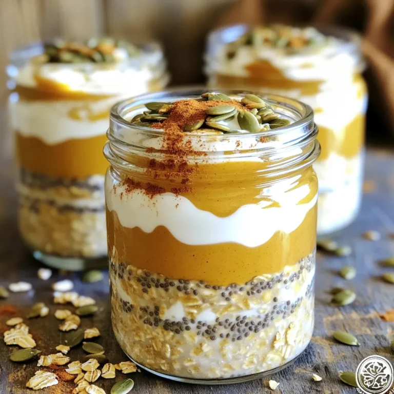 To make Pumpkin Spice Latte Overnight Oats, you will need: - 1 cup rolled oats - 1 cup almond milk (or any milk of choice) - 1/2 cup canned pumpkin puree - 1 tablespoon chia seeds - 2 tablespoons maple syrup (adjust for sweetness) - 1 teaspoon vanilla extract - 1 teaspoon pumpkin pie spice (plus extra for garnish) - 1/2 cup Greek yogurt (optional for creaminess) - 1/4 cup brewed coffee (cooled) - A pinch of salt These ingredients create a warm and cozy flavor that pairs well with coffee. The oats soak up the milk and pumpkin, making them creamy. You can change some ingredients if needed. Use any milk you like, such as oat or coconut milk. If you want a dairy-free option, skip the Greek yogurt. You can also swap the maple syrup for honey or agave nectar. For a nut-free version, stick to oat milk. Feel free to add extra flavors. Some great choices are: - A handful of nuts like walnuts or pecans for crunch. - Dried fruits like cranberries or raisins for sweetness. - A scoop of protein powder for a boost. - A tablespoon of cocoa powder for a mocha twist. These add-ins can enhance the texture and taste of your overnight oats. Enjoy experimenting to find your favorite mix! First, gather your dry ingredients. Take 1 cup of rolled oats, 1 tablespoon of chia seeds, and 1 teaspoon of pumpkin pie spice. Mix these in a medium-sized bowl. Stir well so the spices coat the oats evenly. This step adds great flavor to your oats. Next, let’s prepare the wet ingredients. In a separate bowl, whisk together 1 cup of almond milk, 1/2 cup of canned pumpkin puree, and 2 tablespoons of maple syrup. Add 1 teaspoon of vanilla extract, 1/4 cup of brewed coffee, and a pinch of salt. Make sure to mix everything until it's smooth. This mixture gives your oats that creamy texture and rich taste. Now, it's time to combine the mixtures. Pour the wet mixture into the dry ingredients. Stir until everything is fully combined. If you want it creamier, fold in 1/2 cup of Greek yogurt at this point. Now, divide the mixture into jars or containers. Seal them tightly and place them in the fridge. Let them chill overnight or for at least 4 hours. This step lets the oats soak up all the flavors. In the morning, stir the oats and enjoy! To make perfect overnight oats, use rolled oats. They soak up liquid well and stay chewy. Mix dry and wet ingredients separately first. This helps to combine flavors better. If you want creaminess, add Greek yogurt. It makes the texture smooth and rich. You can change the sweetness by using more or less maple syrup. Start with two tablespoons and taste it. If you want it sweeter, add more syrup. You can also use honey or agave syrup. To boost flavor, try adding more pumpkin pie spice. Just a pinch can make a big difference! Serve your oats in clear jars or bowls. This way, you can see the lovely layers. Top with a sprinkle of pumpkin spice and a drizzle of maple syrup. For a crunchy texture, add pumpkin seeds or chopped nuts. This makes your breakfast not just tasty, but also pretty! {{image_2}} You can change up the flavors of pumpkin spice latte overnight oats for different seasons. In fall, try adding chopped apples or pears for a fresh twist. You can also sprinkle in some chopped pecans or walnuts for crunch. In winter, replace pumpkin with mashed bananas for a cozy banana bread flavor. To make a healthier version, reduce the maple syrup. You can also use mashed ripe banana for sweetness. If you want more fiber, add extra chia seeds. This will keep your oats tasty without added sugar. For a dairy-free option, use almond milk or oat milk. Skip the Greek yogurt to keep it vegan. You can still have a creamy texture by adding more pumpkin puree. This makes your oats rich without any dairy. To keep your Pumpkin Spice Latte Overnight Oats fresh, store them in airtight containers. Glass jars work well since they help you see the layers. Always seal the jars tightly to keep out air. Place them in the fridge right after making them. Your oats can last up to 5 days in the fridge. Make sure to check for any changes in smell or texture before eating. If they look or smell off, it’s best to toss them. Freshness is key for great taste. If you want to heat your oats, use the microwave. Start with a 30-second interval, then stir. Add a splash of almond milk if they seem too thick. This keeps them creamy and tasty. Enjoy your warm oats! Yes, you can make Pumpkin Spice Latte Overnight Oats in advance. This recipe is perfect for meal prep. Just prepare the oats the night before and let them chill in the fridge. You can store them in jars or containers. They will taste great for breakfast the next morning. The longer they sit, the more flavors they soak up. If you want to switch things up, you can use quick oats or steel-cut oats. Quick oats will absorb liquid faster and become soft. Steel-cut oats will take longer to soften, so you might need to soak them longer. You can also try using quinoa or buckwheat for a different texture. Each option will give you a unique taste. Yes, there are many health benefits in this recipe. Rolled oats provide fiber, which helps digestion. Pumpkin is rich in vitamins and antioxidants. Chia seeds add healthy omega-3 fatty acids, and Greek yogurt boosts protein. Maple syrup gives natural sweetness without refined sugar. Together, these ingredients make a nutritious breakfast, keeping you full and energized all morning. This blog post covered everything you need for perfect overnight oats. We explored key ingredients, substitutions, and optional add-ins to boost flavor. The step-by-step guide made preparation easy. I shared tips for the best results and how to make variations for every season. You also learned about storage and answered common questions. Now you can enjoy tasty, healthy oats every day. Get creative, and let your taste buds lead the way!