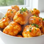 - 1 medium head of cauliflower, cut into bite-sized florets - 1/2 cup all-purpose flour - 1/2 cup water - 1 teaspoon garlic powder - 1 teaspoon onion powder - 1 teaspoon smoked paprika - Salt and pepper to taste - 1/2 cup hot sauce (such as Frank's RedHot) - 2 tablespoons melted vegan butter (or regular butter) For these Air Fryer Buffalo Cauliflower Bites, start with a fresh head of cauliflower. Cut it into small florets. The size should be just right for snacking. Next, you need to make the batter. Combine flour, water, garlic powder, onion powder, smoked paprika, salt, and pepper in a bowl. Whisk until smooth. This batter should be thick enough to stick to the cauliflower. The sauce is vital for flavor. You’ll mix hot sauce with melted butter. This creates a spicy and rich coating that makes the bites irresistible. - Fresh parsley, finely chopped for garnish - Additional toppings To make your bites look even better, consider adding fresh parsley on top. It adds a pop of color and a hint of freshness. You can also get creative with other toppings. Crumbled blue cheese or a drizzle of ranch dressing pairs well. These garnishes can elevate your dish and make it even more enjoyable. Cutting the cauliflower Start with a medium head of cauliflower. Remove the leaves and stem. Cut the cauliflower into bite-sized florets. Aim for pieces that are about the same size. This helps them cook evenly. Creating the batter In a large bowl, mix together these ingredients: - 1/2 cup all-purpose flour - 1/2 cup water - 1 teaspoon garlic powder - 1 teaspoon onion powder - 1 teaspoon smoked paprika - Salt and pepper to taste Whisk until smooth. The batter should be thick enough to coat the florets well. Preheating the air fryer Set your air fryer to 400°F (200°C). Preheat it for about 5 minutes. This step is key for achieving that crispy texture. Cooking the florets Dip each cauliflower floret into the batter. Make sure it is evenly coated. Allow the excess batter to drip off. Place the florets in a single layer in the air fryer basket. Leave some space between each piece. If your air fryer is small, cook in batches. Air fry for 10-12 minutes. Shake the basket halfway for even cooking. Mixing sauce While the cauliflower cooks, prepare the buffalo sauce. In a small bowl, combine: - 1/2 cup hot sauce - 2 tablespoons melted vegan butter (or regular butter) Mix well until combined. Final crisping in the air fryer Once the cauliflower is golden brown and crispy, transfer it to a large bowl. Pour the buffalo sauce over it. Toss gently to coat every piece. Return the cauliflower to the air fryer for an extra 3-5 minutes. This step crisps the sauce and enhances the flavor. Now you have a tasty, crunchy snack that is sure to please! - Batter thickness: The batter should be thick but not too thick. It should coat the cauliflower well. If it’s too runny, the bites won't get crispy. A good way to check is to dip a floret. It should hold the batter without dripping off. Aim for a smooth and creamy texture. - Air fryer positioning: Arrange the florets in a single layer in the air fryer. This helps them cook evenly. If you crowd the basket, they will steam instead of crisp up. Make sure to leave space between each piece. If your air fryer is small, cook in batches for the best results. - Additional spices: You can boost the flavor of your buffalo cauliflower bites. Try adding cayenne pepper for heat or smoked paprika for a deeper flavor. A little cumin can add a warm, earthy touch. Feel free to get creative with your spice mix based on your taste. - Hot sauce alternatives: While Frank's RedHot is popular, you can try other hot sauces. Sriracha offers a different kind of heat and sweetness. If you like a smoky flavor, chipotle hot sauce works great too. Adjust the amount based on how spicy you want your bites to be. {{image_2}} To make these bites vegan, use plant-based butter. Instead of regular butter, choose melted vegan butter. If you want a creamier taste in your sauce, try coconut milk. This gives a rich flavor without dairy. You can also swap the all-purpose flour for chickpea flour. This adds protein and keeps it vegan. Want to kick up the heat? Use a hotter hot sauce. Try sriracha or a spicy chili sauce. You can also mix in cayenne pepper into the batter. Just a pinch can really change the spice level. If you love heat, don’t be shy about adding more! When it comes to dips, ranch and blue cheese are classics. Ranch is creamy and cool, while blue cheese has a strong taste. You can make your own ranch by mixing vegan mayo with herbs. For a fresh twist, blend yogurt, garlic, and herbs for a homemade sauce. This adds a unique touch to your bites! To keep your Air Fryer Buffalo Cauliflower Bites fresh, store them in the fridge. Place them in an airtight container. They will stay good for about 3 to 4 days. If you want to keep them longer, consider freezing them. To do this, let the bites cool completely. Then, place them in a freezer-safe bag. Make sure to remove as much air as possible. They can last up to 3 months in the freezer. Reheating your cauliflower bites is easy. The best method is to use the air fryer. Preheat the air fryer to 350°F (175°C). Place the bites in a single layer. Heat for about 5 to 7 minutes until they are hot and crispy again. You can also use an oven if you like. Set it to 350°F (175°C) and bake for about 10 minutes. This keeps them crispy. Avoid using the microwave, as it can make them soggy. Yes, you can use frozen cauliflower. Just thaw it and pat it dry. This helps to avoid excess moisture. You may need to adjust the cooking time. Frozen florets often take a bit longer to cook than fresh ones. Check for crispness to see if they are done. To make this recipe gluten-free, swap all-purpose flour for a gluten-free flour blend. You can also use almond flour or chickpea flour. Both options work well and still give a nice crunch. Make sure to check the labels for any hidden gluten in your ingredients. If you want a milder flavor, reduce the hot sauce in the recipe. You can start with just a few tablespoons. Mixing in some honey or maple syrup can also offset the heat. For an even milder taste, use a barbecue sauce instead of hot sauce. You now have a simple guide to making tasty air-fried cauliflower bites. We covered the main ingredients, step-by-step cooking, and tips for crispy results. Don’t forget the optional garnishes to add flavor. Remember, you can tweak the recipe to fit your taste. Whether you prefer it spicy or mild, there's a way for everyone. Enjoy storing your leftovers and reheating them for later. With this guide, you can create a fun snack anytime. Dive in, and make your next meal a hit!