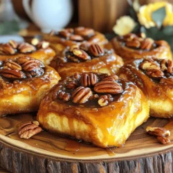 - 4 cups all-purpose flour - 1/4 cup granulated sugar - 1 packet (2 1/4 tsp) instant yeast - 1 teaspoon salt - 1 cup whole milk, warmed (110°F) - 1/4 cup unsalted butter, melted - 2 large eggs - 1 teaspoon vanilla extract - 1/2 cup brown sugar, packed - 1 tablespoon ground cinnamon - 1/2 cup chopped pecans - 1/2 cup maple syrup - 1/4 cup unsalted butter, softened Gathering the right ingredients is key. The flour gives the buns structure. Sugar adds sweetness, while yeast makes the dough rise. Salt is important for flavor. Warm milk helps to activate the yeast. You will melt some butter for a rich taste. Eggs add moisture and help bind everything together. Vanilla gives a nice touch of flavor. Brown sugar and cinnamon create the filling that makes these buns special. Chopped pecans give a nice crunch. Maple syrup is the star for the sticky sauce. Lastly, you need softened butter for spreading on the dough. Make sure your ingredients are fresh for the best results. This combination creates a tasty treat that everyone will love. Enjoy the process, as baking is a wonderful way to share joy. - In a large bowl, combine 4 cups of all-purpose flour, 1/4 cup of granulated sugar, 1 packet of instant yeast, and 1 teaspoon of salt. Stir well until mixed. - In a separate bowl, whisk together 1 cup of warmed whole milk, 1/4 cup of melted unsalted butter, 2 large eggs, and 1 teaspoon of vanilla extract. - Pour the wet mixture into the dry ingredients. Stir until a soft dough starts to form. - Knead the dough on a floured surface for 8 to 10 minutes. You want it to be smooth and elastic. - Place the dough in a greased bowl. Cover it with a clean towel. - Let it rise in a warm spot for about 1 hour. It should double in size. - While the dough rises, mix together 1/2 cup of packed brown sugar, 1 tablespoon of ground cinnamon, and 1/2 cup of chopped pecans in a small bowl. - Knead the dough until it's smooth. This helps develop the gluten for a perfect rise. - Keep the dough warm during rising. A warm kitchen helps it rise better. - Try different nuts like walnuts or almonds for new flavors. - Add spices like nutmeg or ginger for extra warmth. - Check the buns for doneness by tapping the top. They should sound hollow. - Cool the sticky buns in the pan for 5 minutes before serving. This helps set the syrup. You can easily modify flavors in these sticky buns to keep it fresh. - Pumpkin spice version: Add 1 tablespoon of pumpkin spice to the filling for a fall twist. This gives a warm, cozy flavor that pairs well with the maple. - Chocolate chip addition: Sprinkle 1/2 cup of chocolate chips into the filling for a sweet surprise. The mix of chocolate and maple creates a decadent treat. If you have specific dietary needs, don't worry! You can still enjoy these sticky buns. - Gluten-free substitutes: Use a gluten-free all-purpose flour blend instead of regular flour. This allows everyone to join the fun. - Dairy-free options: Swap whole milk with almond or oat milk. Replace butter with coconut oil for a tasty dairy-free treat. How you serve these sticky buns can make a big difference. - Pairing with coffee or tea: Enjoy these buns warm with a cup of coffee or tea. The sweetness of the buns complements the drink perfectly. - Presentation ideas: Serve the sticky buns on a pretty platter. Drizzle more maple syrup on top and add whole pecans for a beautiful finish. {{image_2}} To keep your sticky buns fresh, store them in an airtight container. You can use a glass jar or a plastic container with a tight lid. This keeps the buns soft and moist. If you plan to eat them in a few days, place them in the fridge. To enjoy your sticky buns warm, use the oven method. Preheat your oven to 350°F. Place the buns on a baking tray and cover them with foil. Heat for about 10-15 minutes. This warms them without drying them out. If you need a quicker method, use the microwave. Place a bun on a microwave-safe plate. Heat it for 15-20 seconds. Check to see if it's warm enough. To freeze your sticky buns, let them cool completely first. Wrap each bun tightly in plastic wrap. Then, place them in a freezer bag or container. This helps prevent freezer burn. When you're ready to eat them, thaw the buns in the fridge overnight. You can also leave them on the counter for a few hours. Once thawed, reheat using the oven or microwave for the best taste. The sticky buns are done when they turn golden brown. You should see a nice rise. Tap the buns lightly; they should sound hollow. If they look puffy and golden, they are ready to come out. Yes, you can make the dough in advance. Just let it rise first. After it has risen, punch it down and wrap it tightly. You can store it in the fridge overnight. This slow chill helps develop flavor. When you are ready, let it warm up before rolling it out. If you don’t have maple syrup, you can use honey or agave nectar. Both sweeteners work well in this recipe. You can also try brown sugar mixed with a bit of water for a syrup-like texture. Adjust the sweetness to your taste. This post covered all you need for tasty sticky buns. We looked at the ingredients, step-by-step instructions, and helpful tips. You learned how to store and reheat leftovers, plus creative variations. Baking these buns is a fun and rewarding process. Enjoy the results with friends or family. Don't hesitate to get creative with flavors. Your sticky buns will surely impress! Happy baking!