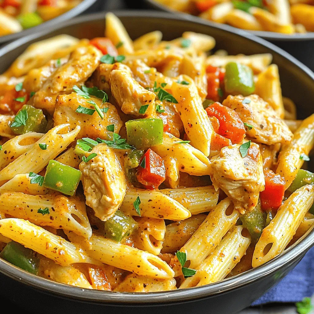 - 2 boneless, skinless chicken breasts, cut into bite-sized pieces - 2 tablespoons Cajun seasoning - 1 tablespoon olive oil - 1 medium onion, diced - 3 cloves garlic, minced - 1 red bell pepper, diced - 1 green bell pepper, diced - 1 can (14.5 oz) diced tomatoes, with juices - 4 cups chicken broth - 8 oz penne pasta - 1 cup heavy cream - 1 cup frozen peas - Salt and black pepper to taste This recipe shines with its bold flavors. The chicken and Cajun seasoning bring heat. The bell peppers add crunch and color. You may have some of these items at home. Olive oil, salt, and pepper are must-haves. Also, keep chicken broth on hand for flavor. Diced tomatoes are a great base for the sauce. To make your dish pop, try fresh parsley. It adds a nice green touch. You can also sprinkle extra Cajun seasoning for more spice. These garnishes enhance both flavor and presentation. Cooking Chicken Start by heating 1 tablespoon of olive oil in a large pot over medium heat. Cut 2 boneless, skinless chicken breasts into bite-sized pieces. Season them with 2 tablespoons of Cajun seasoning, salt, and pepper. Once the oil is hot, add the chicken to the pot. Cook until golden brown, about 5 to 7 minutes. Remove the chicken from the pot and set it aside. Sautéing Vegetables In the same pot, add 1 medium diced onion. Sauté until it turns translucent, about 3 minutes. Next, add 3 minced cloves of garlic and 1 diced red bell pepper and 1 diced green bell pepper. Cook for another 2 to 3 minutes until the peppers soften. Adding Pasta Pour in 1 can of diced tomatoes (with juices) and 4 cups of chicken broth. Bring the mixture to a simmer. Add 8 ounces of penne pasta into the pot and stir well to combine. Reduce the heat to medium-low and cover the pot. Let it cook for 12 to 15 minutes, stirring occasionally. Final Cooking Steps Once the pasta is al dente, stir in 1 cup of heavy cream and 1 cup of frozen peas. Add the cooked chicken back to the pot and heat through for 3 to 5 minutes. Adjust seasoning with more Cajun seasoning, salt, or pepper as needed. Serve the pasta in deep bowls. Top it with chopped fresh parsley for a burst of color. You can also sprinkle extra Cajun seasoning for added flair. Enjoy your meal! Adjusting Spice Levels To make this dish just right, adjust the Cajun seasoning to your taste. If you love heat, add more spice. If you prefer less, start with one tablespoon. Taste as you go to find your perfect balance. Enhancing Creaminess For a creamier sauce, add more heavy cream. You can also use cream cheese or sour cream for a different texture. Stir it in after cooking the pasta for the best effect. Stirring for Uniform Cooking Stir the pasta well while it cooks. This helps prevent it from sticking together. A good stir ensures even cooking and that every bite is full of flavor. Using a Lid Effectively Cover the pot while the pasta cooks. This traps steam and helps the pasta cook faster. Just be sure to check and stir occasionally to prevent sticking. One common mistake is not seasoning enough. Always taste as you cook. Another error is overcooking the pasta. It should be al dente, or firm to the bite. Lastly, don’t forget to let the flavors meld by simmering after adding cream and peas. {{image_2}} You can easily swap chicken for shrimp. Just make sure to cook the shrimp until they turn pink. This keeps the dish light and tasty. A vegetarian version uses tofu instead of chicken. Press and cube the tofu, then brown it in olive oil. This adds a nice texture and flavor. Feel free to use different pasta types. You can try linguine, fettuccine, or even whole wheat pasta. Each type brings a unique twist to the dish. For those avoiding dairy, choose a dairy-free cream substitute. Almond or coconut milk work well to keep it creamy. Want to boost flavor? Add extra vegetables like zucchini or spinach. They not only add color but also nutrition. You can also incorporate fresh herbs such as basil or thyme. A sprinkle of paprika or cayenne pepper can kick up the heat. To keep your One-Pot Cajun Chicken Pasta fresh, follow these tips: - Refrigeration Guidelines: Let the pasta cool down to room temperature. Store it in an airtight container. It lasts about 3 to 4 days in the fridge. - Freezing the Dish: You can freeze leftovers for up to 2 months. Place the cooled pasta in a freezer-safe container. Make sure to leave some space for expansion. To enjoy your pasta again, use these methods: - Best Methods to Reheat: The best way is to reheat it on the stove. Add a splash of chicken broth or cream to keep it moist. You can also use the microwave, but stir it halfway through. - Tips for Maintaining Flavor: Add a bit more Cajun seasoning when reheating. This helps revive the bold flavors. Leftovers should be eaten within 3 to 4 days if stored in the fridge. If frozen, aim to eat them within 2 months for the best taste. Always check for any off-smells or changes in texture before enjoying your leftovers. Yes, you can make this recipe gluten-free. Use gluten-free penne pasta. Check the Cajun seasoning to ensure it is gluten-free. Most brands are safe, but it's best to verify. To lower the spice level, use less Cajun seasoning. Start with one tablespoon instead of two. You can also add more cream to balance the heat. Serve with a side of sour cream to cool the dish. Absolutely! Fresh vegetables work great in this dish. You can use fresh peas, diced zucchini, or chopped spinach. Just add them in the last few minutes of cooking for best results. Yes, you can prepare this dish ahead of time. Cook it as usual, then cool it down. Store it in an airtight container in the fridge for up to three days. Reheat on the stove or in the microwave. This dish pairs well with a simple green salad. A crusty piece of bread is great for dipping too. You can also serve it with garlic bread for a tasty treat. In this post, we explored how to make One-Pot Cajun Chicken Pasta. You learned about essential ingredients and pantry staples. I shared step-by-step instructions to cook this dish easily. We discussed tips to improve flavor and avoid mistakes. You also discovered tasty variations and storage methods. Remember, cooking should be fun! Use this guide to impress your family or friends. Enjoy every bite of your delicious Cajun pasta.