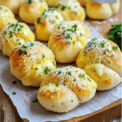 For Garlic Parmesan Pizza Dough Knots, you need a few simple ingredients. Here’s the list: - 1 pound pizza dough (store-bought or homemade) - 4 tablespoons unsalted butter, melted - 4 cloves garlic, minced - 1/2 cup grated Parmesan cheese - 1 teaspoon Italian seasoning - 1/2 teaspoon red pepper flakes (optional) - 2 tablespoons fresh parsley, chopped - Salt to taste These ingredients will help you create soft, flavorful knots that are perfect for sharing. The pizza dough serves as the base, while the garlic and Parmesan deliver that rich taste. The butter adds a nice shine and flavor, making each bite irresistible. Using fresh parsley not only boosts flavor but also adds a pop of color. If you want to spice things up, consider the red pepper flakes. They give a nice kick without overwhelming the dish. Each ingredient plays a key role in making these knots a delightful snack or appetizer. Enjoy preparing these tasty bites! First, preheat your oven to 400°F (200°C). This helps the knots bake evenly. Next, prepare your baking sheet by lining it with parchment paper. This makes clean-up easy and keeps the knots from sticking. In a small bowl, mix 4 tablespoons of melted butter with 4 minced garlic cloves. Add 1 teaspoon of Italian seasoning and, if you like a kick, toss in 1/2 teaspoon of red pepper flakes. Don't forget a pinch of salt! Set this flavorful mixture aside to let the flavors blend. Next, roll out the pizza dough on a floured surface. Aim for a rectangle about 1/4 inch thick. Use a sharp knife to cut the dough into strips. Each strip should be about 1 inch wide and 4 inches long. Now, take each strip and form it into a knot. Tuck the ends underneath to keep the shape. Place the knots on your prepared baking sheet, leaving space between each. Once all the knots are shaped, brush each one generously with your garlic butter mixture. This gives them a rich, savory flavor. Now, sprinkle 1/2 cup of grated Parmesan cheese on top of each knot, ensuring they’re well-coated. Bake in the preheated oven for about 15-20 minutes. You want them golden brown and puffed up. When they’re done, remove them from the oven and sprinkle with fresh chopped parsley for a bright finish. To make great knots, dough thickness matters. Aim for 1/4 inch when rolling. This makes them soft yet chewy. If too thick, they won’t cook evenly. If too thin, they may burn. For tying, grab a strip of dough. Make a simple knot, like tying shoelaces. Tuck the ends under. This keeps them neat and helps with baking. Practice makes perfect, so don’t worry if they look a bit different! Want more flavor? Add herbs like oregano or basil to the garlic butter. These herbs boost taste and aroma. You can also use spices like garlic powder or onion powder. If you don’t have Parmesan, try mozzarella or feta cheese. Each cheese gives a unique taste. You can even mix cheeses for a fun twist! For serving, warm knots look best on a rustic wooden board. You can also use a small basket lined with parchment paper for a nice touch. Garnish with fresh parsley for color. A small dish of marinara sauce is perfect for dipping. This adds flavor and charm to your meal! {{image_2}} You can switch up the cheese for your knots. Mozzarella gives a stretchy, gooey feel. It melts well and adds a lovely taste. Cheddar packs a sharper flavor. It brings a nice contrast with the garlic and butter. You can mix and match both cheeses for a fun twist! Get creative by adding extra ingredients. Toss in vegetables like spinach for a fresh touch. Sun-dried tomatoes add sweetness and depth. For meat lovers, pepperoni gives a classic pizza vibe. Prosciutto brings a rich, salty flavor. Each option makes your knots more exciting. You can also change the seasonings. Try an Italian herb blend to boost the flavor. This mix adds depth and warmth to your knots. For a kick, use jalapeños. They bring heat and a fun twist to the dish. Explore different seasonings to find your favorite! To keep your garlic Parmesan pizza dough knots fresh, refrigerate them. Place the leftover knots in an airtight container. They will stay good for about 3 days. If you want to keep them longer, freezing is a great option. Wrap each knot in plastic wrap, then place them in a freezer bag. This helps avoid freezer burn. They can last for up to 3 months frozen. When it's time to enjoy your knots again, reheating is key. The best way to keep their texture is to use an oven. Preheat it to 350°F (175°C). Place the knots on a baking sheet and warm them for about 10 minutes. This makes them crisp and warm. You can also use a microwave. However, they may become soft. If you use the microwave, heat them in 15-second bursts. This way, you can check often to not overheat. Enjoy your warm and tasty knots! You can skip garlic or use other flavors. Try onion powder or herbs like rosemary. Garlic powder is a great option too. You can also use a blend of spices like smoked paprika for a unique taste. Yes, you can use store-bought garlic butter. It saves time and adds flavor. However, homemade garlic butter gives you control over the taste. Store-bought may have extra preservatives. So, check the label if health is a concern. Serve the knots warm, fresh out of the oven. Place them on a wooden board or in a basket. A small dish of marinara sauce makes a great dip. You can also add a sprinkle of extra parsley for color. Making garlic parmesan knots is fun and easy! We covered everything from ingredients to baking tips. You can use store-bought dough or make your own. Don't forget to try different cheeses or extra flavors for a twist. In the end, enjoy your tasty knots with family or friends. They are great for snacks or meals. Now, go ahead and impress others with your cooking. You’ve got this!