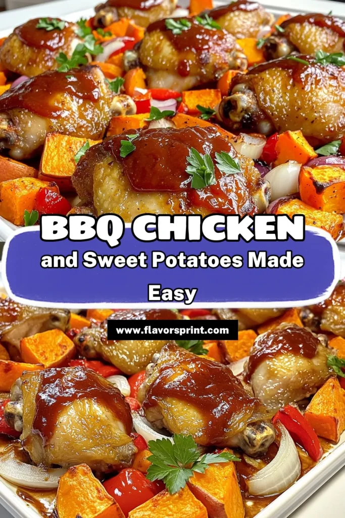 Try this delicious Sheet-Pan BBQ Chicken & Sweet Potatoes recipe for a quick and satisfying meal! Packed with tender chicken thighs and sweet, savory veggies, this one-pan dish is perfect for busy weeknights. In just 40 minutes, you can enjoy a flavorful dinner that's easy to prepare and clean up. Click to discover the full recipe and make mealtime a breeze! #SheetPanRecipes #BBQChicken #HealthyEating #QuickDinnerIdeas