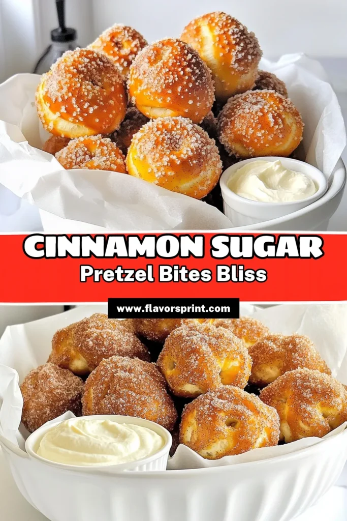 Indulge in the deliciousness of Cinnamon Sugar Pretzel Bites with Cream Cheese Dip, the perfect treat for any occasion! This easy recipe brings together warm, soft pretzel bites coated in cinnamon sugar and a creamy dip that will have everyone coming back for more. Ready to make your taste buds dance? Click through for the full recipe and tips to impress your friends and family! #CinnamonSugarPretzelBites #SnackRecipes #BakingJoy #SweetTreats