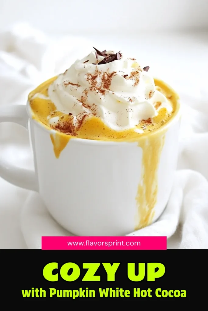 Warm up this season with a delightful Cozy Pumpkin White Hot Chocolate that’s perfect for chilly nights! This creamy drink blends white chocolate, pumpkin puree, and spices for a luxurious treat. Made in just 15 minutes, it's topped with whipped cream and chocolate shavings for that extra indulgence. Click through to discover this simple recipe and enjoy a cozy cup today! #PumpkinSpice #HotChocolate #FallTreats #CozyVibes