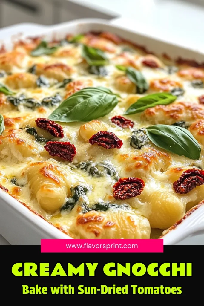 Indulge in a delicious Creamy Sun-Dried Tomato Gnocchi Bake that is sure to become a family favorite! This easy recipe features gnocchi tossed in a rich and creamy sauce with sun-dried tomatoes and spinach, all baked to perfection with gooey mozzarella and Parmesan cheese. Ready in just 40 minutes, it's a comforting dish for any occasion. Click to discover how to make this delightful bake and enjoy a taste of Italy at home! #GnocchiBake #ComfortFood #EasyRecipes #PastaLovers
