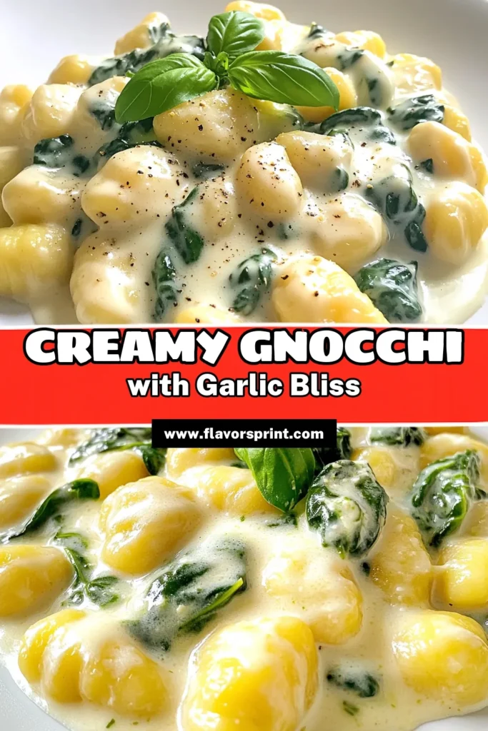Indulge in a delightful Creamy Garlic Spinach Gnocchi that’s quick, easy, and sure to impress! This mouthwatering recipe combines fluffy potato gnocchi with a rich garlic and spinach cream sauce, all topped with savory Parmesan cheese. Perfect for weeknight dinners or special occasions, this dish can be made in just 20 minutes. Click through to explore the full recipe and treat yourself tonight! #CreamyGnocchi #SpinachRecipes #PastaLovers #QuickDinnerIdeas