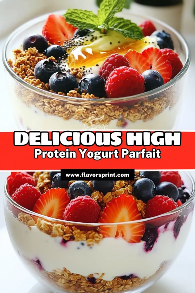 Indulge in the deliciousness of a high-protein Greek yogurt parfait! This easy recipe combines creamy Greek yogurt, crunchy granola, and fresh mixed berries for a nutritious treat that's perfect for breakfast or a snack. In just 10 minutes, you can create a delicious layered dessert that's packed with protein and flavor. Discover this tasty recipe now and elevate your snacking game! Click to explore the full recipe! #GreekYogurt #HealthyRecipes #ProteinPacked #HealthyEating