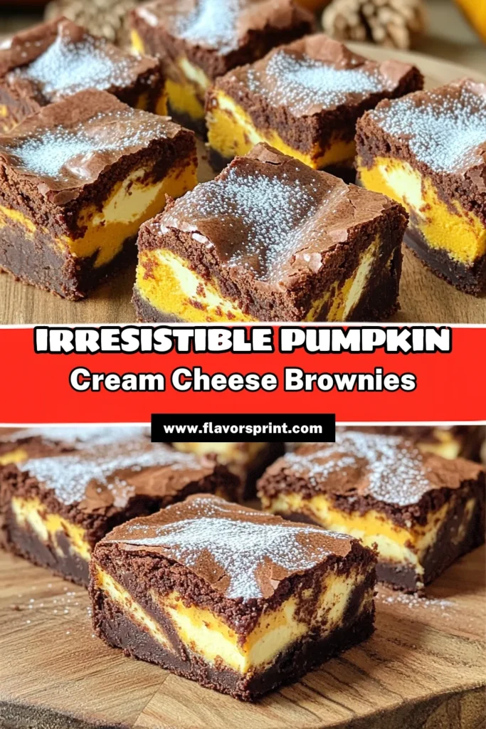 Indulge in the rich and delicious flavors of Pumpkin Cream Cheese Brownies with this easy recipe! These moist brownies, featuring a delightful cream cheese swirl, are perfect for autumn and will satisfy your sweet cravings. With simple ingredients and straightforward instructions, you'll whip up this treat in no time. Don’t miss out on making these heavenly brownies—click through for the full recipe! #PumpkinBrownies #CreamCheeseSwirl #FallDesserts #BakingFun