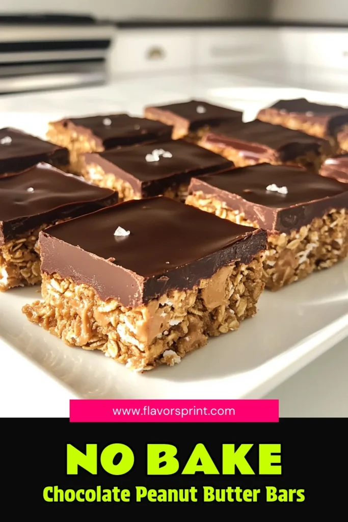 Indulge in these delicious No-Bake Chocolate Peanut Butter Oat Bars! With creamy peanut butter, rolled oats, and a rich chocolate topping, these treats are the perfect quick dessert. Easy to make and totally satisfying, they’re a hit for all ages. Ready in just 15 minutes plus chilling time, you'll want to make this recipe again and again. Click through for the full recipe and start your tasty adventure today! #NoBakeDesserts #ChocolatePeanutButter #HealthySnacks #SweetTreats