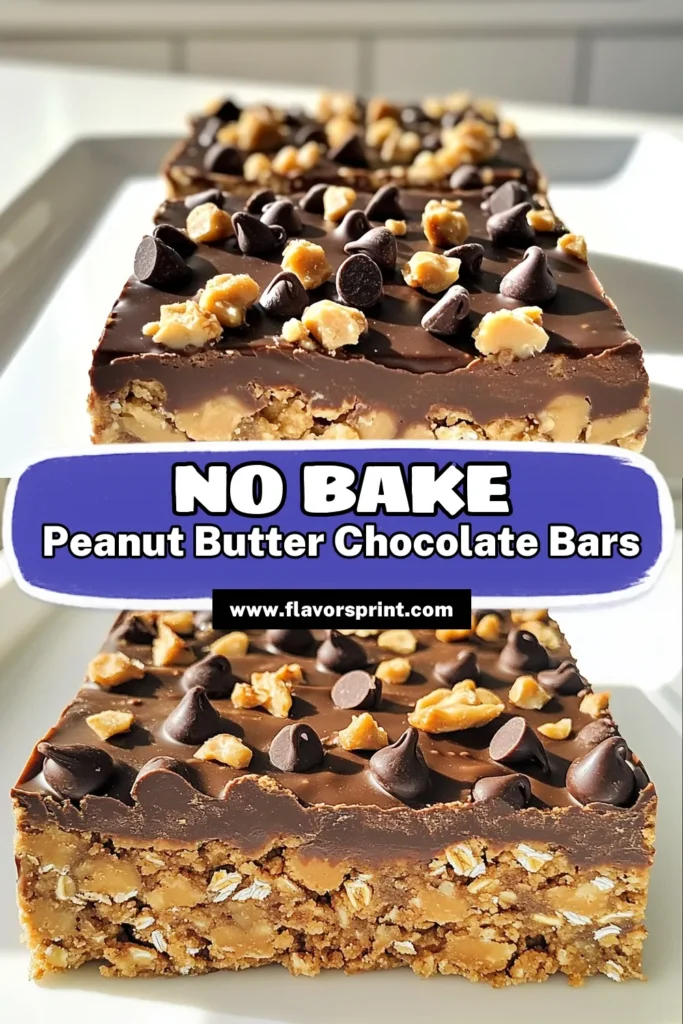 Indulge in the ultimate treat with these No Bake Peanut Butter Chocolate Oat Bars! Packed with rolled oats, creamy peanut butter, and rich dark chocolate, these bars are simple to make and perfect for satisfying your sweet cravings. With just a few minutes of prep, you can enjoy a delicious and healthy snack. Click through for the full recipe and step-by-step instructions! #NoBakeDessert #PeanutButterLovers #HealthySnacks #ChocolateRecipes
