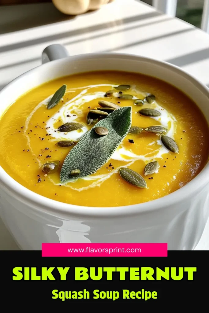 Warm up your autumn days with this creamy butternut squash sage soup! Packed with flavor from fresh ingredients like butternut squash, garlic, and coconut milk, this cozy recipe is perfect for a chilly evening. Easy to make and delightfully creamy, it’s garnished with toasted pumpkin seeds for that extra crunch. Ready to dive into comfort food? Click through for the full recipe and enjoy! #ButternutSquashSoup #FallRecipes #CozyEats #HealthyEating
