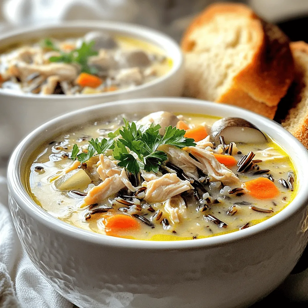 To make this soup, you need: - 1 lb chicken breasts, boneless and skinless - 1 cup wild rice, rinsed - 1 medium onion, diced - 3 cloves garlic, minced - 2 large carrots, diced - 2 celery stalks, diced - 1 cup mushrooms, sliced - 6 cups chicken broth These main ingredients form a hearty base. The chicken gives protein, while the wild rice adds texture. The veggies bring color and flavor to each bite. Feel free to add your own twist! Consider: - 1 cup heavy cream or coconut cream (for a dairy-free option) - Salt and pepper to taste - Fresh parsley, chopped for garnish You can adjust the cream for richness. Fresh parsley adds a nice touch at the end. Herbs and spices elevate the taste. I recommend: - 1 teaspoon dried thyme - 1 teaspoon rosemary - 1 bay leaf These herbs bring warmth and depth. You can also experiment with others like sage or dill for a unique flavor. First, I place the chicken breasts at the bottom of the slow cooker. This helps keep the meat moist while it cooks. Next, I rinse the wild rice. Rinsing removes extra starch and helps the rice cook well. After that, I chop my onion, garlic, carrots, celery, and mushrooms. These veggies add flavor and nutrition to the soup. Now, I layer the ingredients in the slow cooker. I sprinkle the rinsed wild rice over the chicken. Then, I add the diced onion, minced garlic, carrots, celery, and sliced mushrooms. I pour the chicken broth on top. This broth is the heart of the soup. It brings all the flavors together. I season the mix with dried thyme, rosemary, and a bay leaf. Lastly, I add salt and pepper. I stir gently to combine all the ingredients. I cover the slow cooker and set it on low for 6-8 hours or high for 3-4 hours. The key is to cook until the chicken is tender and fully cooked. After cooking, I remove the chicken. I shred it using two forks and return it to the pot. Then, I stir in heavy cream or coconut cream. This makes the soup creamy and rich. I let it heat through for another 15-20 minutes. Before serving, I take out the bay leaf. Now, it's ready to enjoy! To make your soup sing, use fresh herbs. Fresh thyme and rosemary give a great taste. You can add a squeeze of lemon juice right before serving for a bright note. Taste your soup after it cooks. Adjust salt and pepper as needed. Adding a splash of hot sauce can also enhance the flavor. One common mistake is not rinsing the wild rice. Rinsing removes excess starch and helps the rice cook better. Another mistake is overcooking the chicken. It should be tender but not dry. Also, don’t forget to remove the bay leaf before serving. It adds flavor but is not tasty to eat. Serve your soup in warm bowls. Top with chopped parsley for color and freshness. Pair it with crusty bread for a satisfying meal. You can also offer a side salad for a crisp, refreshing touch. This soup is great for lunch or dinner and can be a cozy dish on chilly days. {{image_2}} You can make this soup dairy-free by using coconut cream. Simply swap the heavy cream for one cup of coconut cream. The cream adds a rich, smooth texture. Plus, it brings a hint of sweetness to the soup. This option works well for those who want to avoid dairy. Feel free to add more veggies for extra nutrition. Try adding spinach or kale for a pop of color and health benefits. You can also include sweet potatoes or zucchini for a different taste and texture. Just chop them into small pieces and add them with the other veggies. This way, you enhance the flavor and boost the vitamins. If you want to change the protein, try turkey or even tofu. Shredded turkey works great and gives a nice flavor twist. If you choose tofu, use firm tofu for the best texture. Cut it into cubes and add it at the same time as the other ingredients. This allows it to soak up all the tasty flavors. To store your chicken wild rice soup, let it cool first. Then, pour it into an airtight container. Make sure to leave some space at the top. This gives the soup room to expand. You can keep it in the fridge for up to five days. Label the container with the date, so you know when to use it. If you want to freeze the soup, use freezer-safe containers or bags. Fill them, but leave some space for expansion. The soup can last up to three months in the freezer. When you’re ready to eat, move it to the fridge to thaw overnight. For quick thawing, you can use the microwave. When reheating, do it on the stove over medium heat. Stir often to prevent sticking. You can also use the microwave, but stir halfway through. This helps heat evenly. If the soup seems thick, add a splash of broth or water to loosen it up. Always taste and adjust the seasoning before serving. Yes, you can use cooked chicken. This saves time and adds flavor. If you use cooked chicken, add it halfway through cooking. This keeps it tender and moist. Shred the cooked chicken before adding it to the soup. Stir it in gently to combine. You can store the soup in the fridge for about 3 to 4 days. Make sure to keep it in an airtight container. This keeps it fresh and safe to eat. If you want to keep it longer, consider freezing it. If you cannot find wild rice, you can use brown rice or quinoa. Both options cook well and add nice texture. Adjust the cooking time if you switch. Brown rice takes longer, while quinoa cooks faster. Be sure to rinse them before adding to the soup for best results. In this post, we explored how to make Slow Cooker Chicken Wild Rice Soup. We covered key ingredients, preparation steps, and tips for perfect flavor. You learned how to customize the recipe and store leftovers effectively. Remember, small changes can create big flavors. Avoid common mistakes to enjoy this warm soup fully. With the right skills and ideas, you can make a meal that delights everyone at your table. Now, it’s time to gather your ingredients and enjoy a hearty bowl of homemade goodness.