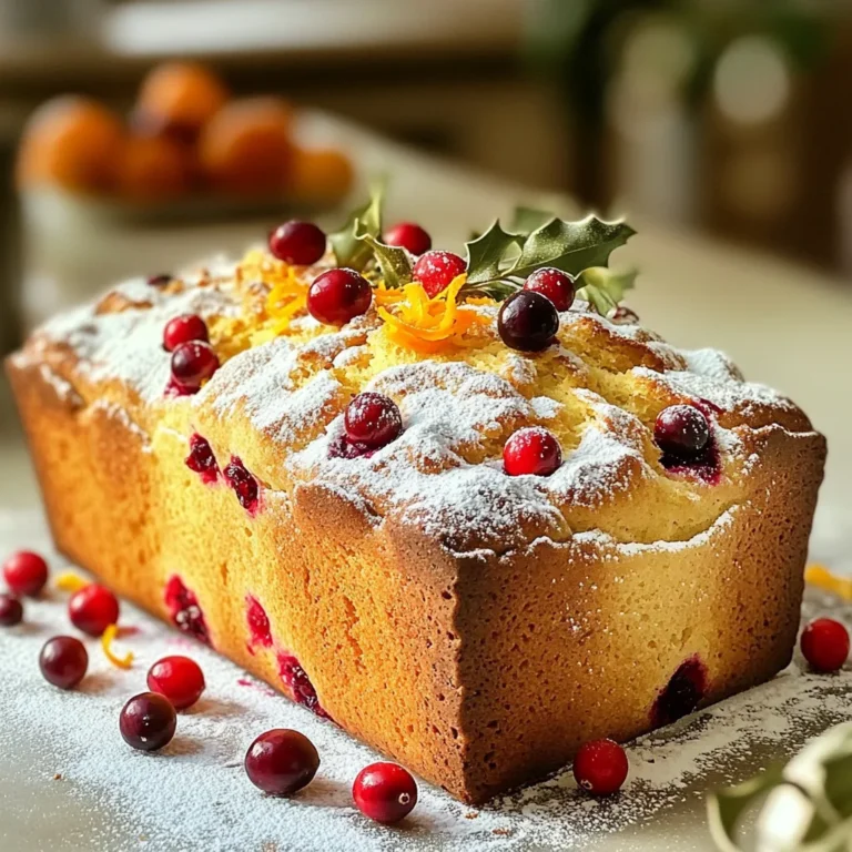- 2 cups all-purpose flour - 1 teaspoon baking powder - 1/2 teaspoon baking soda - 1/2 teaspoon salt - 1/2 teaspoon ground cinnamon - 1 cup granulated sugar - 1/2 cup unsalted butter, softened - 2 large eggs - 1/2 cup fresh orange juice - Zest of 1 large orange - 1 cup fresh or frozen cranberries, chopped - 1/2 cup walnuts or pecans, chopped (optional) - 1 teaspoon vanilla extract Gather these ingredients before you start. Fresh cranberries add a nice tartness. The orange juice and zest will give it a bright flavor. You can use walnuts or pecans for extra crunch, but it’s fine to leave them out. Make sure your butter is soft. This helps it mix well with sugar. The sugar will help create that light and fluffy texture we want. The eggs should be large so they provide enough moisture. Using room temperature ingredients improves the batter. This means the butter, eggs, and juice. It allows them to mix better for a smooth batter. Check your baking powder and baking soda to ensure they are fresh. Old leavening agents will not help your bread rise well. Having these ingredients ready will make your baking easier. Enjoy the process of making this bakery-style cranberry orange bread! - Preheat oven to 350°F (175°C). - Grease or line a 9x5-inch loaf pan. Start by making the oven warm. This helps the bread rise nicely. Greasing the pan stops the bread from sticking. You can also use parchment paper for easy removal. - Whisk together flour, baking powder, baking soda, salt, and cinnamon. In a bowl, mix the flour with baking powder, baking soda, salt, and cinnamon. This blend gives your bread a great taste. Make sure there are no lumps. This step is key for even baking. - Cream butter and sugar. - Add eggs, orange juice, zest, and vanilla. - Combine dry ingredients and mix well. - Fold in cranberries and nuts. In a large bowl, cream the butter with sugar. Mix until it looks light and fluffy. Add eggs one by one, mixing well after each. Then, pour in the orange juice, zest, and vanilla. Now, take the dry mix and slowly add it. Stir gently until just combined. Careful not to overmix. Finally, fold in the cranberries and nuts. This adds color and crunch. - Pour the batter into the prepared pan. - Bake for 60-70 minutes. - Cooling instructions after baking. Pour your batter into the loaf pan. Smooth the top with a spatula. Bake it in your preheated oven for about 60 to 70 minutes. A toothpick should come out clean when it's done. Once baked, let the bread cool in the pan for about 10 minutes. Then, move it to a wire rack to cool completely. This helps keep the bread from getting soggy. Enjoy the lovely smell wafting through your kitchen! To make the best bread, avoid overmixing. Overmixing can lead to a tough texture. Mix just until the dry and wet ingredients combine. This keeps the bread light and fluffy. Next, ensure you cream the butter and sugar well. Creaming adds air. This step helps the bread rise. Blend the butter and sugar for about 3-4 minutes. You want a light and fluffy mixture. Once your bread cools, dust it with powdered sugar. This adds a sweet touch to the look. It makes your bread look fancy, just like from a bakery. You can also garnish with whole cranberries and orange zest. This adds color and a fresh smell. Place a few cranberries on top and sprinkle the zest for a festive feel. To change the flavor, try different nuts or spices. You can replace walnuts with pecans. Both add great crunch. If you like spice, add a pinch of nutmeg or ginger. These spices pair well with orange and cranberry. Adjust to your taste for a unique twist. {{image_2}} You can mix up this recipe by using different fruits. If you want to swap cranberries, try blueberries or raspberries. Both fruits add a sweet touch. They will change the flavor but keep the bread moist and delicious. For citrus options, think about lemon or lime. Their zest adds a bright flavor that pairs well with the orange juice. You can even mix citrus fruits for a fun twist. If you need a gluten-free version, use a gluten-free flour blend. Make sure it has xantham gum for better texture. You can often find this mix at your local store. Replace the all-purpose flour one-to-one. The bread will still taste great! Want a vegan version? You can replace eggs and butter easily. Use flaxseed meal or chia seeds mixed with water as an egg substitute. For butter, try coconut oil or a plant-based spread. This way, you keep all the flavors but make it plant-based. Enjoy your bakery-style bread without any animal products! To keep your cranberry orange bread fresh, wrap it tightly. Use plastic wrap or aluminum foil. You can also place it in an airtight container. This keeps the bread moist and soft. Store it at room temperature for the best taste. Avoid keeping it in direct sunlight. To freeze the bread, let it cool completely first. Once cool, wrap it well in plastic wrap. Then, wrap it again in aluminum foil. This double wrapping helps avoid freezer burn. When you're ready to eat it, remove the foil and plastic. Thaw the bread in the fridge overnight or at room temperature. At room temperature, the bread stays fresh for about 3-4 days. If you refrigerate it, it can last up to a week. In the freezer, your bread can stay good for about 3 months. Eating it fresh is best, but it still tastes great later! To check if your bread is done, you can use a toothpick. Insert it into the center of the bread. If it comes out clean, the bread is ready. You can also gently press the top. If it springs back, it's done. The edges will pull away slightly from the pan, too. These simple tests ensure that your bread is baked perfectly. Yes, you can use dried cranberries in place of fresh ones. Dried cranberries will add a sweeter taste to the bread. They will also change the texture. Fresh cranberries pop and provide a tart flavor. Dried ones stay soft and chewy. If you prefer a sweeter bread, dried cranberries are a great choice. Cranberry orange bread pairs well with many things. You can serve it with butter or cream cheese for spreading. A drizzle of honey or maple syrup adds sweetness. For drinks, tea or coffee works nicely. You can also enjoy it with a glass of fresh orange juice. These pairings enhance the flavors of the bread. Yes, you can make mini loaves with this recipe. Use mini loaf pans instead of a regular one. Adjust the baking time to around 30-40 minutes. Check for doneness with a toothpick, just like the larger loaf. Mini loaves are great for gifts or snacks. They bake faster and are easy to share. This blog post shared a simple recipe for cranberry orange bread, guiding you through each step. You learned the key ingredients, from flour to fresh orange juice. I emphasized proper techniques for mixing and baking to make your bread shine. You also found tips for variations and storage. Remember, baking is a journey where you can be creative. Experiment with fruits and flavors. With practice, you’ll master this tasty bread. Enjoy sharing it with friends and family. Happy baking!