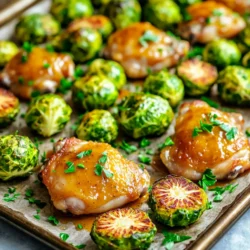 - 4 boneless, skinless chicken thighs - 1 lb Brussels sprouts, trimmed and halved - 3 tablespoons honey - 3 tablespoons Dijon mustard - 2 tablespoons olive oil - 3 cloves garlic, minced - 1 teaspoon smoked paprika - Salt and pepper to taste - Fresh parsley, chopped for garnish Gathering the right ingredients is key to making this dish shine. First, you need chicken thighs. I love using boneless and skinless thighs because they stay juicy and tender during cooking. You’ll also want fresh Brussels sprouts. Trim them and cut them in half. This helps them cook evenly and soak up flavor. Next, you’ll need honey and Dijon mustard. These two ingredients create that sweet and tangy glaze you’ll love. Don’t forget the olive oil! It helps the chicken and Brussels sprouts roast beautifully. For seasoning, garlic adds a nice kick. Smoked paprika gives a warm, earthy flavor. Salt and pepper are must-haves for basic seasoning. Finally, fresh parsley adds a pop of color and freshness when you serve the dish. Each ingredient plays an important role in creating a balanced, delicious meal. 1. Preheat your oven to 400°F (200°C). This high heat helps cook the chicken and Brussels sprouts perfectly. 2. In a small bowl, mix honey, Dijon mustard, olive oil, minced garlic, smoked paprika, salt, and pepper. Whisk until smooth. This mixture is your honey mustard marinade. 1. In a large bowl, add the chicken thighs. Pour half the honey mustard marinade over them. Toss well to coat each piece. 2. On a large baking sheet lined with parchment paper, place the marinated chicken thighs on one side. 3. On the other side, add the halved Brussels sprouts. Drizzle the remaining marinade over them and toss to coat evenly. 4. Spread the chicken and Brussels sprouts out on the sheet. This helps them roast evenly. 1. Bake in the preheated oven for 25-30 minutes. Check that the chicken reaches an internal temperature of 165°F (75°C). The Brussels sprouts should be golden and tender. 2. When done, take the sheet pan out of the oven. Let the dish rest for a few minutes. This helps the juices settle. 3. Before serving, sprinkle fresh parsley on top for a bright finish. To ensure your chicken is juicy, pay attention to its internal temperature. Aim for 165°F (75°C). Use a meat thermometer to check this. For marination, let the chicken soak for at least 30 minutes. If you have more time, marinate for up to 4 hours in the fridge. This helps the flavors to really soak in. Caramelization adds great flavor. To achieve this, roast your Brussels sprouts until they are brown and tender. Spread them out on the pan. This helps them cook evenly. For trimming, cut off the tough ends and then slice each sprout in half. This simple step ensures they cook faster and absorb more flavor. Pair this dish with fluffy rice or a fresh salad. Both add nice balance to the meal. For garnishing, sprinkle chopped parsley on top just before you serve. This adds color and freshness. You can also add a squeeze of lemon for a touch of brightness. Enjoy your meal! {{image_2}} You can easily change the taste of this dish. Try adding spices like thyme or rosemary. A sprinkle of chili flakes can give it a nice kick. For herbs, fresh dill or cilantro works great. You can also mix up the marinade. Swap honey for maple syrup for a different sweet taste. Or use whole grain mustard for added texture and flavor. Feel free to add other veggies to the pan. Carrots, sweet potatoes, or green beans can work well. For seasonal variations, think about using butternut squash in the fall. In the summer, zucchini and bell peppers add a nice touch. Just cut them into similar sizes for even cooking. If you want to switch from chicken thighs, try chicken breasts or drumsticks. You can even use turkey thighs for a leaner option. If using different proteins, adjust cooking times. Chicken breasts may cook faster, around 20-25 minutes. If you use pork or beef, check for doneness with a meat thermometer. Aim for safe internal temperatures of 165°F (75°C) for chicken and 145°F (63°C) for pork. You can store leftovers in the fridge for up to three days. Use an airtight container to keep them fresh. This helps prevent strong smells and moisture loss. When reheating, make sure the chicken reaches 165°F (75°C) to ensure it's safe to eat. Yes, you can freeze the cooked dish. Let it cool completely before packing. Use freezer-safe bags or containers for best results. To thaw, place it in the fridge overnight. For reheating, use an oven at 350°F (175°C) until heated through. This keeps the chicken juicy and the Brussels sprouts tender. To check if chicken is cooked through, use a meat thermometer. Insert it into the thickest part of the chicken. The safe internal temperature should be 165°F (75°C). If you don’t have a thermometer, cut into the chicken. It should be white and juices should run clear. This method works but can be less precise. Always aim for that 165°F mark for safety. Yes, you can use bone-in chicken. Bone-in pieces take longer to cook. You should increase the baking time to about 35-40 minutes. Always check the internal temperature with a meat thermometer. It should still reach 165°F (75°C). For best results, keep the marinade the same for great flavor. Many sides pair well with this dish. Here are some tasty options: - Roasted potatoes: Their soft texture complements the chicken well. - Green beans: They add a nice crunch and color to the plate. - Quinoa salad: This provides a healthy and filling side. - Mixed greens salad: A fresh salad balances the meal nicely. These sides will enhance your dining experience and make your meal more complete. In this article, we explored how to make a delicious sheet pan honey mustard chicken with Brussels sprouts. We covered the main ingredients and seasoning, plus steps for preparation and cooking. I shared tips for perfecting the chicken and Brussels sprouts, along with serving suggestions. You can also customize the dish with different flavors, vegetables, or proteins. Remember, proper storage will keep your leftovers fresh. Enjoy making this dish and feel free to experiment!