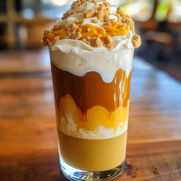 To make a tasty Pumpkin Cream Cold Brew, gather these simple items: - 1 cup cold brew coffee - 1/2 cup almond milk (or milk of choice) - 1/4 cup pumpkin puree - 2 tablespoons maple syrup (to taste) - 1/2 teaspoon vanilla extract - 1/2 teaspoon pumpkin spice (or a mix of cinnamon, nutmeg, and allspice) - Whipped cream (for topping) You can add fun toppings to your drink for extra flavor and texture. Here are some ideas: - Crushed graham crackers - Pumpkin seeds If you want a dairy-free version, use these swaps: - Almond milk works great, but you can use oat milk or coconut milk too. - If you want a creamier texture, try using cashew milk. - Maple syrup can be replaced with agave syrup for a different sweet taste. These swaps help you enjoy this seasonal drink without dairy, making it perfect for everyone! To start, grab a medium bowl. In this bowl, whisk together these ingredients: - 1/4 cup pumpkin puree - 1/2 cup almond milk (or milk of choice) - 2 tablespoons maple syrup (to taste) - 1/2 teaspoon vanilla extract - 1/2 teaspoon pumpkin spice (or a mix of cinnamon, nutmeg, and allspice) Make sure to mix well until everything is smooth and combines nicely. This pumpkin cream will be rich and flavorful. Now, take a glass and fill it halfway with cold brew coffee. Pour in 1 cup of cold brew coffee. Then, take your pumpkin cream mixture and gently add it to the cold brew. Use a spoon to stir lightly. You want to mix it just enough to blend the flavors without losing that lovely layered look. If you like your drink extra cold, toss in a few ice cubes now. Top your drink with a generous swirl of whipped cream. For extra flair, sprinkle some crushed graham crackers or pumpkin seeds on top. This adds a nice crunch and makes the drink look pretty. Serve it right away with a straw or a stirring stick. This drink is perfect for enjoying the fall vibes! To make the best pumpkin cream cold brew, start with strong cold brew coffee. I like to use a quality brand for a rich flavor. Mix your pumpkin cream well to avoid lumps. Whisk it until smooth. This step makes a big difference in texture. Sweetness is key in this drink. If you like it sweeter, add more maple syrup. Start small, then taste as you go. You can also try honey or agave syrup for a different flavor. Remember, balance is important. You want the pumpkin flavor to shine through. I recommend brands like Stumptown or Blue Bottle for cold brew. Their flavors are bold and smooth. If you prefer to brew your own, use a coarse grind for best results. Let it steep for 12 to 24 hours in cold water. This gives you a tasty, refreshing base for your drink. {{image_2}} You can enjoy your Pumpkin Cream Cold Brew cold or iced. To make the iced version, first brew your cold brew coffee. Pour this coffee into a tall glass filled with ice. Then, add the pumpkin cream mixture on top. Stir lightly to mix it all together. This drink is refreshing and perfect for warm fall days. If you want a vegan version, swap the milk for almond milk or coconut milk. Use maple syrup for sweetness, as it is plant-based. The pumpkin puree remains the same, giving you that rich flavor. This version tastes just as good as the original. You can get creative with your Pumpkin Cream Cold Brew. Try adding a dash of nutmeg or a sprinkle of cinnamon. For a sweeter taste, mix in chocolate syrup or caramel. You can also use crushed graham crackers or pumpkin seeds on top. These add flavor and a fun crunch. Each of these tweaks can make your drink unique and exciting. If you have extra pumpkin cream, store it in a sealed jar. It stays fresh in the fridge for up to three days. Always give it a good stir before using. The flavors will meld over time, making it even tastier. For cold brew coffee, keep it in a tightly sealed container. This helps avoid any off-flavors. Use it within a week for the best taste. If you make large batches, consider freezing some in ice cube trays. This way, you can enjoy a quick cold brew anytime! You can prep the pumpkin cream a day before serving. Whisk together the ingredients and chill overnight. This saves time in the morning. Brew your coffee the night before too. It will be ready for your pumpkin cream in the morning. Enjoy your fall treat! Pumpkin Cream Cold Brew is a delightful fall drink. It combines cold brew coffee with a creamy pumpkin mixture. The drink is smooth, sweet, and full of spice. It gives you the warm flavors of autumn in every sip. This drink uses simple ingredients like pumpkin puree, almond milk, and maple syrup. The key spice is pumpkin spice, a mix of cinnamon, nutmeg, and allspice. You can top it with whipped cream for extra sweetness. You can find Pumpkin Cream Cold Brew at many coffee shops in fall. Some popular chains offer it as a seasonal drink. If you prefer making it at home, you can easily find all the ingredients in your grocery store. You can also look for ready-made versions in some cafes. However, making it at home is fun and lets you adjust flavors to your liking. Yes, you can make this drink without pumpkin puree. You can use other flavors like caramel or chocolate. For a creamy texture, try using a banana or yogurt. This will change the taste but still give you a smooth drink. Feel free to experiment with different flavors to find your favorite mix! You now have a complete guide to making Pumpkin Cream Cold Brew. We explored the ingredients, from the main list to optional toppings and dairy-free swaps. You learned step-by-step instructions, tips to perfect your drink, and various tasty variations. As you enjoy your homemade version, remember that creativity is key. Experiment with flavors that suit your taste. This drink is not just seasonal; it's all about personal touch and fun. Enjoy every sip!