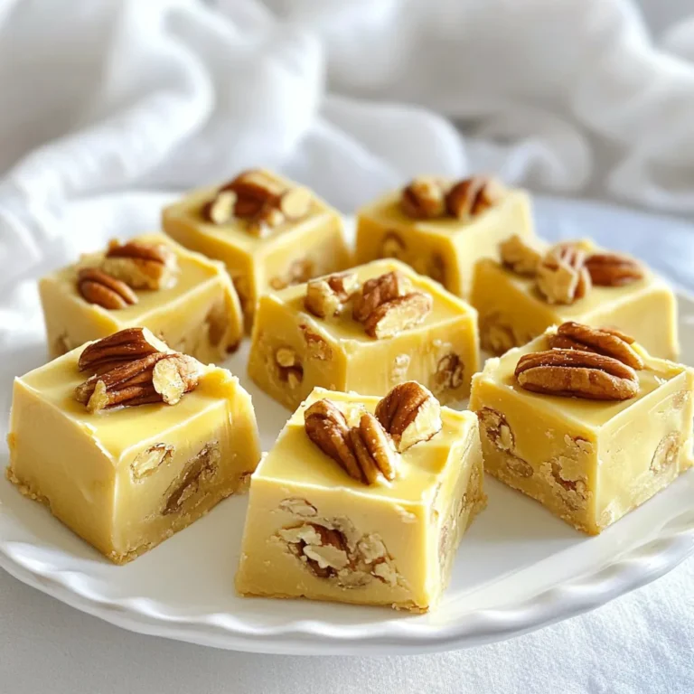 - 1 cup maple syrup - 1 cup sweetened condensed milk - 1 cup chopped pecans Maple syrup gives this fudge its rich flavor. It adds a natural sweetness that pairs perfectly with the creaminess of sweetened condensed milk. This milk helps the fudge set and gives it a smooth texture. Chopped pecans add a nice crunch and nutty taste. - 1 teaspoon vanilla extract - 1/4 teaspoon sea salt Vanilla extract can enhance the flavor. It adds depth and warmth to the fudge. A sprinkle of sea salt can balance the sweetness, making each bite more exciting. - Medium saucepan - 8x8 inch baking dish - Parchment paper A medium saucepan is perfect for cooking the fudge. It allows even heating to mix the ingredients well. An 8x8 inch baking dish is great for shaping the fudge. Lining it with parchment paper makes it easy to lift out the fudge once it sets. - Combine Maple Syrup and Condensed Milk Start by pouring 1 cup of maple syrup into a medium saucepan. Then, add 1 cup of sweetened condensed milk. This combo gives the fudge its sweet and rich flavor. - Stir Until Smooth Use a wooden spoon to mix these two ingredients. Stir continuously until the mixture is smooth. You want it to bubble gently. This step is key for a creamy fudge. - Heat on Low and Stir Place the saucepan over low heat. Keep stirring the mixture to prevent it from sticking. This slow heat helps blend the flavors well. - Increase Heat to Medium and Thicken After a few minutes, turn the heat up to medium. Keep stirring for about 5 to 7 minutes. You will notice the fudge thickening. Look for a fudge-like consistency. - Fold in Pecans Once thickened, remove the saucepan from the heat. Add 1 cup of chopped pecans into the fudge mixture. Gently fold the nuts in so they are evenly distributed. - Pour into Prepared Baking Dish Line an 8x8 inch baking dish with parchment paper. Leave some paper hanging over the edges for easy removal later. Pour the fudge mixture into the dish and spread it out evenly. - Monitoring Heat Levels: Keep your heat low at first. This helps mix the maple syrup and sweetened condensed milk well. Once they blend, raise the heat to medium. This step thickens the fudge without burning it. - Timing for Cooking: Cook for about 5-7 minutes on medium heat. Keep stirring all the time. This timing helps the fudge reach the right thickness. If you cook it too long, it may become too hard. - Not Stirring Enough: Stirring is key. If you don’t stir enough, the fudge can burn or stick to the pan. Make sure to keep the mixture moving to get a smooth texture. - Overheating the Mixture: Watch the heat carefully. If it gets too hot, the fudge can become grainy. It’s better to take your time and keep the heat steady. - Best Ways to Enjoy Fudge: Cut the fudge into small squares. Serve them as a sweet treat after meals or as a snack. They make great gifts too! - Pairing with Other Treats: Try serving the fudge with coffee for a nice balance. You can also add a scoop of vanilla ice cream on the side. This will create a delicious contrast with the fudge. {{image_2}} You can change the nuts in this fudge to switch things up. - Walnuts: They add a rich, earthy taste. Chopped walnuts give a nice crunch. - Almonds: Sliced or chopped almonds add a sweet, nutty flavor. They also make the fudge look pretty. Adding extras can make your fudge even better. - Adding Chocolate Chips: Mixing in chocolate chips can bring a sweet twist. Use dark, milk, or white chocolate for fun flavors. - Incorporating Dried Fruits: You can add chopped dried fruits like cranberries or apricots. They add sweetness and a chewy texture. You can make this fudge fit your diet. - Vegan Version: Use a plant-based condensed milk. You can find it in stores or make your own with cashews. - Sugar-Free Alternative: Use sugar-free maple syrup and a sugar substitute for the condensed milk. This keeps the treat sweet without the sugar. These variations let you customize your fudge. Try them out and have fun! To keep your three ingredient maple pecan fudge fresh, use an airtight container. This helps keep moisture out and preserves the flavor. Make sure the fudge is cool before placing it in the container. For best results, stack the fudge with parchment paper between layers. This prevents them from sticking together. How long does fudge last? When stored correctly, this fudge can last up to two weeks at room temperature. If you keep it in the fridge, it can stay good for up to a month. Signs of spoilage include a change in smell or texture. If you see any mold, discard the fudge right away. Always trust your senses; if it looks or smells off, it's better to be safe. To freeze fudge, first cut it into squares. Wrap each piece in plastic wrap, then place them in a freezer-safe bag. This helps keep the fudge fresh for up to three months. For thawing tips, remove the fudge from the freezer and let it sit at room temperature. This way, it will soften nicely. Avoid using a microwave, as it can change the texture. Enjoy your fudge chilled or at room temperature for the best taste! You can use evaporated milk as a substitute. This will keep the fudge creamy. You can also try coconut cream for a dairy-free option. Just measure out the same amount. Both will give you a different taste but work well in fudge. Yes, you can use other syrups. For example, agave syrup adds a lighter flavor. Honey gives a unique taste, but it may change the texture. Each syrup will change the taste of the fudge. So, choose one that fits your taste best. If your fudge is too soft, it may need more cooking time. Heat it a bit more until it thickens. You can also place it in the fridge longer to firm up. If it’s still too soft, try melting it down again. Add more nuts or a bit of cocoa powder for a thicker texture. This blog post covered how to make maple pecan fudge easily. You learned about the main ingredients, useful tools, and key steps to achieve a smooth texture. We also looked at common mistakes to avoid and fun variations to try. As you experiment with this recipe, remember that cooking is about joy and creativity. Enjoy your delicious fudge and make it your own!