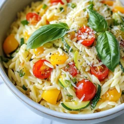 - 1 cup orzo pasta - 2 tablespoons olive oil - 1 small onion, finely chopped - 3 cloves garlic, minced - 1 bell pepper (red or yellow), diced - 1 zucchini, diced - 1 cup cherry tomatoes, halved - 4 cups vegetable broth - 1 cup heavy cream (or coconut milk for a lighter version) - 1 teaspoon dried basil - 1 teaspoon dried oregano - Salt and pepper to taste - Fresh basil leaves for garnish - Grated Parmesan cheese (optional) If you don’t have orzo, use another small pasta like ditalini or couscous. For the heavy cream, coconut milk gives a nice twist and is lighter. You can swap the vegetables too! Spinach, peas, or broccoli can work well. If you want a different herb flavor, try thyme or parsley. You need a large pot for this recipe. A wooden spoon helps stir everything well. A sharp knife will make chopping easy and quick. A cutting board is also a must for safe food prep. Lastly, grab a measuring cup and spoons to get your ingredients just right. {{ingredient_image_1}} 1. First, grab a large pot and heat the olive oil over medium heat. 2. Next, add the chopped onion. Sauté it for about 3-5 minutes. The onion should look clear. 3. Now, toss in the minced garlic. Sauté it for one more minute. You want that nice aroma. 4. Then, add the diced bell pepper, zucchini, and cherry tomatoes. Cook these for 4-5 minutes. Stir often until the veggies soften. 5. After that, mix in the orzo pasta, vegetable broth, dried basil, and oregano. Bring everything to a boil. 6. Once it's boiling, reduce the heat to low and cover the pot. Let it simmer for 10-12 minutes. Stir occasionally until the orzo is soft and most of the liquid is gone. 7. Next, stir in the heavy cream or coconut milk. Mix well until the dish looks creamy. Cook on low heat for another 2-3 minutes. 8. Finally, season with salt and pepper to taste. Serve hot with fresh basil and Parmesan cheese if you like. - When sautéing the onion, make sure it doesn’t brown. You want it soft and clear. - If garlic starts to brown, it can taste bitter. Keep an eye on it! - Stir the veggies often to cook them evenly. You want soft, but not mushy. - The broth should fully cover the orzo. This helps it cook well. - If your orzo is too dry, add a splash of water or broth while cooking. - For a creamier dish, add a bit more cream or coconut milk at the end. - If the orzo is too firm, it needs more cooking time. Add broth and simmer longer. - If the dish is too thick, add more cream or broth to loosen it. - For too much salt, add a little more cream or coconut milk to balance the flavor. - If you forget to add seasonings, sprinkle them in at the end and stir well. - If your dish is too bland, add a pinch of salt or fresh herbs for a flavor boost. To boost the creaminess, use full-fat cream. Heavy cream gives a rich taste. You can also use coconut milk for a lighter option. For extra flavor, add cream cheese. Just mix it in after cooking. It melts well and makes the dish even creamier. For more flavor, add fresh herbs. Chopped parsley or thyme brightens the dish. You can also sprinkle in lemon zest for a fresh kick. If you like spice, add red pepper flakes. They add warmth without being too hot. A splash of white wine can also enhance the taste. Just let it cook off before adding broth. To save time, chop your veggies ahead of cooking. You can store them in the fridge. Use pre-cut vegetables from the store if you're in a hurry. Another tip is to cook orzo in the broth, not water. This adds flavor and cuts out an extra pot. You’ll have a tasty meal in just 30 minutes! Pro Tips Use a Good Quality Broth: For a deeper flavor, choose a high-quality vegetable broth. Homemade broth can elevate the taste significantly. Vegetable Variations: Feel free to mix and match vegetables based on what you have on hand. Spinach, peas, or mushrooms can also be delicious additions. Make It Creamier: If you prefer a creamier dish, you can add more heavy cream or a dollop of cream cheese at the end for extra richness. Storage Tips: Leftovers can be stored in an airtight container in the fridge for up to 3 days. Reheat gently on the stove with a splash of broth to loosen the pasta. {{image_2}} You can easily add proteins to your creamy orzo dish. Chicken and shrimp work great. For chicken, use cooked, diced chicken. Stir it in during the last minute of cooking. This adds flavor and makes the meal heartier. For shrimp, add peeled shrimp during the last five minutes of cooking. They cook quickly and add a nice touch. For a vegetarian option, simply skip the meat. You can add more veggies like mushrooms or spinach. If you want a vegan dish, use coconut milk instead of heavy cream. This keeps it creamy while fitting a vegan diet. You can also add nutritional yeast for a cheesy flavor without dairy. Change up your vegetables based on what's in season. In spring, add asparagus or peas for a fresh taste. In fall, try butternut squash or kale. This not only adds color but also boosts nutrition. Mixing seasonal veggies gives you new flavors and makes the dish exciting every time you make it. After you enjoy your creamy one-pot orzo dinner, let it cool. Transfer it to an airtight container. This will keep the dish fresh. Store the container in the fridge. Leftovers will stay good for about 3 to 4 days. If you want to keep it longer, consider freezing it. When you’re ready to eat your leftovers, put them in a pot. Add a splash of broth or water to help with moisture. Heat over low to medium heat. Stir often until the orzo is hot. You can also use the microwave. Just heat it in short bursts, stirring in between. This keeps it from getting too dry. You can freeze this dish for later. First, let it cool completely. Then, scoop portions into freezer-safe bags or containers. Make sure to remove as much air as possible. Label the bags with the date. You can freeze it for up to 2 months. When you want to eat it, thaw overnight in the fridge before reheating. It takes about 10 to 12 minutes to cook orzo pasta. You want it tender but not mushy. Stir it occasionally. This helps it cook evenly and prevents sticking. Once the orzo absorbs most of the liquid, it's ready. Yes, you can use other pasta shapes! Short pasta like ditalini or small shells works well. Just remember to adjust the cooking time. Check the package for the right time to cook. You can use coconut milk for a lighter version. It gives a nice flavor and creaminess. Another option is plain yogurt. This adds creaminess but lowers the fat. You could also try cashew cream for a nutty taste. In this blog post, we explored the ingredients, detailed steps, and helpful tips for making a delicious dish. You learned about ingredient lists, substitutions, and which kitchen tools to use. We also covered troubleshooting, variations, and how to store leftovers. Cooking can be fun and easy with the right knowledge. Now, you can confidently whip up your dish, making it your own. Enjoy your cooking journey, and remember that practice makes perfect!