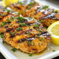 To make lemon pepper chicken, gather these items: - 4 boneless, skinless chicken breasts - 1/4 cup olive oil - Zest of 2 large lemons - 1/4 cup fresh lemon juice - 2 teaspoons freshly ground black pepper - 1 teaspoon garlic powder - 1 teaspoon onion powder - 1 teaspoon salt - 1/2 teaspoon red pepper flakes (optional for heat) - Fresh parsley, chopped for garnish You can swap some ingredients to suit your taste or needs. Use canola oil instead of olive oil. Lemon zest can be replaced with lime zest for a twist. If you lack fresh lemons, bottled lemon juice works, but fresh is best. You can use powdered garlic instead of garlic powder. If you prefer a milder flavor, reduce the black pepper. For a spicy kick, add more red pepper flakes. Fresh ingredients often bring more flavor than dried ones. Fresh lemon juice offers a bright taste that dried cannot match. The same goes for lemon zest; fresh zest has a strong, zesty aroma. Use fresh black pepper for a better flavor punch. However, if you only have dried spices, they will work fine. Just remember to adjust the amounts since dried spices are more potent. {{ingredient_image_1}} To make the marinade, grab a mixing bowl. In this bowl, add 1/4 cup of olive oil. Next, zest two large lemons to get that fresh flavor. Then, squeeze the lemons to collect 1/4 cup of lemon juice. Add 2 teaspoons of freshly ground black pepper, 1 teaspoon of garlic powder, 1 teaspoon of onion powder, and 1 teaspoon of salt. If you like some heat, toss in 1/2 teaspoon of red pepper flakes. Whisk all these ingredients together until they blend well. Next, take four boneless, skinless chicken breasts. Place them in a resealable plastic bag or a shallow dish. Pour the marinade over the chicken, making sure each piece gets coated. Seal the bag or cover the dish tightly. Now, let the chicken sit in the fridge for at least 30 minutes. For more flavor, you can marinate it for up to 2 hours. Time to fire up the grill! Preheat your grill or grill pan to medium-high heat. When the grill is ready, take the chicken out of the marinade. Let any excess marinade drip off, but don’t wipe it clean. Place the chicken on the grill. Cook for about 6-7 minutes on each side. You want the internal temperature to reach 165°F (75°C). This ensures the chicken is safe to eat. When done, move the chicken to a plate. Let it rest for about 5 minutes. This resting time helps the juices stay inside the meat. Finally, garnish with chopped fresh parsley for a pop of color. Enjoy your zesty lemon pepper chicken! To boost the flavor of your lemon pepper chicken, follow these tips: - Use fresh lemons: Fresh lemon juice and zest add a bright taste. - Marinate longer: Let the chicken sit in the marinade for at least an hour. This helps the flavors soak in deeper. - Add herbs: Fresh herbs like thyme or rosemary can give extra flavor. - Grill with care: Ensure your grill is hot before placing the chicken on it. This helps get nice grill marks and flavor. Avoid these pitfalls for perfect lemon pepper chicken: - Don't skip the marinating step: Skipping this can lead to dull flavors. - Watch the cooking time: Overcooking can make the chicken dry. Always check the internal temperature. - Skip the salt: Salt is key. It enhances all the flavors in your dish. - Don't wipe off excess marinade: Let some marinade stay on the chicken. It adds to the taste. Resting the chicken is vital. Here’s why and how: - Let it rest: After grilling, let the chicken rest for 5 minutes. This allows juices to settle. - Garnish for beauty: Use fresh parsley to make the dish look appealing. - Serve with sides: Pair with grilled veggies or a fresh salad. The colors will pop and taste great together. - Add lemon wedges: They not only look nice but can be squeezed over the chicken for extra zing! Pro Tips Marinate Longer for Flavor: Allow the chicken to marinate for up to 2 hours to enhance the flavor and tenderness of the meat. Use a Meat Thermometer: Ensure the chicken is cooked perfectly by checking the internal temperature; it should reach 165°F (75°C). Let it Rest: After grilling, let the chicken rest for 5 minutes before slicing to keep the juices inside, resulting in a juicier bite. Experiment with Herbs: Add fresh herbs like thyme or rosemary to the marinade for an extra layer of flavor that complements the lemon. {{image_2}} You can add fresh herbs to your lemon pepper chicken for extra flavor. Use herbs like thyme, rosemary, or basil. Chop them finely and mix them into your marinade. This will add a fresh taste and aroma. You can also sprinkle herbs on top before serving for a lovely look. If you like heat, try adding more red pepper flakes to your marinade. Start with 1 teaspoon and see how it tastes. You can also add hot sauce for extra spice. This variation gives a nice kick to the dish. It pairs well with a cool side, like a creamy coleslaw. Cut the chicken breasts into cubes for skewers. Marinate the cubes just like before. Thread them onto skewers with bell peppers and onions. Grill them for about 10-12 minutes, turning often. This makes a fun and easy meal for parties or picnics. Serve them with a side of rice or salad. After grilling your lemon pepper chicken, let it cool. Store it in an airtight container. It stays fresh in the fridge for up to three days. If you want to keep it longer, consider freezing. To freeze the chicken, wrap each piece tightly in plastic wrap. Then, place it in a freezer-safe bag. This method helps prevent freezer burn. You can freeze lemon pepper chicken for up to three months. When it's time to reheat, use the oven for the best results. Preheat your oven to 350°F (175°C). Place the chicken on a baking sheet. Heat for about 15-20 minutes or until hot. You can also use a microwave, but that may dry it out. To keep it moist, cover it with a damp paper towel. Enjoy your lemon pepper chicken again! Yes, you can marinate the chicken overnight. Marinating for this long helps the flavors soak in. It makes the chicken juicier and more tasty. Just remember to store it in the fridge. This keeps the chicken safe and fresh. Many sides pair nicely with lemon pepper chicken. Here are some great options: - Grilled vegetables like zucchini and bell peppers - A light salad with mixed greens - Steamed rice or quinoa - Mashed potatoes with herbs - Roasted potatoes for a crunchy bite These sides add color and balance to your meal. The best way to check if chicken is cooked is to use a meat thermometer. Insert it into the thickest part of the chicken. It should read 165°F (75°C) for safe eating. If you don’t have a thermometer, you can cut into the chicken. The juices should run clear, and the meat should not be pink. Always make sure to check for doneness to stay safe. In this article, we covered the key ingredients for making tasty lemon pepper chicken. We explored ingredient substitutions and the difference between fresh and dried items. You learned step-by-step instructions on preparing the marinade, marinating the chicken, and grilling tips. We shared useful tips for enhancing flavor and avoiding mistakes. We also discussed fun variations, like lemon pepper chicken skewers. Finally, remember the best ways to store and reheat your chicken. Enjoy your cooking, and don’t hesitate to try new things. Keep experimenting with flavors!