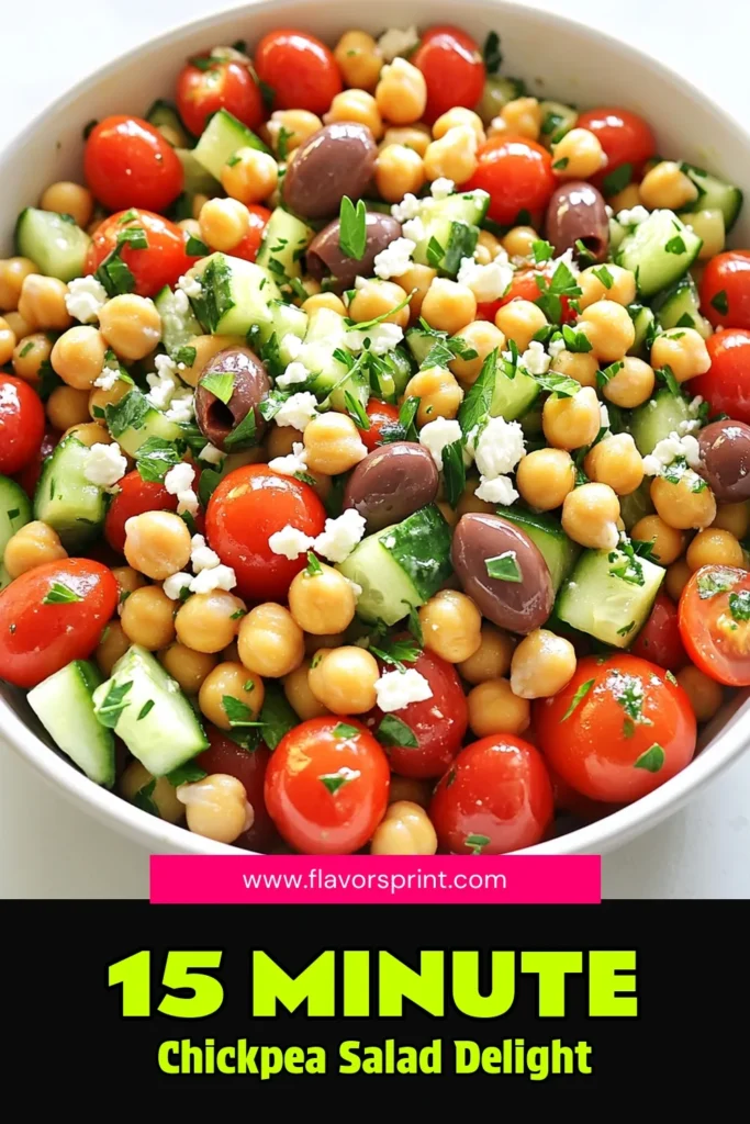 Looking for a quick and delicious dish? Try this Minute Mediterranean Chickpea Salad! Packed with healthy ingredients like chickpeas, cherry tomatoes, and feta cheese, it’s perfect for a light meal or a side. With just 15 minutes of prep time, you can enjoy a tasty and vibrant salad that's as easy to make as it is to eat. Discover the full recipe now and elevate your meal prep game! #MediterraneanSalad #ChickpeaSalad #HealthyEating #QuickRecipes